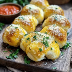 To make Quick Garlic Parmesan Knots, you’ll need these simple ingredients: - 1 pack of refrigerated pizza dough (16 oz) - 3 tablespoons unsalted butter, melted - 4 cloves garlic, finely minced - 1/4 cup freshly grated Parmesan cheese - 1 teaspoon dried Italian herb blend (oregano, basil, thyme) - 1/2 teaspoon fine sea salt - 1/4 teaspoon freshly ground black pepper - Fresh parsley, finely chopped (for garnish) These ingredients come together to create a tasty snack everyone will love. The pizza dough serves as the base for these knots, giving them their soft and chewy texture. The garlic and butter mix adds rich flavor. Parmesan gives a nice cheesy touch, while the herbs bring freshness to each bite. Feel free to experiment with different cheese or herbs you may have on hand. Cooking should be fun and should reflect your tastes! Check out the Full Recipe for all the steps to create these yummy knots. First, preheat your oven to 400°F (200°C). This ensures your knots bake evenly. Next, prepare a baking sheet by lining it with parchment paper. This will keep the knots from sticking. Then, lightly flour a clean surface. Unroll the pizza dough and use a knife to cut it into strips. Each strip should be about 1 inch wide. To form the knots, take one dough strip and create a loop. Wrap the ends around the loop. Tuck the ends underneath to hold the shape. Place each knot on the baking sheet, leaving about 2 inches between them. This space allows them to puff up nicely while baking. In a small bowl, combine melted butter, minced garlic, dried herbs, salt, and black pepper. Stir well until mixed. This garlic butter will add great flavor to your knots. Use a pastry brush to coat each knot generously with this mixture. Make sure each knot gets plenty of the buttery goodness. Now, sprinkle grated Parmesan cheese evenly over the knots. This adds a delicious cheesy layer. Bake them in the preheated oven for 12 to 15 minutes. Keep an eye on them until they puff up and turn golden brown. When they come out, brush any leftover garlic butter over the warm knots. For a fresh touch, sprinkle with finely chopped parsley. Serve the garlic knots warm for the best taste. To ensure even baking, space the knots well on the sheet. Give them room to puff up. If they touch, they may bake unevenly. Keep an eye on them, especially near the end of baking. You want a golden brown color, not burnt spots. Avoid soggy knots by not overloading them with garlic butter. While the flavor is key, too much moisture can create a soggy texture. Brush them lightly, and save any leftover butter for later. This keeps the knots crisp and delicious. For a flavor boost, try adding red pepper flakes. They give a nice kick without overpowering the garlic. You can also mix in some grated cheese with the garlic butter for extra richness. Using fresh herbs is always a winner, but dried herbs work too. Fresh parsley adds brightness, while dried Italian herbs bring depth. When you use fresh, chop them finely to release their oils. This maximizes flavor in every bite. Make your garlic knots look amazing by arranging them on a rustic wooden board. This adds charm and warmth to your serving. For a pop of color, sprinkle some fresh parsley on top. Dipping sauces make the meal fun. Serve with marinara or a creamy ranch. You can even offer a spicy aioli for those who like heat. A small bowl with extra grated Parmesan can also make a lovely touch. For the full recipe, check out the detailed instructions provided earlier. Enjoy creating this tasty snack! {{image_4}} You can switch up the cheese in your garlic knots. While Parmesan shines, try mozzarella for a gooey pull. Feta adds a tangy kick, and cheddar gives a rich flavor. Mixing cheeses is fun! Combine mozzarella and cheddar for a tasty blend. You can even sprinkle some blue cheese for a bold twist. The type of cheese you use can change the whole taste. Want to spice things up? Add crushed red pepper for some heat. A hint of honey can bring a sweet touch. You might enjoy fresh herbs like rosemary or thyme too. Basil adds freshness, while dill gives a new taste. Don't hesitate to mix and match flavors. Each batch can be unique and exciting. If you’re short on pizza dough, don’t worry! Try using biscuit dough for a fluffy twist. Puff pastry makes them light and flaky. For a healthier option, whole wheat dough works great. If you need gluten-free, look for ready-made gluten-free dough. It’s easy to find in stores today. Each dough choice gives a special flavor and texture to the knots. Check out the Full Recipe for more details! To keep your garlic knots fresh, store them in an airtight container. This helps prevent them from drying out. If you have a lot, you can wrap them in plastic wrap and then place them in the container. They will last in the fridge for about 2 to 3 days. If you want to enjoy them later, consider freezing them. When it's time to reheat, you want to keep them crispy. The best method is to use an oven. Preheat the oven to 350°F (175°C). Place the knots on a baking sheet and heat them for about 10 minutes. This will help them regain their crispy texture. Avoid using a microwave, as it can make them soggy. To keep the flavor intact, brush them lightly with olive oil or a bit of melted butter before reheating. This will enhance the taste and keep them delicious. For even more flavor, sprinkle some extra Parmesan on top before reheating. You can find the Full Recipe for these tasty knots in the earlier sections. You can make garlic knots using homemade dough. Start with flour, yeast, water, and salt. Mix them well and knead the dough until smooth. Let it rise until it doubles in size. Once ready, roll it out and cut it into strips. Shape the strips into knots and coat them with garlic butter. Yes, you can freeze garlic Parmesan knots. To freeze, place the knots on a baking sheet and freeze them until solid. Then, transfer them to a freezer bag. When ready to eat, thaw them in the fridge overnight. You can bake them directly from the freezer for about 5 extra minutes. Garlic knots pair well with many dips. Here are some tasty options: - Marinara sauce - Ranch dressing - Alfredo sauce - Garlic butter - Pesto These dips enhance the flavor and make for a great snack experience. You learned how to make delicious garlic knots from start to finish. With simple steps and a few ingredients, you can create a tasty treat. Remember to use fresh herbs for the best flavor. Storing leftovers properly keeps them fresh. Reheating tips help maintain their crispiness. Enjoy experimenting with different flavors and variations to make these knots your own. Now, gather your ingredients, and let’s get cooking!