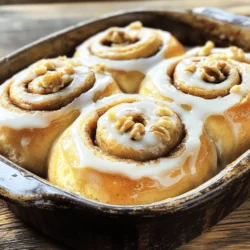 To create the best homemade cinnamon rolls, you need a few simple ingredients. Here’s what you will need: - 4 cups all-purpose flour - 1/4 cup honey - 1 cup warm milk (approximately 110°F) - 1/4 cup unsalted butter, melted - 2 1/4 teaspoons active dry yeast - 1/2 teaspoon salt - 2 large eggs - 1 tablespoon ground cinnamon - 1/2 cup packed brown sugar - 1/2 cup chopped walnuts (optional) - 1/4 cup powdered sugar (for icing) - 1 tablespoon milk (for icing) These ingredients work together to create a soft, sweet dough that rises beautifully. The yeast helps the dough become light and fluffy. Honey adds a nice natural sweetness. The warm milk helps the yeast wake up quickly. I suggest you measure out everything before you start. This makes the process smoother and more fun. For the best results, make sure your butter is melted and your milk is warm but not hot. If it is too hot, it can kill the yeast. Fresh ingredients are key. Using active dry yeast is essential for a good rise. You can find the full recipe for these heavenly honey cinnamon rolls in the recipe section. Enjoy making your rolls, and get ready for a tasty treat! Activating the yeast Start by mixing warm milk and yeast in a small bowl. The milk should be around 110°F. Let it sit for about five minutes. You want it to get foamy. This shows the yeast is alive and ready to work. Mixing wet and dry ingredients In a large bowl, combine flour, honey, melted butter, salt, and eggs. Mix well. Once the yeast is foamy, pour it into the bowl. Stir everything until a dough starts to form. Kneading the dough Place the dough on a floured surface. Knead it for about five to seven minutes. You want it to be smooth and elastic. If it feels too sticky, add a little more flour. First rise time Put the kneaded dough in a greased bowl. Cover it with a clean kitchen towel. Let it rise in a warm spot for about one hour. The dough should double in size. Rolling out the dough Once the dough has risen, punch it down. Roll it out on a floured surface into a rectangle. Aim for about 16x12 inches. This will give you enough space for filling. Filling and rolling the dough Brush the rolled dough with melted butter. Sprinkle brown sugar and cinnamon evenly over it. If you like, add chopped walnuts. Start rolling the dough tightly from one long side. Pinch the seam to seal it well. Cutting the rolls Use a sharp knife or dental floss to cut the log into 12 equal rolls. Place them in a greased baking dish. Make sure they are snug but not too crowded. Second rise time Cover the dish again with a towel. Allow the rolls to rise for an additional 30 minutes. This helps them get fluffy. Baking temperature and time Preheat your oven to 350°F. Bake the rolls for 20 to 25 minutes. Watch for a lovely golden brown color. While they bake, prepare the icing by mixing powdered sugar with milk until smooth. For the full recipe, check out the details above. - Ensuring proper yeast activation: Start by mixing warm milk with yeast. Let it sit until foamy. This means the yeast is alive and ready to work. If it doesn’t foam, your yeast is likely dead, and you should try again. - The importance of room temperature ingredients: Use eggs and butter at room temperature. This helps the dough mix well and rise nicely. Cold ingredients can slow the process and lead to dense rolls. - How to know when the dough has risen enough: The dough should double in size. You can gently poke it with your finger. If it springs back slowly, it’s ready. If it stays indented, give it more time. - Rolling the dough uniformly: When you roll the dough, aim for even thickness. This ensures even cooking and a nice shape. Use a rolling pin and apply gentle pressure. - Tips for cutting the rolls evenly: Use a sharp knife or dental floss to cut the dough. This prevents squishing the rolls. Aim for about 1-2 inches per slice for soft rolls. - Preventing the filling from spilling out: Roll the dough tightly but not too tight. Pinch the seam well to seal it. This keeps the filling inside while baking. - Achieving the perfect golden brown color: Bake the rolls until they turn golden brown. Watch closely after 15 minutes. If they brown too fast, cover them with foil. - Testing for doneness: Use a toothpick or knife. Insert it in the center of a roll. If it comes out clean, they are done. If it has dough on it, bake a few more minutes. - Optional glaze adjustments: For a thicker glaze, add more powdered sugar. For a thinner one, add more milk. Adjust it based on your taste to get the perfect drizzle. For detailed steps and to start baking, check out the Full Recipe. {{image_4}} If you need gluten-free options, use a blend of gluten-free flour. Look for a mix that has xanthan gum to help with texture. You can also try almond flour or coconut flour with good results. For vegan choices, swap honey for maple syrup or agave nectar. Use coconut oil or vegan butter instead of regular butter. This way, you can enjoy soft, fluffy rolls without any animal products. Want to change things up? Add chocolate chips or raisins to the filling for a sweet twist. These additions give your rolls a fun surprise in every bite. For a spicier kick, mix in a little nutmeg or cardamom. These spices add warmth and depth to the classic cinnamon flavor. You can play around with the amounts to find your sweet spot. As the seasons change, so can your rolls. In fall, try making pumpkin spice cinnamon rolls. Just add pumpkin puree and pumpkin spice to the dough for a cozy treat. During the holidays, consider cranberry orange rolls. Mix fresh or dried cranberries with orange zest in the filling. The bright flavors pair perfectly with the sweet rolls and make for a festive dish. For the full recipe, check out the earlier sections. Enjoy exploring these fun variations! To keep leftover cinnamon rolls fresh, store them at room temperature. Place them in an airtight container. This keeps them soft for about two days. If you want to keep them longer, refrigeration is an option. Wrap the rolls in plastic wrap before placing them in the fridge. This can extend their freshness to about a week. Freezing cinnamon rolls is a great way to save them for later. To properly freeze, first let the rolls cool completely. Wrap each roll tightly in plastic wrap. Then, place them in a freezer bag or container. This prevents freezer burn. When you’re ready to enjoy them, simply take out the rolls. Let them thaw in the fridge overnight. Reheat in the oven at 350°F for about 10-15 minutes. You can also microwave them for a quick warm-up. Understanding the freshness of your cinnamon rolls is key. At room temperature, they last about two days. In the fridge, they can stay fresh for a week. If you freeze them correctly, they can last up to three months. Look for signs of spoilage like mold or an off smell. If they feel dry or hard, it’s best to toss them. Homemade cinnamon rolls are a treat, so enjoy them while they are fresh! For the full recipe, check out the Heavenly Honey Cinnamon Rolls. How long do cinnamon rolls take to rise? Cinnamon rolls usually take about one hour to rise. The dough needs a warm place to double in size. If your kitchen is cool, you may need extra time. Can I prepare the dough in advance? Yes, you can prepare the dough ahead of time. After kneading, place it in the fridge. Let it rise for about 30 minutes before you bake. This helps with flavor and texture. What should I do if my dough doesn’t rise? If your dough doesn’t rise, check your yeast. Make sure it is fresh and active. Also, ensure your warm milk is not too hot. This can kill the yeast. How can I make my icing thicker? To thicken your icing, add more powdered sugar. Mix it in slowly until you reach your desired thickness. You can also reduce the milk for a thicker consistency. What are the best serving suggestions? Serve your cinnamon rolls warm. They taste best right out of the oven. Pair them with coffee or tea for a delightful treat. You can also add fresh fruit on the side. Why are my cinnamon rolls dense? Dense cinnamon rolls often come from over-kneading or too much flour. Be careful when measuring your flour. Use the spoon and level method for accuracy. How do I make them softer? To make softer rolls, try using milk instead of water. Adding an egg helps too. Also, do not overbake them. Keep an eye on them as they bake. For the full recipe, refer to the Heavenly Honey Cinnamon Rolls section. In this post, we covered how to make delicious cinnamon rolls from scratch. We discussed the ingredients, step-by-step instructions, and shared tips for perfecting your rolls. You can try different flavors and store them for later enjoyment. Homemade cinnamon rolls are satisfying and fun to make. Whether it’s for breakfast or a treat, these rolls are sure to please. Enjoy baking and savoring these warm, sweet delights!