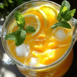 To make the best peach lemonade, you need fresh, simple ingredients. Here’s what you will need: - Ripe peaches: 4, pitted and sliced - Fresh lemon juice: 1 cup (approximately 4 to 6 lemons) - Granulated sugar: 1 cup (sweetness can be adjusted to taste) - Cold water: 4 cups - Garnishes: Fresh mint leaves and thin lemon slices - Ice cubes Using ripe peaches is key. They give the drink a sweet and juicy flavor. Fresh lemon juice adds a zesty kick. Adjust the sugar based on your taste. If you like it sweeter, add more sugar. For a refreshing finish, use cold water and ice cubes. The mint leaves and lemon slices make your drink look pretty, too. For the full recipe, follow the steps in the next section. You will love how easy it is to create this refreshing summer drink! First, gather your ripe peaches. Cut them into slices and remove the pits. Next, place the sliced peaches in a blender. Add 1 cup of cold water to help with blending. Blend on high until the mixture is smooth like a puree. Now, it’s time to strain the puree. Grab a fine-mesh sieve and a large pitcher. Pour the peach puree into the sieve. Use the back of a spoon to press the puree. This helps you get as much juice as possible while leaving the pulp behind. After you have your peach juice, it's time to add flavor. Squeeze about 4 to 6 lemons to get 1 cup of fresh lemon juice. Pour this lemon juice into the pitcher with your peach juice. Next, sprinkle in 1 cup of granulated sugar. Stir the mixture well until the sugar is fully dissolved. This step is key, as it balances the tartness of the lemons with the sweetness of the peaches. Now, gradually add in 3 cups of cold water. Mix everything until well combined. Taste it! If you want it sweeter, add a bit more sugar or water to get your perfect flavor. Chilling is crucial for this drink. Once you mix everything, cover the pitcher and place it in the fridge. Let it chill for at least 30 minutes. This time lets all the flavors blend and become even tastier. It makes the drink refreshing and cool, perfect for hot summer days. When you’re ready to serve, fill your glasses with ice cubes and pour the chilled peach lemonade over the ice. Enjoy the bright flavors and the joy of summer! You can change the sweetness of your peach lemonade easily. If you want it sweeter, add more sugar. Start with a little, then taste and adjust. You can also use honey or agave syrup for a different flavor. If you like it less sweet, add more water or some lemon juice. This way, you can find just the right balance for your taste. Adding herbs can make your lemonade even better. Try fresh basil or thyme for a unique twist. You can also add ginger for a spicy kick or a hint of cinnamon for warmth. These flavors mix well with peach and lemon. Experiment with small amounts to see what you like best. Each addition can make your drink stand out. Choose your glassware to match your theme. Tall glasses are great for lemonade. You can also use mason jars for a rustic feel. When serving, fill each glass with ice cubes first. Pour the peach lemonade over the ice. For a nice touch, garnish with fresh mint leaves and a thin lemon slice. This not only looks pretty but adds extra flavor too. Enjoy your beautiful drink! {{image_4}} For a fun twist, turn your peach lemonade into a spiked drink. You can add alcohol to create a more adult-friendly version. Vodka works well because it mixes smoothly and lets the peach flavor shine. If you prefer something sweeter, try peach schnapps. This will enhance the peach taste and add a nice kick. For a more tropical vibe, rum is a great choice. It pairs well with the fruity flavors and gives a refreshing taste. Just mix in about one to two ounces of your chosen spirit for each serving. This makes the drink fun for summer parties! If you want to enjoy peach lemonade without sugar, there are great alternatives. You can use honey or agave syrup instead. Both sweeteners dissolve easily and add natural sweetness. Another option is stevia, a popular sugar substitute that is calorie-free. Make sure to adjust the amount based on the sweetness you like. Start with small amounts and taste as you go. This way, you can find the perfect balance for your lemonade without extra sugar. To keep your peach lemonade exciting, try using other fruits. In summer, juicy strawberries or sweet cherries make great additions. Blend them with peaches for a new flavor. In fall, swap peaches for apples or pears. You can even add spices like cinnamon to create warmth. For winter, citrus fruits like oranges or grapefruits add a bright note. Each season brings a chance to change the flavor and enjoy fresh ingredients. These variations will keep your peach lemonade fresh and fun all year long! Peach lemonade is not just tasty; it also has great health perks. Peaches are rich in vitamins A and C. These vitamins help keep your skin healthy and boost your immune system. Lemons are high in vitamin C too. They help with digestion and can freshen your breath. Together, they create a drink full of flavor and nutrition. Each serving of peach lemonade has about 120 calories. This amount may change based on how much sugar you use. If you want a lighter drink, try using less sugar or a sugar substitute. This makes the drink refreshing without too many calories. Staying hydrated is key in summer. Peach lemonade helps with this. It contains water from the added cold water and the fresh fruits. This drink not only tastes great but also quenches your thirst. It’s a perfect way to cool down on a hot day. Enjoying peach lemonade helps keep your body hydrated and energized. Store leftover peach lemonade in a sealed container. Keep it in the fridge. It stays fresh for about three days. After that, the taste may change. To enjoy it longer, consider freezing it. Use ice cube trays for easy servings. Yes, you can use frozen peaches! They work well in this recipe. Just let them thaw a bit before blending. This helps them break down easily. Frozen peaches may taste just as good. They also add a nice chill to the drink. Some great brands for store-bought peach lemonade include Simply, Country Time, and Minute Maid. You can find these at most grocery stores. Look for ones with real fruit juice for the best taste. Always check the labels for added sugars and flavors. In this post, we explored how to make tasty peach lemonade. We talked about the right ingredients, like ripe peaches and fresh lemon juice. The step-by-step process showed how to blend, mix, and chill for great flavor. I shared tips for sweetness and serving ideas, along with fun variations. Remember, peach lemonade is refreshing and healthy. For a twist, try adding herbs or using frozen peaches. Enjoy making this drink all summer long!