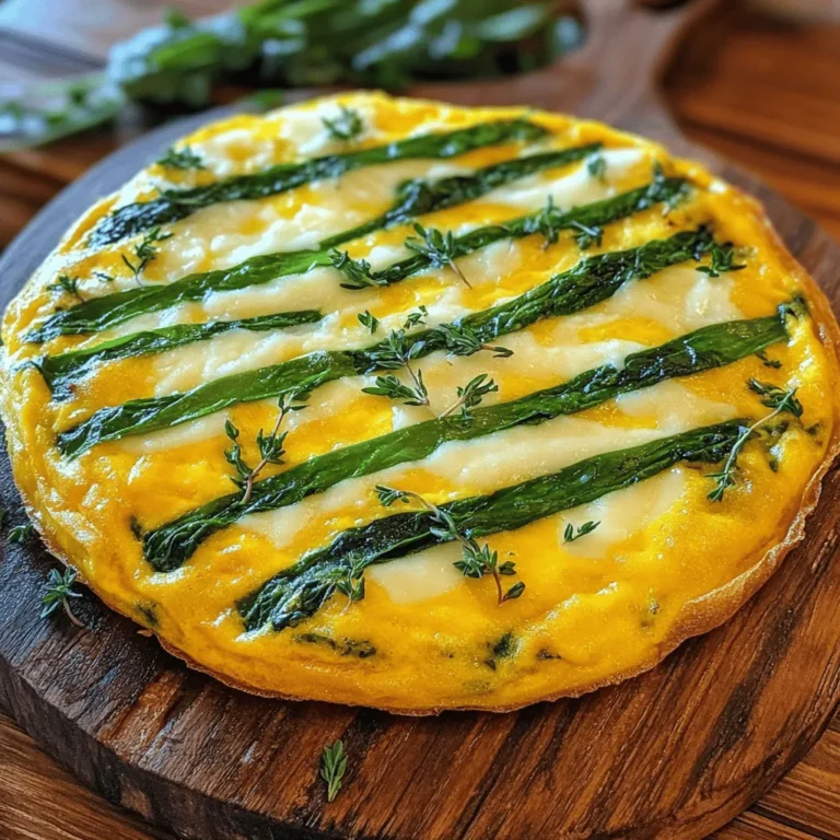 For a tasty Spinach and Cheese Frittata, you need: - 6 large eggs - 1 cup fresh spinach, chopped - 1 cup shredded cheese (choose your favorite: cheddar, feta, or a delightful mix) - 1/2 cup whole milk - 1/4 cup onion, finely diced - 2 cloves garlic, minced - 2 tablespoons extra virgin olive oil - Salt and black pepper, to taste - Optional: a pinch of ground nutmeg for a warm flavor boost You can swap some ingredients if you need to. Try these options: - Use egg whites instead of whole eggs for a lower-fat version. - Swap whole milk for almond milk if you want a dairy-free option. - Use any cheese you like, such as mozzarella or goat cheese. - Replace fresh spinach with kale or Swiss chard for a different taste. Each ingredient in your frittata brings great benefits: - Eggs are packed with protein, which helps build muscles. - Spinach is rich in iron and vitamins, great for your health. - Cheese adds calcium, which is good for your bones. - Onions and garlic boost flavor and have health benefits too. - Olive oil is full of healthy fats and can help your heart. This frittata is not just delicious; it’s a colorful dish full of nutrition. If you want to explore more, check out the Full Recipe to get started! To start, gather all your ingredients. You will need: - 6 large eggs - 1 cup fresh spinach, chopped - 1 cup shredded cheese (choose your favorite: cheddar, feta, or a delightful mix) - 1/2 cup whole milk - 1/4 cup onion, finely diced - 2 cloves garlic, minced - 2 tablespoons extra virgin olive oil - Salt and black pepper, to taste - Optional: a pinch of ground nutmeg for a warm flavor boost Next, wash the spinach. Chop it into small pieces. Dice the onion finely and mince the garlic. This will help the flavors blend well in your frittata. Heat an oven-safe skillet over medium heat. Add the olive oil and let it warm. Once hot, toss in the diced onion. Sauté for about 3-4 minutes until it softens. Stir often to avoid burning. Now, add the minced garlic. Cook for about 1 minute until fragrant. Then, stir in the chopped spinach. Cook for 2-3 minutes until the spinach wilts and shrinks down. In a bowl, whisk together the eggs, milk, salt, black pepper, and nutmeg if you’re using it. Make sure the mixture is light and frothy. Pour this over the sautéed veggies in the skillet. Use a spatula to mix gently, spreading the spinach and onions evenly. Sprinkle the shredded cheese over the top of the egg mixture. Let it cook on the stovetop for about 2-3 minutes. You’ll see the edges start to set. Carefully move the skillet to your preheated oven. Bake for 15-20 minutes until the frittata puffs up and turns golden brown. To check if it’s done, insert a toothpick in the center. It should come out clean. Once baked, take the skillet out of the oven. Let the frittata cool for a few minutes before slicing it into wedges. Enjoy this tasty, nutritious dish as a meal or snack. For the full recipe, refer to the earlier section. To get that light and fluffy texture, use fresh eggs. Whisking the eggs well adds air, making them puff up. Add milk for creaminess. Don't skip the cheese; it helps with fluffiness too. Cook on medium heat, so the edges set without overcooking the center. Prep all your ingredients before you start. Chop the spinach, onion, and garlic ahead of time. You can even whisk the egg mixture a day in advance and store it in the fridge. Using pre-shredded cheese can also cut down on prep time. Avoid using too many ingredients; it can weigh down your frittata. Don't rush the cooking process. If the heat is too high, the bottom may burn before the top cooks. Lastly, resist the urge to open the oven door too soon. Let it bake without peeking for best results. For more details, check the Full Recipe! {{image_4}} You can make your frittata even more colorful and tasty by adding different veggies. Try bell peppers, mushrooms, or zucchini. Just chop them up small. Sauté them along with the onion and garlic. This will add flavor and nutrition to your dish. You can mix and match veggies based on what’s in season or what you have at home. Cheese is key in a frittata. If you want to switch it up, consider using goat cheese or mozzarella. Each type brings a unique taste. Goat cheese adds a tangy flavor, while mozzarella gives a creamy texture. You can also blend cheeses for a richer taste. Just remember to keep the total cheese amount the same as in the full recipe. Adding proteins makes your frittata heartier. You can include diced ham, cooked bacon, or even turkey sausage. Cook the meat first, then mix it with the veggies before adding the eggs. This adds depth to your dish and makes it a filling meal. Just be sure to cut the meat into small pieces so it mixes well. After enjoying your Spinach and Cheese Frittata, you may have leftovers. To store them, let the frittata cool completely. Then, slice it into wedges. Place the wedges in an airtight container. This helps keep them fresh. You can store the container in the fridge for up to three days. Make sure to label it with the date. Reheating your frittata can be easy and quick. You can use the microwave or the oven. For the microwave, place a slice on a plate. Heat it for 30 seconds to 1 minute. Keep an eye on it to avoid overcooking. If you prefer the oven, preheat it to 350°F (175°C). Place the frittata slice on a baking sheet and heat for about 10-15 minutes. This method keeps the texture nice and fluffy. If you want to save your frittata for later, freezing is a great option. Wrap each slice tightly in plastic wrap. Then, place the wrapped slices in a freezer-safe bag. You can freeze the frittata for up to three months. When you are ready to eat it, thaw it in the fridge overnight. Then, reheat it using the oven or microwave. This helps keep the flavor and texture intact. For more details, check the Full Recipe. Yes, you can make a Spinach and Cheese Frittata ahead of time. It holds well in the fridge for up to three days. To do this, cook the frittata as usual, then let it cool. Once cooled, cover it with plastic wrap or foil. When you are ready to eat, simply heat it in the oven at 350°F until warm. This makes it great for busy mornings. I recommend serving a frittata warm or at room temperature. Slice it into wedges for easy serving. You can add fresh herbs like parsley or basil on top for a pop of color. Pair it with a light salad or some fresh fruit for a balanced meal. This makes for a lovely brunch dish or a quick weeknight dinner. Yes, frozen spinach works well in a frittata. Thaw the spinach and squeeze out excess water before using it. This prevents your frittata from becoming too watery. Frozen spinach is just as nutritious and saves time. It’s a great option when fresh spinach isn't available. To know if your frittata is cooked, look for a puffed-up and golden top. You can also insert a toothpick into the center. If it comes out clean, your frittata is ready. The edges should be set while the center may still jiggle slightly. It will continue to cook as it cools. For the complete recipe, check out the Full Recipe section. We covered the key ingredients and step-by-step instructions for a tasty spinach and cheese frittata. You learned tips for a fluffy texture and ways to save time. Explore variations and find ways to store leftovers efficiently. This dish is easy to adapt and full of flavor. Enjoy the cooking process and have fun customizing it. Make it your own, and savor each bite.