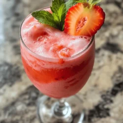 - 2 cups ripe strawberries, hulled and sliced - 1 cup juicy fresh pineapple chunks - 1 cup creamy coconut milk - 1 cup crushed ice - 1 tablespoon honey or agave syrup (optional) - Fresh mint leaves for garnish How to select ripe strawberries When picking strawberries, look for bright red color and a sweet smell. Firm berries are best. Avoid any with bruises or mold. Fresh strawberries should feel heavy for their size. Choosing the best coconut milk Look for coconut milk in a can for creaminess. Check the label for high coconut content. Avoid brands with many additives. You want pure coconut milk for the best flavor. Each serving of this Virgin Strawberry Pina Colada packs about 200 calories. It has important nutrients like vitamin C from strawberries and pineapple. Coconut milk adds healthy fats, making this drink both tasty and nutritious. Enjoying this drink gives you a sweet burst of tropical goodness! - Step 1: Combining ingredients in the blender Start by placing your fresh ingredients in the blender. Add 2 cups of ripe strawberries, 1 cup of juicy pineapple chunks, and 1 cup of creamy coconut milk. Toss in 1 cup of crushed ice too. If you want it sweeter, drizzle in 1 tablespoon of honey or agave syrup. - Step 2: Blending to desired consistency Blend everything on high speed for about 30 to 45 seconds. Watch for a smooth and creamy texture. If it is too thick, add a little more coconut milk. Taste your drink and adjust sweetness if needed. - Tips on chilling glasses before serving Chill your glasses in the freezer for a few minutes. This keeps the drink cold and refreshing. - Creative garnish ideas To make it pretty, garnish with fresh mint leaves. You can also add a slice of strawberry on the rim. It looks fancy and inviting. - Blending tips for a smooth texture Blend in short bursts if you like a thicker drink. This helps mix smoothly without overdoing it. - How to avoid over-blending Stop blending as soon as it’s creamy. Over-blending can make it too thin. You want a nice, thick mocktail that holds its shape. For the complete method, check out the Full Recipe. Enjoy your Virgin Strawberry Pina Colada! Using fresh fruit makes your drink taste bright and lively. Fresh strawberries and pineapples bring out the best flavors. If you use frozen fruit, your drink will be colder and thicker. This is great on hot days! You can also mix fresh and frozen fruit to get the best of both worlds. Sweetness is key for your Virgin Strawberry Pina Colada. Start with one tablespoon of honey or agave syrup. Blend it in and taste. If it needs more sweetness, add a little more. Remember, everyone's taste is different, so adjust it to what you like! Glassware adds fun to your drink. Use tall glasses or coconut shells for a tropical look. You can even use mason jars for a rustic vibe. The right glass makes your drink pop! Garnishes make a drink special. Add fresh mint leaves on top for a splash of green. A slice of strawberry on the rim looks fancy. You might even add a colorful straw for a fun touch! One mistake is overloading the blender. If you put in too many ingredients at once, it won't blend well. Blend in batches if needed. This keeps the texture smooth and creamy. Chilling your glasses is a step you shouldn’t skip. Warm glasses can make your drink warm too fast. Pop them in the fridge or freezer for a few minutes before pouring your drink. This little trick keeps your Virgin Strawberry Pina Colada cold and refreshing longer. {{image_4}} You can change up the fruit in your Virgin Strawberry Pina Colada. Try using mango or banana instead of strawberries. Mango gives a sweet and tropical flavor, while banana adds creaminess. You can also mix in other berries, like blueberries or raspberries. This adds a fun twist to your drink and makes it a bit different each time. To make your drink even better, try adding citrus fruits. A splash of lemon or lime juice can give your drink a zesty touch. This brightens the flavors and adds a nice contrast to the sweetness. You can also use orange juice for a sweeter, citrusy note. If you want a spiked version of your drink, add rum or vodka. Start with a small amount, about one ounce, and blend it in with the other ingredients. This gives a fun kick to your Virgin Strawberry Pina Colada. Just remember to keep it light, so you can still enjoy the fresh fruit flavors. For the full recipe, check out the complete instructions for making this delightful mocktail! To keep your Virgin Strawberry Pina Colada fresh, use a clean glass jar. This jar should have a tight lid. Fill it with the leftover drink. Make sure to leave some space at the top. This allows for any expansion if the drink freezes. Always store it in the fridge. Use it within two days for the best taste. If you want to save some for later, freezing is a great choice. Pour the mocktail into ice cube trays for easy storage. Once frozen, pop the cubes into a bag. This way, you can use just what you need later. Add the cubes to smoothies or blend them back into a drink for a frosty treat. In the fridge, your Virgin Strawberry Pina Colada stays good for about two days. After that, the flavors may change. Look for signs like a sour smell or strange color. If you notice any of these, it’s best to toss it. Stay safe and enjoy your fresh drink! To make a Virgin Strawberry Pina Colada, gather your ingredients first. You will need: - 2 cups ripe strawberries, hulled and sliced - 1 cup juicy fresh pineapple chunks - 1 cup creamy coconut milk - 1 cup crushed ice - 1 tablespoon honey or agave syrup (optional) - Fresh mint leaves for garnish Start by blending the strawberries, pineapple, coconut milk, and ice together. If you like it sweeter, add honey or agave syrup. Blend until smooth, which takes about 30 to 45 seconds. Taste it and adjust the sweetness if needed. Pour the drink into chilled glasses and add fresh mint leaves for a nice touch. This mocktail pairs well with sunny days! Yes, you can prepare this drink in advance! Blend the ingredients as usual, but do not add ice until serving. Store the blended mixture in the fridge in a sealed container. When ready to serve, add crushed ice and stir well. This keeps your drink fresh and creamy without losing its texture. Enjoy it cold for the best taste! Coconut milk pairs well with many fruits. Here are some great options: - Mango adds sweetness and a tropical feel. - Banana creates a creamy texture. - Blueberries give a burst of flavor and color. - Kiwi adds a tangy twist. - Peaches offer a juicy, sweet taste. These fruits enhance the flavor and make your Virgin Strawberry Pina Colada even better. Feel free to mix and match! This blog post covered everything you need to make a delicious mocktail. We started with the key ingredients, emphasizing fresh fruits like strawberries and pineapple. You learned to blend and serve for the best taste and presentation. I shared tips to enhance flavors, avoid common mistakes, and even offered variations. Lastly, we discussed how to store and freeze leftovers for later enjoyment. Enjoying this refreshing drink can be fun and easy, perfect for any occasion. Try it out, and savor each sip!