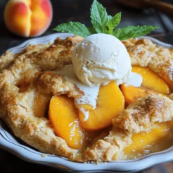 For this peach cobbler, you need ripe, fresh peaches. You will want to peel and slice about 4 cups of peaches. Look for peaches that are firm but give slightly when you press them. I like to mix in a little lemon juice to enhance the peach flavor. One teaspoon is all you need. Sugar adds sweetness and balance to the dish. You will divide 1 cup of granulated sugar in this recipe. Use ½ cup for the peaches and ½ cup for the batter. Ground cinnamon brings warmth and depth. Just one teaspoon will do the trick. For the dry mix, you will need: - 1 cup all-purpose flour - 1 tablespoon baking powder - ½ teaspoon salt These ingredients help create a light and fluffy texture. For the wet mix, combine: - 1 cup whole milk - ½ cup unsalted butter, melted and slightly cooled The milk gives moisture while the butter adds richness. When you combine dry and wet ingredients, remember to mix gently. A few lumps are fine; they help keep the batter light. Check out the Full Recipe for all the details. Start by preheating your oven to 350°F (175°C). This step is key for even cooking. A hot oven helps the cobbler rise and turn golden. In a medium bowl, toss 4 cups of fresh, sliced peaches with 1 teaspoon of fresh lemon juice. Add ½ cup of granulated sugar and 1 teaspoon of ground cinnamon. Mix well until the peaches are coated. Let this sit. The sugar will draw out the juice and enhance the flavor. In a large bowl, whisk together 1 cup of all-purpose flour, 1 tablespoon of baking powder, ½ teaspoon of salt, and the remaining ½ cup of sugar. In another bowl, combine 1 cup of whole milk and ½ cup of melted butter. Slowly pour the wet mix into the dry ingredients. Stir gently until just mixed. It’s okay to have small lumps; this keeps the batter soft. Next, grease a 9x13-inch baking dish with butter or non-stick spray. Pour the batter into the dish and spread it evenly. Spoon the peach mixture over the batter, juices included. Do not stir; this creates layers as it bakes. Now, place the dish in your preheated oven. Bake for 45-50 minutes. The top should be golden and a toothpick should come out clean when tested. The fruit will bubble and look delightful. Once baked, take it out and let it cool for about 10-15 minutes. This helps set it for serving. Enjoy your easy homemade peach cobbler! For complete details, check the Full Recipe. Choosing ripe peaches is key. Look for peaches that feel slightly soft when you press them. Their skin should be a warm golden color, with a hint of blush. If they smell sweet, they are likely ripe. Avoid peaches with bruises or dark spots. Use fresh peaches for the best flavor in your cobbler. Mixing the batter should be gentle. When you add the milk and butter, stir until just combined. If you mix too much, the cobbler may turn out tough. A few lumps in the batter are fine! They will help keep the texture light and fluffy. Remember, less mixing means a better result. For this recipe, a 9x13-inch baking dish works best. It allows the cobbler to bake evenly. Make sure to grease the dish well with butter or non-stick spray. This prevents sticking and helps with clean-up. A glass or ceramic dish can also enhance the beauty of your cobbler while baking. Using these tips will help you create a peach cobbler that is both delicious and visually appealing. For the complete recipe, check out the Full Recipe section. {{image_4}} You can make your peach cobbler even better by adding berries. Blueberries, raspberries, or blackberries work great. They add a nice tartness that balances the sweet peaches. You can mix one to two cups of berries with the peaches before baking. This twist brightens the flavor and adds color to your dish. You can also try using other fruits, like plums or cherries. Just be sure to adjust the sugar based on how sweet your fruit is. If you need a gluten-free option, it's easy to swap out the flour. Use a gluten-free all-purpose flour blend instead. Most blends work well and give you a nice texture. Just make sure it has xanthan gum in it, which helps the batter rise. Follow the same steps in the recipe, and you’ll have a tasty gluten-free peach cobbler. Everyone will love it, and no one will miss the gluten. You can change up the flavors based on the season. In the fall, add spices like nutmeg or ginger for a cozy taste. In the winter, try warming flavors like cardamom or even a splash of bourbon. For summer, fresh herbs like basil or mint can brighten the dish. Experimenting with these flavors can make your peach cobbler unique. You’ll surprise your friends and family with every bite. Peach cobbler shines as a dessert all its own. But, it pairs well with some tasty options. Serve it warm with vanilla ice cream. The creaminess of the ice cream balances the sweetness of the peaches. You can also try whipped cream for a lighter touch. For a fun twist, serve it with a scoop of peach sorbet. This keeps the peach flavor strong and refreshing. Think outside the box when serving your peach cobbler. Try it in a glass for a fun dessert parfait. Layer cobbler with ice cream and fresh peaches. This adds a nice visual and texture contrast. You can also serve it in mini jars for individual treats. This makes it easy for guests to enjoy. For breakfast, try it with yogurt and granola. The sweet and tart flavors mix well for a tasty start to your day. Toppings can elevate your peach cobbler experience. Here are some ideas to consider: - Crushed nuts for a crunchy texture - A sprinkle of cinnamon for extra warmth - Fresh mint leaves for a burst of color and flavor - A drizzle of caramel sauce for a sweet touch Feel free to mix and match toppings based on your taste. Each addition can bring out different flavors. For the full recipe, check out the Southern Delight Peach Cobbler. Enjoy exploring these serving ideas! To store leftover peach cobbler, let it cool completely. Cover it with plastic wrap or foil. Place it in the fridge for up to three days. If you want to keep it longer, freeze it. Just make sure to wrap it well in freezer-safe bags. This way, you can enjoy your peach cobbler later! Yes, you can use canned peaches instead of fresh ones. Just make sure to drain them well. Canned peaches may be sweeter, so you might want to reduce the sugar. This makes it easier and faster to prepare. However, fresh peaches give the best flavor and texture. To reheat peach cobbler, preheat your oven to 350°F (175°C). Place the cobbler in an oven-safe dish. Cover it with foil to keep it from drying out. Heat for about 15 to 20 minutes, until warm. You can also microwave it for a quick option. Just heat in short bursts to avoid overheating. Enjoy it warm, perhaps with a scoop of vanilla ice cream on top! You now know how to make a delicious peach cobbler. Fresh peaches mix well with sugar and spices to create great flavors. Follow the steps carefully for the best results. Use my tips to select ripe peaches and avoid overmixing. Don't forget to try fun variations, too. Serve it hot with your favorite topping. Enjoying this treat can make any meal special. Make it your own and share it with friends!