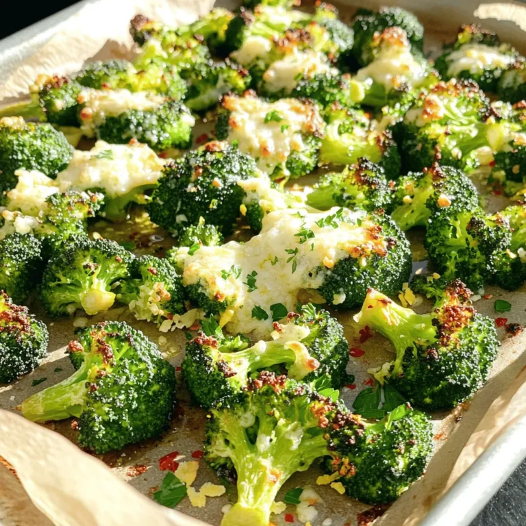 - 1 large head of broccoli, cut into bite-sized florets - 4 cloves of garlic, finely minced - 2 tablespoons extra virgin olive oil - Zest of 1 lemon, freshly grated - 2 tablespoons freshly squeezed lemon juice - 1 teaspoon red pepper flakes (adjust to taste) - Salt and freshly cracked black pepper, to taste - 2 tablespoons finely grated Parmesan cheese (optional) - Fresh parsley, chopped, for garnish The main ingredients create a bright, zesty taste. Broccoli gives a crunchy base, while garlic adds rich flavor. Olive oil helps everything roast well and adds a nice mouthfeel. Lemon zest and juice bring a fresh, tangy kick. Red pepper flakes offer a hint of heat, making the dish exciting. Optional ingredients like Parmesan cheese can deepen the taste. Fresh parsley not only looks nice but also adds a fresh pop. If you want, you can sprinkle a bit of salt and black pepper to enhance all the flavors. This recipe uses simple yet vibrant ingredients to make a dish that stands out. For the full recipe, check out the details provided earlier. - First, set your oven to 425°F (220°C). This high heat helps the broccoli roast well. - Next, cut the large head of broccoli into bite-sized florets. Make sure they are even in size. This helps them cook evenly. - In a large bowl, combine the broccoli florets with 4 minced garlic cloves. - Add 2 tablespoons of olive oil, the zest of 1 lemon, and 2 tablespoons of lemon juice. - Sprinkle in 1 teaspoon of red pepper flakes, along with salt and pepper to taste. - Toss everything together until the broccoli is well coated in this bright mixture. - Line a baking sheet with parchment paper for easy clean-up. - Spread the seasoned broccoli in a single layer on the sheet. Avoid crowding them for the best roast. - Roast in the preheated oven for 20-25 minutes. Halfway through, stir the broccoli for even cooking. - You want the florets to be tender with crispy edges. If using Parmesan cheese, sprinkle it on during the last 5 minutes of cooking. - When finished, remove from the oven and transfer to a platter. Garnish with chopped parsley before serving. This method gives you a delicious side dish that is quick and easy to make. You can find the Full Recipe for more details. To get the best roast, spread the broccoli in a single layer on the baking sheet. This step helps the heat reach each piece evenly. If the broccoli overlaps, some pieces may steam instead of roast. Keep an eye on the cooking time. If you want a softer texture, you can roast it longer. For a crispier bite, stick to the lower end of the recommended time. To boost the taste of your broccoli, consider adding extra seasonings. Try paprika for smokiness or lemon pepper for a zesty kick. Freshly grated ingredients make a big difference. Using fresh garlic and lemon zest gives a bright flavor that dried spices can’t match. For the best taste, always choose fresh over packaged options. Feel free to explore the [Full Recipe] for more details on how to make this dish. {{image_4}} You can boost this dish by adding a protein. Chicken or shrimp works well. For chicken, cut it into bite-sized pieces. Toss it with the broccoli in the mixing bowl. Make sure to cook longer, about 30 minutes, until the chicken is done. If using shrimp, add them halfway through roasting. This keeps them juicy and tender. Don't feel limited to just broccoli. You can use other vegetables too. Cauliflower, green beans, or Brussels sprouts are great choices. You could mix these with broccoli for a colorful dish. Just keep their cooking times in mind, so they all cook evenly. For a vegan twist, skip the cheese. Instead, try using nutritional yeast. It adds a cheesy flavor without dairy. You can also enhance the dish with more veggies or spices. This keeps it vibrant and full of taste. After you make Zesty Lemon Garlic Roasted Broccoli, let it cool down first. Once it's cool, place it in an airtight container. This keeps the broccoli fresh. In the fridge, it lasts for about three to four days. If you want to keep it longer, consider freezing it. To reheat the broccoli, use your oven or a skillet. The oven method maintains the crispy edges. Preheat your oven to 350°F (175°C). Place the broccoli on a baking sheet and warm it for about 10 minutes. If you use a skillet, heat it over medium heat. Stir it gently for a few minutes until warm. Avoid using the microwave, as it can make the broccoli soggy. Enjoy its zesty flavor again! For the full recipe, you can refer to the earlier sections. Roast broccoli for 20-25 minutes at 425°F (220°C). This time gives you tender florets with crispy edges. Stir the broccoli halfway through to ensure even cooking. Keep an eye on it; you want a nice char without burning. Yes, you can use frozen broccoli. However, you need to adjust the cooking time. Roast frozen broccoli for around 25-30 minutes. Make sure to spread it out on the baking sheet. This helps it cook evenly and avoid sogginess. You can pair this dish with many options. It works well as a side to grilled chicken or baked fish. For a vegetarian meal, serve it with quinoa or pasta. Add a light salad to complete the meal. Check out the Full Recipe for more ideas! This blog post guides you to make Zesty Lemon Garlic Roasted Broccoli. You learned how to select fresh ingredients like broccoli, garlic, and olive oil. I shared tips for roasting, enhancing flavor, and making variations. Remember, the right cooking time is key for the best texture. Feel free to add proteins or mix vegetables for your taste. Enjoy making this dish as a side or main course!