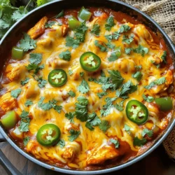 List of Ingredients - 1 lb boneless, skinless chicken breasts - 1 tablespoon extra virgin olive oil - 1 small onion - 2 cloves garlic - 1 bell pepper - 1 can black beans - 1 can enchilada sauce - 1 cup corn - Spices: ground cumin, chili powder, salt, pepper - Cheese: shredded Mexican cheese blend - Garnishes: fresh cilantro, sliced jalapeños In this Chicken Enchilada Skillet, every ingredient plays an important role. The chicken gives protein and a hearty texture. I like to use boneless, skinless chicken breasts for a quick cook time. The olive oil adds flavor and helps the chicken brown nicely. When I chop the onion and bell pepper, I aim for small pieces. This way, they soften perfectly and blend well with the chicken. Garlic brings a wonderful aroma to the dish. I always use fresh garlic for the best taste. Black beans add fiber, and they pair well with the other flavors. Enchilada sauce is key. It gives a rich, spicy taste that makes this dish shine. The corn adds sweetness and a nice pop of texture. For spices, I use ground cumin and chili powder. They give warmth and depth. Adjust the salt and pepper to fit your taste. Finally, the shredded Mexican cheese blend melts perfectly on top. It adds creaminess that everyone loves. Don't forget the garnishes! Fresh cilantro and sliced jalapeños bring brightness and heat. For the full recipe, visit the [Full Recipe]. Enjoy making this meal with all these tasty ingredients! Start by heating a tablespoon of olive oil in a large skillet over medium heat. You want the oil to be hot but not smoking. This usually takes about one minute. Next, add one finely diced onion and one diced bell pepper to the skillet. Sauté these for about 4 to 5 minutes. You want them soft and the onion to turn translucent. Stir them occasionally to avoid burning. Now, introduce one pound of bite-sized chicken pieces into the skillet. Cook them for about 6 to 7 minutes. Stir often until the chicken is golden brown and fully cooked. It should have no pink inside. Sprinkle in your spices: one teaspoon of ground cumin, one teaspoon of chili powder, and salt and pepper to taste. Mix everything well to coat the chicken evenly with the spices. Pour in one can of rinsed black beans, one cup of corn, and one can of enchilada sauce. Stir everything together until well combined. Cook this mixture for about 2 to 3 minutes, until all ingredients are heated through. Now it’s time to add cheese. Sprinkle one and a half cups of shredded Mexican cheese blend evenly over the skillet. Cover the skillet with a lid and let it cook for another 2 to 3 minutes. This helps the cheese melt and bubble nicely. When the cheese is melted, take the skillet off the heat. Garnish your dish with freshly chopped cilantro and sliced jalapeños if you like. Serve it straight from the skillet for a fun presentation. Enjoy with warm tortillas on the side. You can also add a dollop of sour cream or guacamole for extra flavor. For the full recipe, check out the details above! To make sure your chicken is fully cooked, cut it into bite-sized pieces. This helps it cook evenly. You should cook it until it reaches 165°F. Use a meat thermometer for accuracy. If you want to adjust the seasoning, taste as you go. Start with a little salt and pepper, then add more if needed. You can also try adding lime juice for a fresh kick. Serving directly from the skillet makes your meal look inviting. Place the skillet on a trivet at the table. It keeps the dish warm and adds charm. Pair your enchilada skillet with warm tortillas. You can also serve it with sides like rice or a fresh salad. A dollop of sour cream or guacamole adds creaminess and flavor. If you want an alternative for chicken, try using rotisserie chicken or beans. Shredded pork or beef also works well. For cheese, feel free to use cheddar or Monterey Jack. You can make it vegan by using plant-based cheese. As for beans, black beans are great, but pinto or kidney beans are good too. Add any veggies you like, such as zucchini, corn, or spinach, for extra flavor and nutrients. {{image_4}} To make a vegetarian version, you can swap the chicken for plant-based protein. Options like tofu or tempeh work well. You can also use canned lentils or chickpeas for added protein and flavor. Add more veggies for a colorful dish. Zucchini, mushrooms, and spinach are excellent choices. They bring freshness and texture to your skillet. If you like heat, increase the spice level. Add cayenne pepper or smoked paprika for a kick. You can also mix in diced jalapeños or serrano peppers. For extra heat, splash in your favorite hot sauce. These additions will make your enchilada skillet fiery and exciting. Cheese plays a big role in flavor. You can try different cheese blends for a unique taste. Pepper jack adds a spicy touch, while gouda gives a smoky flavor. If you prefer a dairy-free option, use vegan cheese. It melts well and keeps the dish creamy. Explore various cheeses to find your favorite twist! To keep your Chicken Enchilada Skillet fresh, refrigerate it right away. Use an airtight container for the best results. Make sure it cools down to room temperature before sealing it. This helps avoid condensation, which can make the dish soggy. When you're ready to enjoy leftovers, you can reheat them in a few ways. The microwave is the quickest option. Place the dish in a microwave-safe bowl and cover it. Heat in short bursts, stirring in between, until hot. If you want to keep the cheese nice and melty, use the stovetop. Heat a skillet over medium heat, add the leftover enchiladas, and cover it. Stir gently and cook until heated through. This method helps keep the cheese creamy and delicious. You can freeze the Chicken Enchilada Skillet for longer storage. First, let it cool completely. Then, transfer it to a freezer-safe container. Make sure to leave some space at the top, as the dish may expand when frozen. Label the container with the date for easy tracking. When you're ready to eat, thaw it in the fridge overnight. Reheat it as mentioned above, ensuring it's hot all the way through. This way, you get to enjoy a tasty meal even later. For the full recipe, check the link provided. Yes, you can prepare some ingredients ahead of time. Chop the onion, bell pepper, and garlic. Store them in the fridge in a sealed container. You can also cut the chicken into pieces and marinate it with spices. This saves time on busy days. Just cook everything when you are ready to eat. This dish pairs well with several sides. Consider serving it with: - Warm tortillas - Mexican rice - Refried beans - A fresh salad with lime dressing - Avocado slices or guacamole These options boost the meal and add more flavors. To serve more people, simply scale the ingredients. Here’s how: - Double or triple the chicken and other main ingredients. - Cook in a larger skillet or make two batches. - Adjust the cooking time as needed. Make sure chicken is cooked through. Absolutely! You can swap the chicken for: - Ground turkey - Beef - Shrimp - Tofu for a vegetarian option Adjusting cooking times is key. Cook proteins until they are done but not overcooked. To keep leftovers fresh: - Store in an airtight container. - Refrigerate within two hours of cooking. - Enjoy within 3-4 days for best taste. Reheat gently in a skillet or microwave. This keeps the flavors intact. For long-term storage, freeze the dish. This blog post covered how to make a Chicken Enchilada Skillet. We reviewed the key ingredients, step-by-step instructions, tips for cooking, and how to store leftovers. You can even customize this dish for different tastes or dietary needs. In the end, this recipe is simple and fun. It’s perfect for busy nights or gatherings. Enjoy making this tasty meal and sharing it with friends and family!