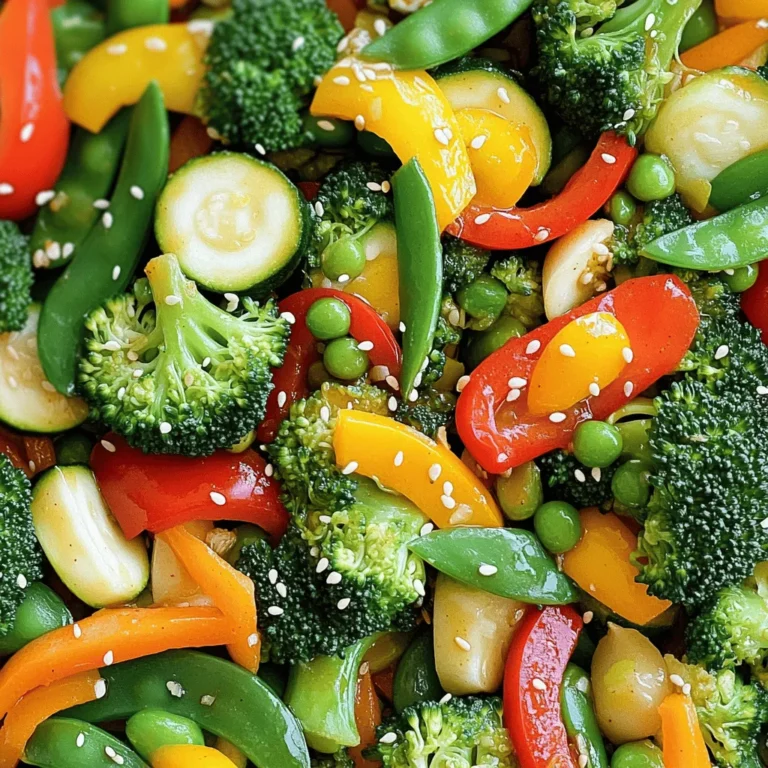 - 1 cup broccoli florets - 1 red bell pepper, thinly sliced - 1 yellow bell pepper, thinly sliced - 1 medium carrot, julienned - 1 medium zucchini, sliced into half-moons - 1 cup snap peas, ends trimmed Fresh veggies add color and crunch to your stir fry. Broccoli gives great texture. Red and yellow bell peppers add sweetness. Carrots bring a nice crunch and color. Zucchini adds a soft touch, while snap peas offer a crisp bite. - 3 cloves of garlic, finely minced - 1 tablespoon fresh ginger, finely grated - 2 tablespoons soy sauce - 1 tablespoon sriracha Garlic and ginger are key for flavor. They wake up your dish with bold tastes. Soy sauce adds saltiness, while sriracha brings heat. You control how spicy it gets. Start mild, then add more if you want! - 1 tablespoon sesame oil - 1 tablespoon olive oil - Salt and freshly cracked pepper to taste Using both sesame and olive oil gives a rich taste. Sesame oil has a nutty flavor, while olive oil is smooth. A dash of salt and pepper ties everything together. These simple ingredients make your dish pop! For the full recipe, check out the details above. Happy cooking! 1. Washing and cutting techniques: Start by washing all your veggies under cold water. This removes dirt and pesticides. For cutting, use a sharp knife. Slice the bell peppers thinly and julienne the carrot. Cut the broccoli into small, bite-sized florets. For zucchini, cut it into half-moons. This helps them cook evenly. 2. Importance of uniform sizes: Cutting all veggies to the same size is key. It ensures that they cook at the same rate. You don’t want some to be mushy while others are still hard. Uniform cuts lead to a better texture in your stir fry. 1. Heat oil and sautéing aromatics: In a large skillet or wok, heat olive oil over medium-high heat. You want it to shimmer but not smoke. Once ready, add minced garlic and grated ginger. Stir it for about 30 seconds until you smell the aroma. This step builds flavor. 2. Adding vegetables in stages for optimal texture: Start by adding the sliced bell peppers. Sauté them for about 2 minutes. They should soften a bit but still be crisp. Next, add broccoli and julienned carrot. Stir and cook for another 3 minutes. Finally, mix in zucchini and snap peas. This staggered method helps each veggie keep its perfect texture. 1. Whisking the sauce ingredients: In a small bowl, combine soy sauce, sriracha, and sesame oil. Whisk them together until they blend well. This sauce packs a punch and adds great flavor to your stir fry. 2. Tossing vegetables in sauce: Once your veggies are nearly cooked, pour the sauce over them. Toss everything to coat each piece well. Cook for another 4-5 minutes. The veggies will brighten in color and become tender yet still crisp. For the full recipe, check out the Spicy Veggie Stir Fry. To get the spice just right, start with sriracha. You can add more or less to match your taste. If you want an extra kick, try adding crushed red pepper flakes or fresh chili. These will bring heat and flavor to your dish. You want your veggies to stay crunchy. To do this, keep an eye on the cooking time. Start with bell peppers, as they need just about two minutes. Then, add the broccoli and carrots for three more minutes. Finally, toss in zucchini and snap peas. They only need about four minutes to stay crisp. Use a large skillet or wok. These help the heat spread evenly. High heat is key for stir-frying. It helps to seal in flavors and keep veggies bright. A non-stick surface will help prevent sticking and make cleanup easy. {{image_4}} You can easily add protein to your spicy veggie stir fry. Tofu or tempeh works great for a plant-based option. Both soak up flavors well and add a nice texture. If you prefer meat, you can include chicken or shrimp. Just cook the protein first, then add your veggies. If you want a vegetarian or vegan dish, simply omit any animal products. Replace meat with tofu, tempeh, or even chickpeas. These options boost protein and keep your meal hearty. You can still enjoy the same great taste with these plant-based proteins. Try different sauces for a unique twist. You can mix soy sauce with teriyaki or even peanut sauce. If you like it spicy, add chili paste or red pepper flakes. Customize with your favorite spices to make it your own. The key is to find a balance that suits your taste buds. If you're interested in more details, check out the Full Recipe for a delicious way to make your stir fry! After cooking your spicy veggie stir fry, let it cool down first. You can speed this up by spreading it out on a large plate. This helps it cool evenly. Once it is at room temperature, transfer the stir fry into an airtight container. Store it in the fridge. Make sure the lid seals tightly to keep out air. This keeps the flavors fresh for longer. You can freeze your stir fry for later meals. First, let it cool completely. Then, portion it into smaller containers. This makes it easy to thaw just what you need. When you're ready to eat, take a container out of the freezer. Place it in the fridge overnight to thaw. For a quick option, you can microwave it straight from the freezer. Just be sure to stir it well while reheating. Your spicy veggie stir fry will last about three to four days in the fridge. If you see any changes in color or smell, it's best to toss it out. Fresh veggies can spoil quickly, so always check for signs of spoilage. Keeping an eye on your leftovers ensures you enjoy every bite safely. Yes, you can use frozen vegetables. Here are some pros and cons: - Pros: Frozen veggies are often pre-cut and ready to cook. They can save time and are available year-round. - Cons: They may have a softer texture after cooking. Fresh vegetables often taste better and have a crunchier bite. To reduce spice, cut back on sriracha. You can also add a bit of sugar. Another tip is to mix in more veggies or a splash of coconut milk. This will help balance out the heat. You can serve this stir fry with: - Steamed rice - Quinoa - Noodles - A side salad These dishes pair well and help soak up the flavors. Yes, the recipe can be gluten-free. Just use gluten-free soy sauce. You can easily switch out regular soy sauce for this option. This makes the dish safe for those with gluten sensitivities. This guide covers everything you need for a tasty veggie stir fry. You learned about fresh vegetables, essential sauces, and cooking methods. Remember to cut vegetables uniformly for even cooking and adjust spices to your taste. Try different proteins or sauces to make it your own. Proper storage is key to enjoying leftovers. With these tips, you're ready to create a delicious meal. Embrace your cooking skills and enjoy every bite.