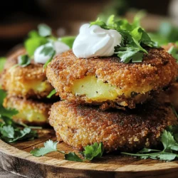 - 1 pound ground beef - 2 large potatoes, peeled and cut into cubes - 1 small onion, finely diced - 2 cloves garlic, minced - 1 teaspoon Worcestershire sauce - 1 teaspoon smoked paprika - 1/2 teaspoon salt - 1/2 teaspoon black pepper - 1 tablespoon fresh parsley, chopped - 1 large egg - 1/2 cup breadcrumbs - Vegetable oil for frying Gathering the right ingredients is key to making crispy beef and potato cakes. Start with a pound of ground beef. This gives the cakes a rich flavor and good texture. Next, use two large potatoes. Peel and cut them into cubes for easy cooking and mashing. A small onion and two cloves of garlic add depth to the dish. They bring a nice aroma and taste to the beef mixture. For seasoning, Worcestershire sauce brings umami notes. Smoked paprika adds a hint of warmth and smokiness. Salt and black pepper are essential for balancing flavors. Fresh parsley adds brightness to the mix, while one large egg helps bind everything together. Finally, don’t forget the breadcrumbs! They create a crunchy outer layer when frying. You will also need enough vegetable oil for frying. This helps achieve that delightful crispiness that makes these cakes irresistible. For the full recipe, check the earlier section! - Start by boiling the cubed potatoes in a pot of salted water. Cook them until they are tender when pierced with a fork, roughly 15-20 minutes. - Drain the potatoes and let them cool slightly. For smooth texture, mash the cooled potatoes well. Use a potato masher or fork to break them down. Make sure there are no lumps. - While the potatoes cool, heat some vegetable oil in a skillet over medium heat. Add the finely diced onion and minced garlic. Sauté until the onion is soft and clear, about 3-4 minutes. - Next, add the ground beef to the skillet. Use a spatula to break it apart as it cooks. Keep cooking until the beef is browned and no longer pink, about 5-7 minutes. Drain any fat from the skillet. - Stir in Worcestershire sauce, smoked paprika, salt, and black pepper. Mix well and let it cool for a few minutes. - In a large bowl, add the mashed potatoes and the cooled beef mixture. Add the chopped fresh parsley. Stir until well combined. - Use your hands to shape the mixture into small patties, about 2-3 inches wide. Make sure they hold together well. - In a shallow dish, beat the egg until smooth. In another dish, pour the breadcrumbs. Dip each patty in the egg first, letting the excess drip off, then coat it with breadcrumbs. - Heat enough vegetable oil in a large skillet over medium heat. Carefully add the patties in batches. Fry them for about 4-5 minutes on each side, or until they turn golden brown and crispy. - Once done, transfer the cakes to a paper towel-lined plate to soak up extra oil. For the full recipe, check out the [Full Recipe]. Enjoy the process and the delicious results! For crispy beef and potato cakes, cooling the ingredients is key. After boiling your potatoes, let them cool. This helps them mix better. If they are warm, the cakes may fall apart. For a crispy coating, use breadcrumbs. They give a nice crunch. A good tip is to double-coat your cakes. Dip them in egg, then breadcrumbs, and repeat. This makes the crust thicker and crunchier. Spices and herbs can change everything. Try adding garlic powder or onion powder for depth. Fresh herbs like thyme or dill also work well. You can also play with seasonings. For a kick, add cayenne pepper or chili flakes. Want something unique? Consider adding a dash of curry powder. These options let you create your perfect flavor. You can cook these cakes in different ways. Air frying is a great option. It uses less oil and still gives a crispy finish. Set the air fryer to 375°F and cook for about 10-12 minutes. Pan frying is another method. Heat vegetable oil in a skillet over medium heat. Fry them for about 4-5 minutes on each side. If you prefer a healthier option, you can bake them. Preheat the oven to 400°F and bake for 20-25 minutes, flipping halfway. For more details on the crispy beef and potato cakes, check the full recipe. {{image_4}} You can swap ground beef for turkey or plant-based meat. This change keeps the dish light and tasty. Use gluten-free breadcrumbs if you need to avoid gluten. They work just as well to create that perfect crispy crust. Want to make your crispy beef and potato cakes even better? Add cheese for a creamy touch. Cheddar or mozzarella melts beautifully into the cakes. You can also mix in vegetables like spinach or bell peppers. This adds nutrition and flavor to each bite. Pair your crispy beef and potato cakes with fresh salad or steamed veggies. These sides balance the meal and keep it healthy. For dips, sour cream or yogurt are perfect choices. You can also try spicy ketchup or a tangy barbecue sauce for an extra flavor kick. To keep your crispy beef and potato cakes fresh, follow these steps: - Allow the cakes to cool completely before storing. - Use an airtight container to prevent moisture. - Place a paper towel at the bottom to absorb extra oil. To reheat your cakes while keeping them crispy, consider these options: - Preheat your oven to 375°F (190°C) and place the cakes on a baking sheet. - Bake for about 10-15 minutes until they are hot and crisp again. - If using a microwave, place a paper towel on the plate. This helps absorb moisture, keeping the texture intact. If you want to freeze your cakes, follow these steps: - Cool the cakes completely before freezing. - Place them in a single layer on a baking sheet. Freeze until firm, then transfer to an airtight container or freezer bag. - For thawing, place the cakes in the fridge overnight. Reheat in the oven to restore crispiness. For the full recipe, refer to the earlier sections. Enjoy your cooking! Crispy beef and potato cakes are savory patties made from ground beef and mashed potatoes. They are popular in many cultures, often enjoyed as comfort food. The blend of flavors from the beef, onions, and spices creates a tasty treat. You can find similar dishes in various cuisines, like Irish potato cakes or Eastern European meat patties. Each region adds its twist, but the core idea remains the same: crispy on the outside and soft on the inside. Making crispy beef and potato cakes is simple. Follow these steps: 1. First, boil the potatoes until soft. 2. Mash the potatoes in a bowl. 3. Sauté onions and garlic until soft. 4. Add ground beef and cook until browned. 5. Mix beef with mashed potatoes and seasonings. 6. Shape the mix into small patties. 7. Coat each patty in egg and breadcrumbs. 8. Fry in hot oil until golden brown. This method gives you tasty cakes with great texture. You can find the full recipe for more detail. Yes, you can bake the cakes instead of frying them. Baking is a healthier option, as it uses less oil. However, the cakes might not be as crispy. Frying gives you that golden, crunchy crust. If you choose to bake, preheat your oven to 400°F (200°C). Place the patties on a baking sheet lined with parchment paper. Bake for about 20-25 minutes, flipping halfway through. This way, you can enjoy a lighter version of this dish while still savoring the flavors. Crispy beef and potato cakes are easy to make and tasty. We covered the main ingredients, seasoning, and cooking methods. You can customize flavors with different spices or proteins. Storing and reheating tips help keep cakes fresh. Remember, achieving that perfect crispy texture takes practice. Follow these steps to make savory cakes your family will love. Enjoy your cooking journey, and don’t be afraid to experiment for even more delicious results!