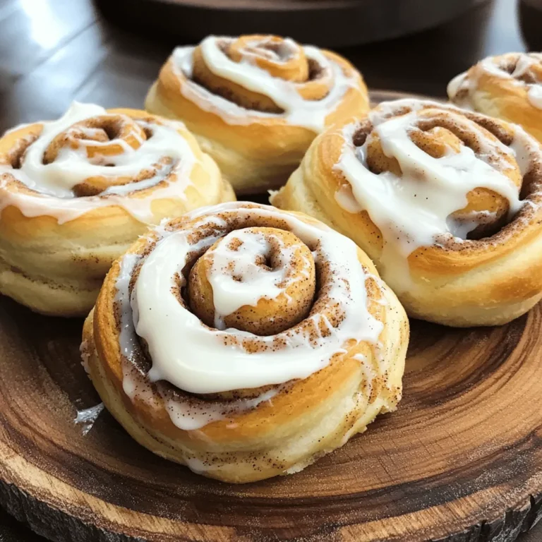 - 4 cups all-purpose flour - 1 packet (2 ¼ teaspoons) active dry yeast - 1 cup warm milk (approximately 110°F) - ⅓ cup granulated sugar - ¼ cup unsalted butter, melted - 1 large egg - 1 teaspoon salt - 1 tablespoon ground cinnamon - ½ cup packed brown sugar - ¼ cup unsalted butter, softened (for filling) - 1 cup powdered sugar (for frosting) - 2 tablespoons milk (for frosting) - 1 teaspoon vanilla extract For the dough, you need flour, yeast, warm milk, sugar, butter, egg, and salt. - Flour gives structure to the rolls. - Yeast helps the dough rise. - Warm milk activates the yeast. - Sugar adds sweetness and helps browning. - Butter makes the rolls rich and soft. - Egg adds moisture and flavor. - Salt enhances the taste. The filling needs brown sugar, cinnamon, and softened butter. The frosting uses powdered sugar, milk, and vanilla extract. - Brown sugar creates a rich, caramel flavor. - Cinnamon adds warmth and spice. - Softened butter helps the filling stick. - Powdered sugar makes a sweet, creamy frosting. - Milk thins the frosting for drizzling. - Vanilla extract enhances the frosting's flavor. You can find the Full Recipe to guide you through each step of making these delightful rolls. To start, you need to activate the yeast. In a small bowl, mix warm milk with sugar. Sprinkle the active dry yeast on top of the milk. Let it sit for 5 to 10 minutes. You will see bubbles forming. This means your yeast is alive and ready to rise. In a large bowl, mix 2 cups of flour with melted butter, egg, and salt. Stir until smooth. Then, add the frothy yeast mix to this flour mix. Gradually add the rest of the flour, half a cup at a time. Mix it until the dough feels soft and a little sticky. Put the dough on a floured surface. Knead it for about 5 to 7 minutes. The dough should be smooth and elastic. Next, place it in a greased bowl. Cover it with a towel and let it rise in a warm spot for about 1 hour. The dough should double in size. After it rises, punch it down gently. Roll it out to make a rectangle. Spread softened butter on top. Sprinkle the cinnamon and sugar mixture evenly across the dough. Roll the dough tightly into a log shape and cut it into 12 pieces. Arrange the rolls in a greased baking dish. Leave some space between each roll. Cover them again with a towel. Let them rise for another 30 minutes. Preheat your oven to 350°F (175°C). Bake the rolls for 20 to 25 minutes. They should be golden brown and smell amazing. As the rolls bake, prepare the frosting. In a bowl, mix powdered sugar, milk, and vanilla. Whisk until smooth and creamy. Once the rolls are baked, let them cool for a few minutes. Drizzle the frosting over the warm rolls. Enjoy the soft and yummy delight of your homemade cinnamon rolls! For the complete recipe, refer to the Full Recipe section. To make soft and fluffy cinnamon rolls, use warm milk. Warm milk helps the yeast grow. Use a kitchen thermometer to check the milk temp. It should be about 110°F. Knead the dough well. This builds gluten, making the rolls airy. Let the dough rise in a warm place. The warmth helps it double in size. After baking, cover the rolls with a towel. This keeps them soft as they cool. One mistake is using cold ingredients. Cold butter or milk can slow down yeast action. Another mistake is not kneading enough. Kneading helps the dough become smooth. If the dough is too sticky, add a little flour. Avoid opening the oven door too often while baking. This lets heat escape and can lead to uneven baking. Lastly, don’t skip the second rise. This step is key for fluffy rolls. Always use dry measuring cups for flour and sugar. Spoon the flour into the cup, then level it off with a knife. Don’t pack the flour down, as this adds too much. For liquids, use a clear measuring cup with markings. Always check at eye level for accuracy. When measuring sticky ingredients like butter, use a light spray of cooking oil on the cup. This helps them slide right out. For the best results, follow the Full Recipe closely. {{image_4}} You can add nuts or raisins to your cinnamon rolls for extra flavor. I love walnuts or pecans. They add a nice crunch. To do this, chop the nuts and spread them on the dough before rolling. If you prefer raisins, sprinkle them on top of the cinnamon sugar. This gives your rolls a sweet, chewy surprise. Both options boost the taste and texture. For a twist, try adding chocolate or cream cheese. You can spread softened cream cheese on the dough before adding cinnamon. This makes the rolls rich and creamy. If you like chocolate, use chocolate chips. Sprinkle them over the cinnamon mixture. The melted chocolate creates a gooey delight. Both options make your cinnamon rolls even more special. Frosting can change everything. Instead of the classic vanilla frosting, try maple or citrus. For maple, mix powdered sugar with maple syrup instead of milk. This gives a warm, sweet flavor. For a citrus twist, add lemon or orange zest to the frosting. The bright flavor pairs well with the warm rolls. These simple changes can impress your family and friends. Explore the [Full Recipe](#) for more tips on making the best cinnamon rolls! To keep your cinnamon rolls fresh, let them cool. Place them in an airtight container. You want to store them at room temperature. They will stay good for about 2 to 3 days. If you want them to last longer, consider freezing them. To enjoy that fresh-baked taste, reheat your cinnamon rolls. Preheat your oven to 350°F (175°C). Place the rolls on a baking sheet. Cover them with aluminum foil to prevent drying. Heat for about 10-15 minutes. You can also heat them in the microwave. Just warm them for 20-30 seconds. Add a drizzle of frosting afterward for extra flavor. If you want to save some for later, freezing is a great option. Once they cool, wrap each roll in plastic wrap. Then, place them in a freezer bag, removing as much air as you can. They can last up to 2 months in the freezer. When you're ready to eat, thaw them in the fridge overnight. Then, reheat them to restore their soft texture. This way, you can enjoy your homemade cinnamon rolls anytime! Yes, you can use instant yeast. Just skip the step of proofing it. Mix instant yeast directly into your flour. This saves time and still gives you soft rolls. Homemade cinnamon rolls last about 2-3 days at room temperature. If you want them fresh longer, store them in the fridge. They can last up to a week that way. Cinnamon rolls pair well with coffee or tea. You can also serve them with fruit, like berries or sliced bananas. A side of creamy yogurt adds a nice touch too. You can easily make cinnamon rolls by hand. Start by mixing the ingredients in a bowl. Use a wooden spoon to combine them. Once mixed, knead the dough on a floured surface. Yes, you can prepare cinnamon rolls ahead of time. Make the dough and fill the rolls. Then, cover them and place them in the fridge overnight. In the morning, let them rise before baking. This saves time and gives you fresh rolls! For more detailed instructions, check out the Full Recipe. To make fluffy twisted cinnamon rolls, you need some simple ingredients. Here’s what you will need: - 4 cups all-purpose flour - 1 packet (2 ¼ teaspoons) active dry yeast - 1 cup warm milk (approximately 110°F) - ⅓ cup granulated sugar - ¼ cup unsalted butter, melted - 1 large egg - 1 teaspoon salt - 1 tablespoon ground cinnamon - ½ cup packed brown sugar - ¼ cup unsalted butter, softened (for filling) - 1 cup powdered sugar (for frosting) - 2 tablespoons milk (for frosting) - 1 teaspoon vanilla extract Now, let’s go through the steps to create these delightful rolls. 1. First, warm up your milk. Mix it with the sugar in a small bowl. Then, sprinkle the yeast on top. Let it sit for 5-10 minutes. You want it to look foamy. This means the yeast is ready. 2. Next, in a large bowl, mix 2 cups of flour with melted butter, egg, and salt. Stir until it is smooth. 3. Pour the foamy yeast mixture into this bowl. Slowly add the rest of the flour. Mix it in ½ cup at a time. You want a soft and slightly sticky dough. 4. Take the dough out and knead it on a floured surface for 5-7 minutes. The dough should feel smooth. Place it in a greased bowl and cover it with a towel. Let it rise in a warm spot for about 1 hour. It should double in size. 5. While your dough rises, prepare the filling. In a small bowl, mix the brown sugar with the ground cinnamon. Set this aside. 6. After the dough has risen, punch it down gently. Roll it out to a rectangle about 16x12 inches. Spread the softened butter on the dough. Then, sprinkle the cinnamon sugar mix on top. 7. Start rolling the dough tightly from one long side. Pinch the seams to seal it. Cut the log into 12 equal pieces. 8. Place the rolls in a greased baking dish or on a lined baking sheet. Make sure to leave space between them. Cover with a towel again and let them rise for another 30 minutes. 9. Preheat your oven to 350°F (175°C). Bake the cinnamon rolls for 20-25 minutes. They should be golden brown and smell amazing. 10. While they bake, make the frosting. In a bowl, whisk the powdered sugar, 2 tablespoons of milk, and vanilla until smooth. 11. When the rolls are done, let them cool for a few minutes. Drizzle the frosting over the warm rolls. Enjoy your fluffy twisted cinnamon rolls! For the full recipe, check the detailed steps above. You now know how to make delicious homemade cinnamon rolls. We covered the key ingredients for the dough, filling, and frosting. You learned step-by-step instructions, from activating yeast to baking the rolls. I shared tips for soft, fluffy rolls and common mistakes to avoid. You can try fun variations like adding nuts or chocolate. Proper storage helps keep your rolls fresh, no matter how long you wait to enjoy them. Now, you can impress friends and family with your baking skills and warm, sweet treats. Enjoy every bite!