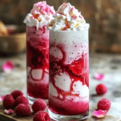 - Fresh or frozen raspberries - Brewed and chilled hibiscus tea - Rose water - Honey or agave syrup - Frozen ripe banana - Ice cubes - Optional toppings The Raspberry Hibiscus Rose Frappe is a delight for the senses. Each ingredient plays a key role in creating a balanced flavor. You start with fresh or frozen raspberries. They add a burst of tartness and vibrant color. Next, you brew and chill hibiscus tea. This tea gives the drink a floral note and a pretty pink hue. Rose water is your next ingredient. It brings a lovely aroma that elevates the drink. For sweetness, you can use honey or agave syrup. Adjust the amount based on your taste. A frozen ripe banana adds creaminess and natural sweetness. Ice cubes help create that refreshing texture we all love. Lastly, consider optional toppings. Whipped cream adds richness, while edible rose petals offer a fancy touch. Each ingredient comes together to make this drink a summer favorite. - Alternative sweeteners: You can try maple syrup or coconut sugar. Both add unique flavors. - Different types of tea: Green tea or chamomile tea can be used if hibiscus isn't available. - Variations in fruit: You might swap raspberries for strawberries or blueberries for a twist. These substitutions allow you to customize your frappe. Enjoy mixing and matching to find your perfect blend. To make the hibiscus tea, start by boiling water. Use one cup of water for this step. Place one or two hibiscus tea bags in the hot water. Let it steep for five to seven minutes. After steeping, take out the tea bags. Now, let the tea cool down to room temperature. Once cool, put it in the fridge to chill. When it's time to blend, gather all your ingredients. In a high-speed blender, add the chilled hibiscus tea first. Next, add one cup of fresh or frozen raspberries. Then, pour in one tablespoon of rose water. After that, include one tablespoon of honey or agave syrup. Add the frozen banana slices and one cup of ice cubes last. For a smooth texture, blend on high speed. Make sure to secure the lid tightly. Keep blending until the mix is creamy and smooth. You should not see any ice chunks. Now, it's time to taste your frappe. Take a small spoonful to check the sweetness. If you want it sweeter, add more honey or agave syrup. Blend again for a few seconds to mix it well. This step ensures your drink is just right for your taste. For the full recipe, check the instructions above. Enjoy making this delightful drink! To get a smooth and creamy texture, use a high-speed blender. This type of blender breaks down ice and fruit quickly. If you don’t have one, a regular blender works too, but it may take longer. For ice and frozen banana ratios, I suggest using one cup of ice and one frozen banana. The banana adds creaminess, while the ice keeps it refreshing. Adjust the ice if you want a thicker drink. Glassware can enhance your drink's look. Use tall glasses to show off the vibrant pink color. Clear glasses let the layers shine through, making it more appealing. For garnishing, consider using whipped cream on top. Add a sprinkle of edible rose petals for a chic finish. You can also use a slice of fresh raspberry on the rim for a pop of color. You can prepare the ingredients in advance. Brew the hibiscus tea and chill it the night before. Slice and freeze your banana a few hours ahead. This way, you save time when you’re ready to blend. For storing, keep any leftover frappe in an airtight container in the fridge. It’s best enjoyed within a day. If you want to store it longer, freeze it for later enjoyment. Just remember to thaw it before blending again! {{image_4}} You can add other fruits to the Raspberry Hibiscus Rose Frappe. Strawberries or blueberries work great. If you want a tropical twist, try mango or pineapple. These fruits bring new flavors and colors. Experimenting with spices can also enhance your drink. A pinch of cinnamon or nutmeg adds warmth. You can even try adding fresh mint for a cool touch. These simple changes make your frappe feel new and exciting. To make a fun non-alcoholic cocktail, add soda or sparkling water. This adds bubbles and makes your frappe more festive. Mixing in a splash of lemon-lime soda can brighten the flavors. Using a cocktail shaker is another great idea. Combine the frappe ingredients in the shaker. Shake it well to mix everything. Pour it into a glass, and enjoy a refreshing drink that feels special. You can create holiday or themed variations of this drink. For Halloween, add a splash of orange juice for a spooky hue. During winter, try using chai tea instead of hibiscus for a warm treat. Consider ingredients for seasonal flavors too. In spring, add fresh herbs like basil or mint. In summer, berries are at their peak, so use a mix of your favorites. Each season brings new tastes that can make your frappe shine. For the complete recipe, check out the Full Recipe. To store your leftover Raspberry Hibiscus Rose Frappe, use an airtight container. Glass jars or plastic containers work best. Make sure to seal them tightly to keep the drink fresh. Place the container in the fridge. The frappe stays good for about two days. If you want to save your frappe for later, freezing is a great choice. Pour the leftover frappe into ice cube trays. Once frozen, transfer the cubes to a freezer bag. This way, you can enjoy the drink later. When you want to enjoy it again, take out the cubes. Let them thaw in the fridge for a few hours. You can also blend them again for a fresh taste. If you don’t have rose water, you can use other options. Here are some potential substitutes: - Orange blossom water - Almond extract (use sparingly) - A splash of vanilla extract These options can add a nice flavor without the rose notes. Just remember to test each one, as they can change the taste a bit. Yes, you can easily make this frappe vegan! Here are some vegan ingredient options: - Use agave syrup instead of honey - Choose a non-dairy milk like almond or oat milk - Make sure your whipped cream is plant-based These swaps keep the drink delicious while fitting a vegan diet. You can find this delightful drink at many places. Popular cafes and stores that often offer it include: - Local coffee shops - Specialty tea houses - Health-focused cafes Check their menus or ask staff if they serve this refreshing drink. Making this frappe non-dairy is simple. Here are some dairy-free alternatives for creaminess: - Use coconut cream for a rich texture - Swap regular whipped cream for a vegan version - Try adding non-dairy yogurt for a creamy consistency These options ensure you still enjoy a rich and creamy drink without dairy. This blog post guided you through making a delicious Raspberry Hibiscus Rose Frappe. We explored key ingredients, including hibiscus tea and fresh fruit. You learned simple steps to prepare, blend, and adjust sweetness. We discussed tips for texture, presentation, and ahead-of-time prep. Don't forget to try variations like seasonal twists or non-alcoholic cocktails. Feel free to experiment with different fruits and sweeteners based on your taste. Enjoy crafting your unique frappe creation!