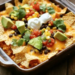 To make a tasty Ingredient Taco Casserole, you need the following items: - 1 lb ground turkey or beef - 1 can (15 oz) black beans, rinsed and drained - 1 cup corn kernels (fresh, frozen, or canned) - 1 packet taco seasoning - 1 can (10 oz) diced tomatoes with green chilies - 2 cups tortilla chips, crushed - 1 cup shredded cheddar cheese - 1 cup sour cream - 1 cup salsa - 1/4 cup chopped fresh cilantro (optional) - 1 avocado, diced (for garnish) These ingredients come together to create a warm, hearty dish that everyone will love. You might want to mix in some other ingredients for extra flavor or special touches: - Sliced black olives for a salty bite - Chopped bell peppers for sweetness and crunch - Jalapeños for heat, if you like it spicy - Different cheese types, like pepper jack or Monterey Jack - Greek yogurt instead of sour cream for a lighter option Feel free to tweak this recipe based on what you enjoy! If you need to swap ingredients, here are some ideas: - Ground turkey works well, but you can use ground chicken or beef. - Instead of black beans, try pinto beans or kidney beans. - Use fresh tomatoes if you prefer them over canned. - If you don’t have tortilla chips, crushed crackers or nacho chips will do. These substitutions keep the dish tasty while allowing you to work with what you have. For the full recipe, check out the complete guide to making the perfect Ingredient Taco Casserole! To start, preheat your oven to 350°F (175°C). This ensures even cooking. Next, grab a large skillet and add 1 lb of ground turkey or beef. Cook it over medium heat for about 5-7 minutes. Stir often until the meat turns brown. If there's extra fat, drain it off. This keeps your dish lighter. Now, mix in 1 can of black beans, 1 cup of corn, 1 packet of taco seasoning, and 1 can of diced tomatoes. Stir well and heat for about 3-4 minutes. This helps blend the flavors. Now, it’s time to layer. Start with half of the crushed tortilla chips. Spread them evenly across the bottom of your greased 9x13-inch baking dish. This creates a nice base. Spoon half of the meat mixture over the chips. Then, sprinkle half of the shredded cheddar cheese on top. Next, drizzle 1 cup of sour cream and 1 cup of salsa evenly over everything. This adds great flavor. Repeat this process: layer the rest of the chips, the remaining meat mixture, and finish with the rest of the cheese. Cover your baking dish with aluminum foil. This helps keep moisture in while baking. Place it in the preheated oven for 20 minutes. After that, remove the foil and bake for an extra 10-15 minutes. You want the cheese to melt and turn golden brown on top. Once it's done, take it out and let it cool for a few minutes. This helps it set. Just before serving, add fresh cilantro and diced avocado on top for an eye-catching finish. You can find the full recipe within this section for more details. To brown ground meat, start with a hot skillet. You want it to sizzle when the meat hits the pan. Use medium heat for even cooking. Stir the meat often. This helps it cook well without burning. Aim for a nice golden color. This adds flavor to your dish. If there is too much grease, drain it off. This keeps your taco casserole light and tasty. Layering is key for a great taco casserole. Start with crushed tortilla chips. This gives a nice base. Then, add half of your meat and bean mix. Spread it evenly. Next, sprinkle half of your cheese on top. This helps it melt well. Repeat these layers. Make sure to finish with cheese on top. This creates a nice, gooey finish. Serve your casserole hot from the oven. Add fresh toppings for extra flavor. Diced avocado adds creaminess. A sprinkle of cilantro gives a fresh touch. Offer extra salsa on the side for those who want more kick. You can also put out crunchy tortilla chips. This way, everyone can enjoy a mix of textures. For a fun twist, serve with a side of guacamole. It pairs well with the rich flavors of the casserole. {{image_4}} You can easily make this dish vegetarian or vegan. Start by swapping ground turkey or beef for a plant-based meat option. Look for products like crumbled tofu or lentils. For the beans, use black beans or chickpeas. You can also add more veggies, like bell peppers or zucchini. They add color and flavor. Instead of cheese and sour cream, try using vegan cheese and cashew cream. This keeps the dish creamy without dairy. If you love heat, spice it up! Add jalapeños or diced serrano peppers to the meat mixture. You can also mix in some spicy taco seasoning. For an extra kick, try adding a few dashes of hot sauce to the salsa. This will make every bite exciting. Don’t forget to sprinkle crushed red pepper flakes on top before baking. These small changes can make your taco casserole fiery and fun. When it comes to toppings, get creative! After baking, sprinkle fresh cilantro on top. Chopped green onions add a nice crunch. You can also add sliced olives for a briny flavor. For a twist, try serving with lime wedges. A squeeze of lime juice brightens the dish. If you want a creamy touch, drizzle some ranch dressing on top. Each topping can change the whole vibe of your casserole. Explore different combinations to find your favorite! For the full recipe, check out the Nacho-Tastic Ingredient Taco Casserole . Store leftover taco casserole in an airtight container. Let it cool before sealing. This keeps flavors fresh and prevents spoilage. You can store it in the fridge for up to three days. If you want to save it longer, consider freezing it. When reheating your taco casserole, preheat your oven to 350°F (175°C). Place the casserole in an oven-safe dish. Cover it with aluminum foil to keep it moist. Heat for about 20 minutes or until warm. You can also use a microwave for quick reheating. Just cover it to prevent splatters. For freezing, let the casserole cool completely. Cut it into portions for easy thawing. Wrap each portion tightly in plastic wrap, then in foil. This helps prevent freezer burn. To thaw, place it in the fridge overnight before reheating. You can also use the microwave for quick thawing, but be sure to cook it right after. To reheat taco casserole, preheat your oven to 350°F. Place the casserole in an oven-safe dish. Cover it with foil to keep it moist. Heat for about 20 minutes, or until warm. You can also use a microwave. In that case, place a slice on a microwave-safe plate. Heat in 30-second bursts until hot. Yes, you can make taco casserole ahead of time. Prepare the dish, but don’t bake it yet. Cover it well with plastic wrap or foil. Store it in the fridge for up to 24 hours. When ready, bake it right from the fridge. Just add a few extra minutes to the cooking time. Taco casserole pairs well with several side dishes. Here are some great options: - Mexican rice: A flavorful side that complements the casserole. - Refried beans: Creamy and filling, they add a nice touch. - Guacamole: Fresh and creamy, it brightens up the meal. - Corn salad: A crunchy and refreshing addition. - Chips and salsa: Always a crowd-pleaser for dipping. Each of these sides adds a new layer of flavor to your meal. This blog post covered how to make a tasty taco casserole. We explored key ingredients, easy steps, and helpful tips. You learned to customize your casserole with different flavors and toppings. Plus, I shared how to store and reheat your leftovers. In conclusion, this dish is fun and flexible. It invites creativity in the kitchen. Try new ingredients or share it with friends. Enjoy making taco casserole, and delight in every bite!