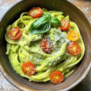 - 2 perfectly ripe avocados, pitted and peeled - 2 cloves of garlic, finely minced - 1/4 cup fresh basil leaves, packed - 2 tablespoons freshly squeezed lemon juice - 1/4 cup extra virgin olive oil - Sea salt and freshly cracked black pepper to taste - 8 oz spaghetti or your favorite pasta (e.g., fettuccine, penne) The key to making this dish shine is using ripe avocados. Ripe avocados are soft but not mushy. They blend into a creamy sauce, making your pasta rich and smooth. If the avocados are not ripe, your sauce will be chunky and dry. - 1/4 cup cherry tomatoes, halved (for garnish) - Freshly grated Parmesan cheese (optional, for garnish) For a nice touch, add garnishes like cherry tomatoes. They bring a burst of color and freshness. You can also sprinkle nuts or seeds on top for a crunchy texture. This adds flavor and makes your dish look appealing. Consider using toasted pine nuts or chopped walnuts. To start, fill a large pot with water and add salt. Bring the water to a rolling boil. This step helps flavor the pasta. Add 8 oz of spaghetti or your favorite pasta. Cook it according to the package directions. You want it to be al dente, which means it should still have a slight bite. Once the pasta is ready, save about 1/2 cup of the pasta water. This water helps adjust the sauce later. Drain the pasta in a colander, but don’t rinse it. Rinsing washes away the starch, which helps the sauce stick. Now, let’s make the creamy avocado sauce. In a food processor, add the following ingredients: - 2 ripe avocados, pitted and peeled - 2 cloves of garlic, finely minced - 1/4 cup fresh basil leaves - 2 tablespoons freshly squeezed lemon juice - 1/4 cup extra virgin olive oil Blend these ingredients on high speed. You want a smooth and creamy texture. Taste the sauce and add sea salt and freshly cracked black pepper to your liking. If the sauce is too thick, slowly blend in small amounts of the reserved pasta water. This will help achieve the perfect creamy consistency. In a large mixing bowl, add the drained pasta. Pour the creamy avocado sauce over the pasta. Gently toss them together. Make sure all the pasta gets coated in that luscious sauce. Now it’s time to taste. Adjust the flavors if needed. You can add more salt, pepper, or even a splash of lemon juice. This step makes sure your dish shines before serving. Serve the creamy avocado pasta right away. Enjoy the vibrant colors and fresh flavors! For a final touch, garnish with halved cherry tomatoes and, if you like, a sprinkle of Parmesan cheese. When picking avocados, look for dark green skin. Gently press the fruit. It should yield slightly. This sign shows ripeness. If you find hard avocados, leave them out at room temperature. They will ripen in a few days. To avoid browning, use lemon juice in your sauce. The acid slows down browning. If you have leftover avocado, wrap it tightly in plastic wrap. Store it in the fridge. Use it within a day or two for best taste. For perfect pasta, timing is key. Start boiling water with salt before adding pasta. Check the package for cooking times. Typically, cook until it's al dente, which means firm to the bite. Common mistakes include not stirring the pasta or not using enough water. Stir the pasta right after adding it to the pot. This prevents sticking. Also, remember to reserve some pasta water before draining. This helps adjust your sauce later. Pair your creamy avocado pasta with fresh salad or garlic bread. These sides add texture and flavor. For a restaurant-style dish, add color with garnishes. Use cherry tomatoes, fresh basil, and a drizzle of olive oil. To present well, serve in warm bowls. This keeps your dish hot longer. Add a sprinkle of cheese or nuts for a crunchy touch. Enjoy your meal like a pro! {{image_4}} For those needing gluten-free options, choose gluten-free pasta. Many brands now offer great taste and texture. You can find pasta made from rice, quinoa, or lentils. These options work well with the creamy avocado sauce. If you're looking for vegan variations, skip the cheese. You can use nutritional yeast for a cheesy flavor. It adds a nice depth without dairy. Some people also enjoy adding a splash of plant-based cream for extra richness. To create a balanced meal, consider adding proteins. Grilled chicken or shrimp pairs well with this dish. You can also toss in chickpeas for a plant-based option. They add protein and texture to the pasta. Incorporating vegetables boosts nutrition. Try adding spinach, peas, or zucchini. These veggies blend nicely with the sauce and add color. You can roast them for extra flavor or simply sauté them before mixing. Serving this pasta cold as a salad is a fun twist. Just let it chill after mixing the sauce and pasta. This version is great for hot days or picnics. You can also explore alternative sauces. Use the same ingredients to create a dip. Blend the avocado and spices, then serve with fresh veggies or chips. This gives you a versatile dish from the same base recipe. For the full recipe, check the previous sections. To keep your creamy avocado pasta fresh, store any leftovers in an airtight container. This way, you help prevent browning and keep the flavors intact. Make sure the pasta cools down first before sealing it up. If you can, use glass containers as they don’t absorb odors. Plastic ones work too, but glass is better for flavor. When reheating your creamy pasta, use low heat. A skillet is a great choice. Add a splash of water or olive oil to help keep it creamy. Stir often to heat evenly. If the sauce thickens too much, mix in a little pasta water until it gets smooth again. This keeps the texture just right. To freeze portions, scoop the pasta into freezer-safe bags. Remove as much air as you can before sealing. This helps prevent freezer burn. When you're ready to eat, thaw it in the fridge overnight. To reheat, warm it gently on the stove, adding a bit of water if needed. This way, your creamy avocado pasta stays tasty! For the complete recipe, check out the Full Recipe section. Creamy avocado pasta lasts about 2 to 3 days in the fridge. To keep it fresh, store it in an airtight container. Check for signs of spoilage, like a sour smell or brown color. If the pasta looks or smells off, it's best to toss it. Yes, you can make this pasta dish ahead of time. To prep, cook the pasta and sauce separately. Store them in the fridge until you're ready to serve. This way, the sauce stays fresh and creamy. When you are ready to eat, combine the pasta and sauce. If it seems thick, add a bit of the reserved pasta water to loosen it up. If you are allergic to avocado, try using cooked cauliflower. Blend it until creamy to mimic the texture. You can also use silken tofu for a smooth sauce. Both alternatives provide a nice base without the avocado flavor. Enjoy experimenting and find what works best for you! Creamy avocado pasta is simple and fun to make. We discussed key ingredients, like ripe avocados, and how they ensure great flavor. I shared steps to cook pasta perfectly and create a smooth sauce. You learned tips for storing leftovers and even fun serving ideas. Enjoying this dish is easy with all the variations too. So, gather your ingredients, have fun cooking, and enjoy a healthy meal that’s creamy and satisfying. You can impress anyone with this recipe!
