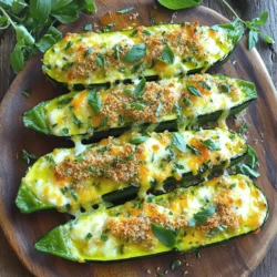 - 4 medium zucchini, halved lengthwise - 1 cup freshly grated mozzarella cheese - 1/2 cup freshly grated Parmesan cheese - 1/4 cup whole wheat breadcrumbs - 2 cloves garlic, finely minced - 2 tablespoons fresh parsley, finely chopped - 1 tablespoon fresh basil, finely chopped - 1 teaspoon dried oregano - 1 teaspoon lemon zest - 3 tablespoons extra virgin olive oil - Salt and freshly ground black pepper to taste - You can swap mozzarella for any cheese you like. Cheddar or Gouda works well. - If you need gluten-free options, use gluten-free breadcrumbs instead. - Fresh herbs add more flavor but dried herbs can work too. Use about one-third of the amount. These ingredient choices help you create a tasty dish. Each item brings its own flavor and texture. With these options, you can make the recipe fit your taste and diet. For the full recipe, check out the Cheesy Herb Baked Zucchini. 1. Preheat the oven and prepare the baking sheet. Start by setting your oven to 400°F (200°C). Grab a baking sheet and line it with parchment paper. This will help keep the zucchini from sticking and make cleanup easy. 2. Mix the filling ingredients. In a medium bowl, combine the grated mozzarella, grated Parmesan, whole wheat breadcrumbs, minced garlic, chopped parsley, chopped basil, oregano, and lemon zest. Mix well until all the ingredients blend nicely. 1. Drizzle olive oil and season zucchini. Take your halved zucchini and drizzle olive oil over the cut sides. Season them with salt and freshly cracked black pepper. This adds great flavor to the dish. 2. Spoon filling onto zucchini halves. Now, spoon the cheese and herb mixture onto each zucchini half. Press it down lightly so it sticks well. This will create a delicious topping once baked. 1. Baking time and temperature. Place the baking sheet in your preheated oven. Bake the zucchini for 20 to 25 minutes. You'll know it's done when the zucchini is tender and the cheese is bubbly and golden brown. 2. Importance of monitoring for doneness. Keep an eye on the zucchini towards the end of baking. This will help you avoid burning the cheese topping. Enjoy the aromas that fill your kitchen as it bakes. For more details, check out the Full Recipe. - Choosing fresh zucchini: Look for zucchini that is firm and bright in color. Avoid zucchinis with blemishes or soft spots. The best zucchini has smooth skin and feels heavy for its size. Fresh zucchini makes a big difference in taste. - Ensuring proper seasoning and flavor balance: Use salt and pepper to bring out the zucchini's natural flavor. Add herbs like parsley and basil for freshness. Don't forget the lemon zest! It adds a nice bright touch to your dish. - Alternative baking methods: You can also use an air fryer for a quicker cook. It gives a nice crispy texture. Grilling zucchini adds a smoky flavor that many love. If you grill, watch for flare-ups to keep it safe. - Tips for achieving a crispy topping: To get a crunchy topping, use breadcrumbs mixed with cheese. Bake at a high temperature for a short time. You can even broil the zucchini for the last few minutes to make it extra crispy. - Serving suggestions: Serve the baked zucchini on a colorful plate to make it pop. It works well as a side dish or a tasty appetizer. Pair it with a light salad for a complete meal. - Garnishing with herbs and oils: A drizzle of extra virgin olive oil adds richness. Sprinkle fresh herbs on top for a burst of color and flavor. This simple touch makes your dish look gourmet and inviting. {{image_4}} You can mix cheeses to change the flavor. Try using goat cheese or feta. These cheeses add a creamy texture and tangy taste. You could also use cream cheese. This will give your dish a rich and smooth texture. Spices and toppings can elevate your baked zucchini. Red pepper flakes add a nice kick. Nuts can give a great crunch. You can also add fresh vegetables. Chopped tomatoes or bell peppers make a colorful and tasty addition. If you want a vegan option, try plant-based cheese. There are many good brands available. You can also skip the cheese. For low-carb diets, use zucchini noodles instead of the zucchini halves. This keeps the dish tasty and healthy. Feel free to explore these variations to make your baked zucchini even more delightful! For more ideas, check out the Full Recipe. To keep your baked zucchini fresh, cool it to room temperature. Place it in an airtight container. This helps lock in moisture and flavor. Store it in the fridge for up to three days. If you want to keep it longer, consider freezing. When it’s time to enjoy leftovers, you have a few options. The best way to reheat baked zucchini is in the oven. Preheat the oven to 350°F (175°C). Place the zucchini on a baking sheet and cover it with foil. This keeps the moisture in. Bake for about 10 to 15 minutes. You can also use a microwave. Heat it in short bursts, checking often to avoid sogginess. Freezing baked zucchini is simple. Allow it to cool fully. Wrap each piece in plastic wrap or foil. Then, place the wrapped zucchini in a freezer-safe bag. Be sure to remove as much air as possible. This prevents freezer burn. You can freeze it for up to three months. When you’re ready to eat, thaw it in the fridge overnight. After thawing, reheat it in the oven or microwave as mentioned above. Enjoy your cheesy herb baked zucchini any time! For the full recipe, check out the details above. You can tell baked zucchini is done when it is soft and tender. The cheese on top should be bubbly and golden brown. You might also see some slight caramelization around the edges. A fork should easily slide through the zucchini. Keep an eye on it as it bakes to avoid burning. Yes, you can use many other veggies. Eggplant works great and gives a nice flavor. Bell peppers can add color and sweetness. You might even try mushrooms for a different texture. Just make sure to adjust the cooking time, as different vegetables will bake at different rates. To spice up your baked zucchini, add red pepper flakes to the cheese mixture. You can also use spicy cheese, like pepper jack. Mixing in some diced jalapeños can add heat, too. For a smoky flavor, try adding smoked paprika. Get creative and adjust the spice to your taste! For the full recipe, check out the Cheesy Herb Baked Zucchini! Baked zucchini is a versatile dish that lets you be creative in the kitchen. We covered the ingredients, from fresh zucchini to tasty cheeses. Each step, from prepping to baking, is easy. You can try handy tips for perfect baking and even make substitutions. Explore fun variations to match your taste and dietary needs. With proper storage, your leftovers stay fresh. Enjoy this tasty treat in many ways, and share it with friends!