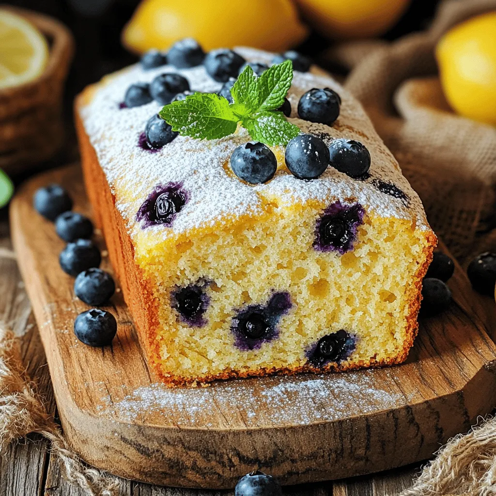 - 1 ½ cups all-purpose flour - 1 teaspoon baking powder - ½ teaspoon baking soda - ¼ teaspoon fine salt - ½ cup unsalted butter, softened to room temperature - 1 cup granulated sugar - 2 large eggs, at room temperature - 1 tablespoon grated lemon zest - ¼ cup lemon juice - 1 teaspoon vanilla extract - ¼ cup plain Greek yogurt - 1 cup fresh blueberries - Optional garnish (powdered sugar, mint leaves) To create the perfect lemon blueberry bread, gather these ingredients. The dry ingredients give the bread structure. Flour, baking powder, baking soda, and salt work together to create a light loaf. Next, the wet ingredients bring flavor and moisture. Butter adds richness, while sugar balances the tartness of lemon. Eggs help bind everything, ensuring the perfect rise. Grated lemon zest and juice give this bread its fresh flavor. Vanilla and Greek yogurt add depth and creaminess. Finally, blueberries offer juicy pops of sweetness. You can use fresh or frozen. If you choose frozen, do not thaw them before adding them to the batter. Once you have all the ingredients ready, you are set to start on the full recipe for this delightful lemon blueberry bread! - Preheat oven to 350°F (175°C). - Prepare a 9x5 inch loaf pan by greasing it with butter or lining it with parchment paper. - Combine 1 ½ cups all-purpose flour, 1 teaspoon baking powder, ½ teaspoon baking soda, and ¼ teaspoon fine salt in a bowl. - Whisk these dry ingredients together until they blend evenly. - In a large bowl, use an electric mixer to cream together ½ cup softened unsalted butter and 1 cup granulated sugar. - Mix until the mixture looks light and fluffy, about 3-5 minutes. - Add 2 large eggs, one at a time, mixing well after each addition until fully combined. - Gradually mix in the dry ingredients with the wet mixture. - Alternate adding the flour mixture and ¼ cup plain Greek yogurt, starting and ending with flour. - Mix just until everything is combined. Be careful not to overmix. - Gently fold in 1 cup of fresh blueberries using a spatula. - This helps keep the blueberries intact and prevents them from bursting. - Transfer the batter into the prepared loaf pan, smoothing the top for even baking. - Bake in the preheated oven for 50-60 minutes. - Check for doneness by inserting a toothpick in the center; it should come out clean. - Once baked, let the loaf cool in the pan for about 10 minutes. - Carefully transfer it to a wire rack to cool completely. Now you have a delicious Lemon Blueberry Bread ready to enjoy! For the complete recipe, check out the Full Recipe. To make your lemon blueberry bread light and fluffy, avoid overmixing. When combining your wet and dry ingredients, mix gently. Overmixing can lead to a dense loaf. Use room temperature ingredients, like eggs and butter. This helps them blend better, giving your bread a nice rise. For extra moisture, incorporate Greek yogurt into your batter. It adds creaminess and keeps the bread soft. Also, remember that ovens vary. Check your bread a few minutes early. If a toothpick comes out clean, it’s done. Adjust the baking time as needed. Slice your bread with a serrated knife for clean, even pieces. A smooth cut keeps everything neat. To elevate your presentation, dust the cooled bread with powdered sugar. Add a few fresh blueberries on top for color. A sprig of mint adds a nice touch and enhances the fresh look of your dish. For the full recipe, refer to the details provided earlier. {{image_4}} You can add some fun twists to your lemon blueberry bread. One great option is to include almond extract. This gives the bread a nice, nutty taste. You only need a teaspoon to make a big difference. Another idea is to mix in nuts. Walnuts or pecans work well. They add a crunchy texture. This makes every bite even more exciting! If you need a gluten-free option, swap out the all-purpose flour. Use gluten-free flour instead. It works just as well, and your bread will still taste amazing. For a dairy-free choice, replace butter with coconut oil. It adds a light coconut flavor. This small change keeps your bread moist and delicious. Change things up by swapping blueberries. Try using strawberries or raspberries instead. They bring a new flavor that is just as tasty. You can also add seasonal spices. A little cinnamon or nutmeg can enhance the bread's taste. These spices add warmth and depth, making the bread perfect for any season. Looking for the full recipe? Check out the [Full Recipe]. Store your lemon blueberry bread at room temperature. Use an airtight container for best results. It will stay fresh for 2-3 days. Keeping it sealed helps prevent it from drying out. For longer storage, freeze the bread. Wrap it tightly in plastic wrap. Place it in a freezer bag to prevent freezer burn. You can freeze the bread for up to 3 months. This is perfect if you want to save some for later. To thaw, move the bread to the fridge overnight. This keeps the texture nice and moist. If you want it warm, heat a slice briefly in the microwave or toaster oven. This brings back the fresh-baked taste. Enjoy your lemon blueberry bread even after storing! Yes, you can use frozen blueberries without thawing. This saves time and keeps the bread moist. A toothpick inserted in the center should come out clean. This means your bread is baked perfectly. Increase the amount of lemon zest or juice in the recipe. This gives the bread a brighter taste. Yes, it stores well and can be made a day in advance. This makes it perfect for planning. Great with coffee, tea, or as part of a brunch spread. It also pairs well with yogurt or fresh fruit. In this blog post, we explored the ingredients and steps to make a delicious Lemon Blueberry Bread. We discussed dry and wet ingredients, along with tips for mixing and baking. You learned about flavor variations and how to store your bread. Now you can bake a moist, flavorful loaf that impresses at any gathering. Enjoy trying different variations, and make this recipe your own!