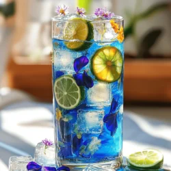 - Butterfly Pea Flower Tea - Blue Curacao Syrup - Fresh Lime Juice - Sparkling Water - Optional Sweeteners - Garnishes The Blue Curacao Butterfly Pea Spritz shines with its vibrant colors and refreshing taste. You’ll love how simple it is to create this drink. Each ingredient plays a key role in the flavor and visual appeal. Butterfly Pea Flower Tea is the star of this recipe. It gives the drink its stunning blue hue. The tea is made from dried flowers and has a mild, earthy taste. You can brew the tea easily at home. Just steep the flowers in hot water until it turns deep blue. Blue Curacao Syrup adds sweetness and a hint of orange flavor. This syrup is non-alcoholic, making it perfect for all ages. It enhances the color and makes the drink even more inviting. Fresh Lime Juice brings a zesty twist. The acidity brightens the drink and balances the sweetness. Always use fresh lime for the best taste. Sparkling Water adds a bubbly texture. The fizz makes the drink lively and refreshing. Choose plain or flavored sparkling water to suit your taste. You can also use optional sweeteners like agave syrup if you prefer a sweeter drink. This allows you to control the sweetness level. Don’t forget the garnishes! Lime slices and edible flowers not only look pretty but also add to the flavor. They elevate your spritz into a beautiful presentation. Each ingredient in this recipe works together to make a delightful drink. For the full recipe, check out the Blue Curacao Butterfly Pea Spritz! To make the butterfly pea flower tea, begin by boiling 1 cup of water in a small saucepan. Once the water boils, add 1 tablespoon of dried butterfly pea flowers. Remove the pan from heat and steep the flowers for 5 to 7 minutes. This process will change the water to a deep blue color. After steeping, strain the tea through a fine mesh sieve into a heatproof container. Let the tea cool to room temperature before using it. In a large glass or pitcher, combine the cooled butterfly pea flower tea with 2 tablespoons of blue curaçao syrup. Stir gently to mix the colors well. The drink should look vibrant and inviting. Next, add 1 tablespoon of fresh lime juice to the mixture. This adds a zesty flavor that brightens the drink. Taste the blend and if it needs more sweetness, mix in 1 teaspoon of agave syrup. Stir well to ensure everything blends evenly. Prepare your glasses by filling each one halfway with ice cubes. This helps chill the drink and keeps it refreshing. Carefully pour the butterfly pea mixture into each glass until they are about three-quarters full. Now, top each glass with 1 cup of sparkling water. This will create a lovely fizz. Using a long spoon, gently stir the contents to combine without losing the bubbles. Finally, garnish each drink with slices of fresh lime and a few edible flowers. This gives each glass a beautiful, eye-catching finish. Suggested Adjustments To make your Blue Curacao Butterfly Pea Spritz even better, try a few tweaks. You can add a dash of mint or basil for a fresh twist. A splash of pineapple juice can add a fruity kick. Just remember to balance flavors well. Balancing Sweet and Sour Finding the right balance is key. If your drink is too sweet, add more lime juice. If it’s too sour, a little agave syrup can help. Always taste as you mix, so you get it just right. Garnishing Ideas Garnishes make your drink pop. Use lime slices on the rim of the glass. Edible flowers add color and beauty, making your drink look special. Consider using a sprig of mint for that extra touch. Serving Suggestions Serve your spritz in tall glasses to showcase the colors. You can add ice cubes to keep it chilled. A colorful straw can make it fun to drink. This drink is perfect for parties and gatherings. Best Glassware Choices I recommend using clear highball glasses. They show off the drink's vibrant color well. You can also use mason jars for a rustic feel. Choose what fits your style. Tools for Mixing You’ll need a good mixing spoon to stir. A fine mesh sieve helps strain the tea without particles. A citrus juicer makes squeezing limes easy. Having these tools will make your drink-making smooth and quick. This section builds on the [Full Recipe], helping you create a beautiful and tasty Blue Curacao Butterfly Pea Spritz. {{image_4}} You can easily add spirits to your Blue Curacao Butterfly Pea Spritz. This twist gives it an adult flair. A good choice is vodka. It blends well without overpowering the flavors. You might also try gin, which adds an herbal note. - How to Add Spirits: Mix one ounce of your chosen spirit into the drink after adding lime juice. Stir gently before topping with sparkling water. - Recommended Alcohol Pairings: - Vodka - Gin - Rum Feel free to get creative with flavors. Other herbs and fruits can brighten your drink. Mint adds a refreshing touch. Basil can bring a unique twist. Fruits like berries or oranges can also enhance the taste. - Other Herbs and Fruits to Experiment With: - Fresh mint - Basil - Raspberries - Orange slices - Seasonal Variations: In spring, add fresh strawberries. In summer, try peaches. Autumn calls for apple slices. Winter can include pomegranate seeds for color and taste. If you want a family-friendly version, there are fun adjustments to make. You can skip the alcohol entirely. This drink still shines without it. - Non-Alcoholic Adjustments: Just use the non-alcoholic blue curaçao syrup in your recipe. - Family-Friendly Alternatives: Add a splash of fruit juice for extra flavor. Try cranberry juice or pineapple juice for a sweet twist. This keeps the drink tasty for all ages. You can prepare the Blue Curacao Butterfly Pea Spritz in advance. Brew the butterfly pea flower tea ahead of time and let it cool. Store it in the fridge for up to three days. The syrup and lime juice can also be mixed and stored together. They stay fresh for about a week in the fridge. If you have leftover mixtures, store them in a sealed container. Keep it in the fridge. Try to use it within two days for the best taste. Freezing is not ideal for this drink. The sparkling water loses its fizz when thawed. This drink is best enjoyed cold, so reheating is not necessary. If you need to warm the tea, do it gently on the stove. Avoid boiling it, as that can change the flavor. Always serve it chilled to keep the refreshing taste intact. Butterfly pea flower tea is a vibrant blue drink made from the petals of the butterfly pea plant. It has a mild, earthy taste, which many describe as slightly sweet. This tea is rich in antioxidants. It supports skin health and may help reduce stress. Some studies suggest it might improve brain function and boost memory. The flavor is subtle and not too strong. It pairs well with citrus and sweet flavors, making it a great base for drinks. Yes, you can use regular blue curaçao. Just be aware it's an alcoholic liqueur. If you prefer a non-alcoholic option, use blue curaçao syrup instead. This gives you the same color and sweetness without the alcohol kick. Regular blue curaçao adds more depth and complexity. If you use syrup, the drink stays lighter and sweeter. You can easily make this drink your own. Try different fruits or herbs for added flavor. Add fresh mint or basil for a refreshing twist. You could also use different citrus fruits like orange or grapefruit. In summer, add berries for a fruity touch. In fall, a hint of cinnamon can create a cozy vibe. Yes, this drink can be kid-friendly. Just make sure to use non-alcoholic syrup. Swap out blue curaçao for blue curaçao syrup. This keeps the fun color without the alcohol. Use fresh fruit and sparkling water for a bubbly treat. This drink is perfect for family gatherings and parties. This blog post covered how to create a vibrant drink using butterfly pea flower tea and blue curacao. You learned about the ingredients, step-by-step instructions, and tips for perfecting your drink. Remember, you can customize flavors and make both alcoholic and non-alcoholic versions. Experiment with garnishes and presentation to impress your guests. Enjoy your delicious drink crafted with care and creativity. Cheers to your new favorite refreshment!