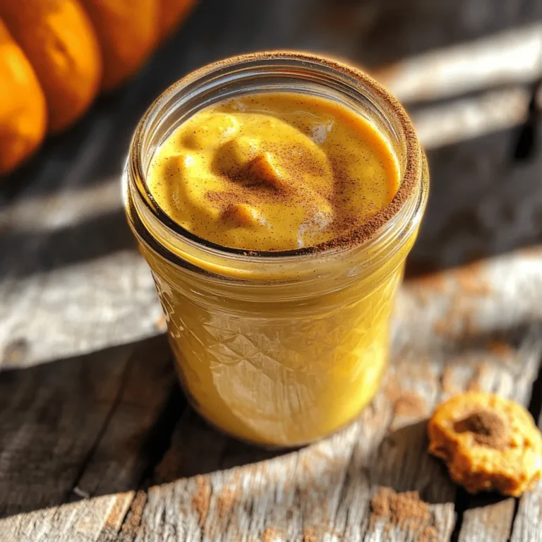 - 1 cup heavy cream - 1 cup whole milk - 1/2 cup pumpkin puree (canned or freshly made) - 1/4 cup pure maple syrup - 1 teaspoon vanilla extract - 1 teaspoon ground cinnamon - 1/2 teaspoon ground nutmeg - 1/2 teaspoon ground ginger - 1/4 teaspoon ground allspice - A pinch of fine sea salt To make the perfect pumpkin pie spice coffee creamer, gather these simple ingredients. The heavy cream adds richness and texture, while whole milk lightens the mix. Pumpkin puree gives it that warm, cozy flavor. Pure maple syrup adds sweetness, making each sip delightful. The vanilla extract enhances the flavors and makes it aromatic. Ground cinnamon, nutmeg, ginger, and allspice are key spices that create that classic pumpkin pie taste. Adding a pinch of fine sea salt balances the sweetness and makes every bite pop. You can find most of these ingredients at your local grocery store. If you want to make it even easier, you can use canned pumpkin puree. Once you have everything ready, you can start making your creamer using the full recipe. This creamer will transform your coffee into a special treat! Making pumpkin pie spice coffee creamer is quick and easy. You need about 10 minutes to prep and 15 minutes total. This recipe makes about 2 cups of rich, creamy delight. It's perfect for fall mornings or cozy evenings. Start with a medium saucepan. Pour in 1 cup of heavy cream and 1 cup of whole milk. Next, add 1/2 cup of pumpkin puree. Turn the heat to medium. Use a whisk to mix everything well. Keep whisking until the mixture is warm and smooth. Be careful not to let it boil. This step creates the creamy base we want. Now, lower the heat to low. Add 1/4 cup of pure maple syrup and 1 teaspoon of vanilla extract. Mix these in well until they blend smoothly. Then, it’s time to add the spices. Gradually whisk in: - 1 teaspoon ground cinnamon - 1/2 teaspoon ground nutmeg - 1/2 teaspoon ground ginger - 1/4 teaspoon ground allspice - A pinch of fine sea salt Keep whisking until the spices are fully mixed. Once combined, take the saucepan off the heat. Let the creamer cool for a few minutes. Then, transfer it to a glass jar or an airtight container. Seal it tightly and store it in the fridge for up to a week. Remember to shake well before each use to mix the flavors. Enjoy your homemade pumpkin pie spice coffee creamer in your favorite coffee! You can find the full recipe outlined above. To make the best pumpkin pie spice creamer, focus on whisking and heat. Use a whisk to blend your cream and milk well. This helps to create a smooth texture. Keep the heat on medium when warming the mixture. Watch it closely, as you want it warm but not boiling. If it boils, the texture can change and become less creamy. Stir constantly to prevent sticking. Serving your creamer can be fun! Pour it into a clear glass for a pretty look. Top your coffee with a sprinkle of cinnamon for extra flavor. You can also add a dollop of whipped cream on top. For a cozy touch, serve with a small pumpkin spice cookie. This makes your drink feel like a treat! Store your pumpkin pie spice creamer in a glass jar or airtight container. Keep it in the refrigerator for up to one week. Before using, shake the jar well. This mixes the flavors that may settle over time. Always remember to shake before pouring to keep the taste just right. {{image_4}} If you want a dairy-free option, I have some great substitutes. You can use almond milk, coconut milk, or oat milk instead of heavy cream and whole milk. These choices keep the flavor rich while making it vegan or lactose-free. Just remember that the texture may vary a bit, but it will still taste delicious. To make your pumpkin pie spice coffee creamer even more fun, think about adding extra flavors. You can include a splash of caramel or chocolate syrup for a sweet twist. A hint of orange zest adds a nice citrus note. Also, try using flavored coffee beans for an all-around tasty drink. You can even adjust the sweetness by adding more or less maple syrup, depending on your taste. If you love flavored creamers, there are many similar recipes you can try. For a chai latte vibe, mix in some chai spices. For a minty treat, add peppermint extract. Even a simple vanilla creamer can be fun to make. Each recipe can be customized to match your taste. So, feel free to get creative with your coffee! Check out the Full Recipe for more inspiration and ideas. After making your pumpkin pie spice coffee creamer, let it cool. Cooling helps keep it fresh. Pour the creamer into a glass jar or an airtight container. Make sure to seal it tightly. Store it in the fridge to keep it safe from spoilage. Remember, you should shake well before each use. This mixes the flavors nicely. Your homemade creamer lasts about one week in the fridge. The flavors stay fresh and rich during this time. If you notice any change in smell or color, it’s best to toss it out. Always trust your senses to keep things safe. You can use leftover creamer in many fun ways. Add it to pancakes or waffles for a tasty twist. It also works well in baked goods like muffins or cakes. You might even try it in smoothies for a creamy texture. The options are endless, so get creative with your leftover pumpkin pie spice coffee creamer! Homemade pumpkin pie spice coffee creamer lasts about one week in the fridge. Store it in a glass jar or an airtight container. Always shake it well before each use. This helps mix the spices that may settle at the bottom. You can freeze pumpkin pie spice coffee creamer. However, it may change texture. The cream can separate when thawed, making it grainy. To freeze, pour it into an ice cube tray. This way, you can use small amounts at a time. Just remember to let it thaw in the fridge before using. For a great match, try medium to dark roast coffee. These blends have a bold flavor that stands up to the spices. A rich espresso also works well, adding depth. If you prefer a lighter coffee, a smooth breakfast blend can balance the sweetness. You now have all the steps to make delicious pumpkin pie spice coffee creamer. By using simple ingredients like heavy cream, whole milk, and spices, you can create a warm and cozy treat. I shared tips on perfecting the recipe and how to store it properly. Remember, this creamer lasts well in the fridge and can even enhance other recipes. Enjoy experimenting with flavors and variations. You can make this treat your own. Now go ahead and make your coffee special!