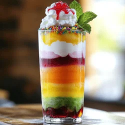 To make this fun treat, you’ll need a few key items: - 1 cup rainbow sherbet - 1 cup lemon-lime soda (or sparkling water) - 1 cup club soda - 1 tablespoon grenadine syrup - Whipped cream, for topping These ingredients blend well together. The rainbow sherbet brings vibrant colors and a fruity taste. The lemon-lime soda adds a tangy fizz that makes it refreshing. Club soda enhances the fizz, while grenadine syrup gives a nice sweet touch. You can make your float even more special with some extras: - Colorful sprinkles, for garnish - Fresh mint leaves, for garnish (optional) Sprinkles add a fun crunch, making the float look festive. Mint leaves can provide a fresh aroma and a pop of green. To whip up your Rainbow Sherbet Soda Float, you’ll need: - A tall glass - A spoon - A straw The tall glass lets you see all those beautiful layers. The spoon helps you scoop the sherbet, while the straw makes sipping easy. If you want more fun, use a colorful straw! For the full recipe, check out the detailed steps in the Full Recipe section. Start by placing 1 scoop of rainbow sherbet at the bottom of a tall glass. This colorful base sets the stage for a fun treat. The bright colors make it exciting for kids and adults alike. The sherbet will melt a bit when you add the soda, creating a creamy layer. Next, carefully pour 1 cup of lemon-lime soda into the glass. Fill it halfway, and watch the fizzy bubbles dance to the top. This soda adds a refreshing kick and balances the sweetness of the sherbet. Add another scoop of rainbow sherbet on top of the fizzy soda. This second layer adds flavor and texture. Then, gently pour 1 cup of club soda over the sherbet. This creates a lovely fizz and distinct layers in your float. Drizzle 1 tablespoon of grenadine syrup into the glass. It will sink and create a stunning rainbow effect. Crown your float with a dollop of whipped cream. This makes it look extra special. Finish with colorful sprinkles for a festive touch. If you want, add a fresh mint leaf on top for color. Serve your delightful creation right away. Include a straw and a long spoon for easy sipping and scooping of the delicious sherbet. Enjoy your Rainbow Sherbet Soda Float! For more details, check out the Full Recipe. Layering makes your float look great. Start with a scoop of rainbow sherbet. Use a tall glass to show off the colors. When you pour soda, do it slowly. This helps keep the layers separate. Add sherbet between the sodas to create a fun look. The more layers, the better! To make it extra tasty, use fresh ingredients. Fresh mint leaves add a nice touch. You can also try flavored sodas to boost taste. For a fun look, use colorful sprinkles. They add joy and crunch. Always serve your float right away. This keeps it fizzy and fresh. Lemon-lime soda works well for a bright taste. You can also use sparkling water for a lighter option. Club soda adds fizz and balances sweetness. Experiment with different sodas to find your favorite flavor. Make sure your sodas are cold for the best experience. You can find the full recipe [here](#). {{image_4}} You can switch out rainbow sherbet for other fun flavors. Try orange, lime, or raspberry sherbet. Each will change the taste and color of your float. You can even mix two flavors for a unique twist. Think about using lemon sherbet for a tart kick. Or go with strawberry for extra sweetness. The options are endless! Changing the soda can also give your float a new vibe. Use root beer for a classic twist. Ginger ale adds a spicy note. If you want a fruity touch, try fruit-flavored sodas. You can even use sparkling water for a lighter version. Just remember, the fizz makes it fun! If you want a healthier version, there are easy swaps. Use low-sugar or sugar-free sherbet. You can also try flavored sparkling water. This way, you can keep the fun without extra calories. For a creamy option, blend yogurt with fruit instead of sherbet. It still tastes great while being a bit healthier! For the full recipe, check out the previous sections and enjoy this refreshing treat! If you have leftover rainbow sherbet, keep it in the freezer. Put it in an airtight container to protect it from freezer burn. This way, it stays fresh and tasty. For the sodas, store them tightly capped in the fridge. They stay fizzy longer this way. Soda floats taste best when fresh. If you have leftovers, drink them within an hour. The sherbet melts and mixes with the soda, changing the flavor and texture. If you must store it, cover it with plastic wrap. However, this can affect the taste. To freeze rainbow sherbet, scoop it into a freezer-safe container. Press it down gently to remove air pockets. This keeps it creamy. Cover the top with plastic wrap before sealing the lid. When you want to use it, let it sit at room temperature for a few minutes. This helps it soften for easy scooping. Yes, you can use diet soda. The taste might change a bit, but it will still be refreshing. Diet soda will keep the float lower in calories. If you enjoy the taste of diet soda, go for it! Just remember that the fizz still gives that fun texture. You can easily scale up the recipe. Just multiply the ingredients by the number of servings you need. For example, use 2 cups of rainbow sherbet for 2 floats. Use a big pitcher to mix the soda and syrup together. Then, serve in individual glasses. This way, everyone gets their own colorful treat! There are many fun toppings to try! You can use: - Chocolate sauce for a sweet twist. - Fresh fruit like berries or banana slices. - Crushed cookies for a crunchy texture. - Nuts for a bit of crunch. - More colorful sprinkles for extra fun. Feel free to get creative with your toppings! Each one adds a new flavor and look to your float. For the full recipe, check out the main section. Rainbow sherbet soda floats are fun treats. We explored the main and optional ingredients, along with the right tools. You learned how to make the base and add fizzy soda. Layering tips helped you create the best float. Don't forget to try different flavors and types of soda! Remember to store leftovers properly to keep them fresh. With these details, you can make a perfect float every time. Enjoy your refreshing treat, and feel free to experiment!