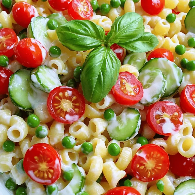 To create this tasty dish, gather these main ingredients: - 1 cup ditalini pasta - 1/2 cup cherry tomatoes, halved - 1/2 cucumber, diced - 1/4 red onion, finely chopped - 1/2 cup frozen peas, thawed - 1/2 cup mozzarella balls, halved - 1/4 cup black olives, sliced These ingredients bring great flavor and texture to your salad. The ditalini pasta has a fun shape that holds the creamy dressing well. The mix of fresh veggies adds crunch and color. For a finishing touch, consider these garnishes: - Fresh basil leaves Basil adds a lovely aroma and bright flavor. You can also use other herbs if you prefer. A sprinkle of crumbled feta or a few slices of avocado can enhance the dish even more. The creamy dressing is key to this salad. Here’s what you will need: - 1/2 cup Greek yogurt - 2 tablespoons mayonnaise - 1 tablespoon Dijon mustard - 1 tablespoon apple cider vinegar - 1 teaspoon dried oregano - Salt and pepper to taste This dressing combines tangy and creamy elements. Greek yogurt gives a healthy twist. You can adjust the seasoning to match your taste. For a unique flavor, try adding a dash of lemon juice or a pinch of garlic powder. For the full recipe, check out the details provided earlier. Enjoy making this delicious creamy ditalini pasta salad! Start by bringing a pot of salted water to a boil. Add 1 cup of ditalini pasta. Cook it according to the package instructions until it is al dente. Once it is done, drain the pasta in a colander. Rinse it under cold water to stop the cooking and cool it down. In a large mixing bowl, combine the cooled ditalini pasta with the following vegetables: - 1/2 cup cherry tomatoes, halved - 1/2 cucumber, diced - 1/4 red onion, finely chopped - 1/2 cup frozen peas, thawed - 1/2 cup mozzarella balls, halved - 1/4 cup black olives, sliced Gently mix these ingredients together to evenly distribute them. In a smaller bowl, whisk together: - 1/2 cup Greek yogurt - 2 tablespoons mayonnaise - 1 tablespoon Dijon mustard - 1 tablespoon apple cider vinegar - 1 teaspoon dried oregano - Salt and pepper to taste Keep whisking until the mixture is smooth and creamy. Pour the creamy dressing over the pasta salad mixture. Using a large spoon, gently toss all the ingredients together. Make sure the pasta and vegetables are fully coated in the dressing. Taste your salad. Adjust the seasoning according to your preference. Add more salt or pepper if desired. For the best flavor, cover the salad and refrigerate it for at least 30 minutes. This chilling time helps meld the flavors beautifully. Once chilled, serve the salad in a large bowl or portion it into individual plates. Garnish each serving with fresh basil leaves for a nice touch. For a finishing touch, drizzle a few extra drops of olive oil on top. Enjoy this fresh and flavorful dish! For the complete recipe, check the [Full Recipe]. To get the best ditalini pasta, cook it just right. Start with salted water. Bring it to a boil before adding the pasta. Follow the package cooking time closely. Aim for al dente, which means tender but still firm. Once done, drain it right away. Rinse under cold water to stop cooking. This keeps the pasta from getting mushy in your salad. You can make this salad your own! Swap in your favorite veggies. Try bell peppers, carrots, or even corn for a twist. You might like adding cooked chicken or chickpeas for extra protein. If you love spice, toss in jalapeños or a dash of hot sauce. The dressing can change too. Use a vinaigrette or a dairy-free option if you wish. There are endless ways to personalize! Avoid overcooking the pasta. It can turn mushy and lose its shape. Don’t skip rinsing it either; this makes a big difference. Also, be careful with seasoning. It’s easy to add too much salt or pepper. Start small and taste as you mix. Lastly, give it time to chill. Letting the salad sit helps flavors blend. Don’t rush this step! For the full recipe, check [Full Recipe]. {{image_4}} You can easily boost the nutrition of your creamy ditalini pasta salad by adding proteins. Grilled chicken adds a savory touch, while chickpeas offer a hearty, plant-based option. Simply dice the cooked chicken or rinse canned chickpeas, and mix them in. This not only makes the dish more filling but also adds interesting textures. If you want to keep it vegetarian, replace mozzarella with a dairy-free cheese or add extra veggies. For a vegan version, swap Greek yogurt and mayonnaise with plant-based alternatives. Silken tofu blended with a bit of lemon juice can work well as a creamy base. You can still enjoy the fresh flavors while adhering to your dietary needs. Get creative with your ingredients to keep things fresh! Instead of cherry tomatoes, try roasted red peppers for a smoky taste. Use quinoa instead of ditalini pasta for a nutritious twist. Fresh herbs like dill or cilantro can also add a new flavor profile. Experimenting with these swaps keeps your pasta salad exciting and delicious. For the complete recipe, check out the Full Recipe. Store your creamy ditalini pasta salad in an airtight container. This keeps it fresh and prevents odors. Always cool the salad before sealing it. If you have leftovers, make sure to use a clean spoon to scoop them out. This avoids any bacteria from spreading. If stored properly, this pasta salad lasts about three to five days in the fridge. The flavors will develop over time, making it even tastier. Check for any signs of spoilage, like off smells or changes in color. If all looks good, enjoy it within that time frame. I don't recommend freezing this pasta salad. The creamy dressing may separate and change texture once thawed. If you must freeze it, do so without the dressing. You can add the dressing once you thaw and reheat the pasta. This keeps the salad fresh and delicious. For the complete recipe, check out the Full Recipe section. Yes, you can make this salad ahead of time. It tastes great after a few hours in the fridge. The flavors mix and become even nicer. Just cover it well to keep it fresh. If you need a substitute, use sour cream or regular yogurt. These options work well and keep the creaminess. You can also try a dairy-free yogurt for a vegan twist. Ditalini pasta is usually made from wheat, so it’s not gluten-free. However, you can find gluten-free ditalini made from rice or corn. Check your local store for options that fit your diet. To keep your pasta firm, rinse it under cold water after cooking. This stops the cooking process and cools it down quickly. Also, don’t let it sit in dressing for too long before serving. Absolutely! Feel free to mix in your favorite veggies. Bell peppers, carrots, or broccoli add great flavor and color. Just make sure to chop them small for easy eating. For leftovers, store the salad in an airtight container. Enjoy it within three days for the best taste. You can also add a bit more dressing to refresh it if needed. Check out the Full Recipe for more tips! Creamy Ditalini Pasta Salad blends tasty ingredients for a simple dish. You learned about key ingredients, step-by-step cooking, and tasty variations. These tips will help you make the salad perfect each time. Remember, you can customize it with proteins or veggies you love. Store leftovers well to keep them fresh. Enjoy making this easy and delicious salad!