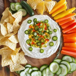 To make the sweet and spicy pickle dip, gather these main ingredients: - 1 cup cream cheese, softened to room temperature - 1/2 cup mayonnaise - 1 cup dill pickles, finely chopped - 1/4 cup pickled jalapeños, finely chopped - 2 tablespoons honey - 1 teaspoon garlic powder - 1 teaspoon onion powder - 1 tablespoon Dijon mustard - 1/4 teaspoon smoked paprika - Salt and pepper to taste These ingredients create a creamy base with a delightful kick. The cream cheese and mayonnaise give it richness, while the dill pickles and jalapeños add crunch and spice. The honey balances the flavors with sweetness. For dipping, I suggest these tasty options: - Tortilla chips - Pita bread - Assorted sliced veggies (like carrots, cucumbers, and bell peppers) - Crackers These dippers add variety and fun to your serving board. Each option brings a unique taste and texture. You can also mix and match to keep things exciting. If you have dietary needs, consider these substitutions: - Use Greek yogurt instead of mayonnaise for a lighter dip. - Swap cream cheese for a dairy-free option. - Add more spices if you love heat. You can even mix in different pickles or herbs to make it your own. Customizing makes the dip suit your taste and needs. For the full recipe, check the details above. Start by taking a medium bowl. Place 1 cup of softened cream cheese inside. Add in 1/2 cup of mayonnaise. Use an electric mixer or a sturdy spatula to blend them well. Mix until the mixture is smooth and creamy. This base will give your dip a rich texture. Now, it's time to add flavor. Take 1 cup of finely chopped dill pickles. Also, include 1/4 cup of finely chopped pickled jalapeños. Stir these into the cream cheese mix until they are evenly spread. Next, drizzle in 2 tablespoons of honey. Add 1 teaspoon of garlic powder, 1 teaspoon of onion powder, and 1 tablespoon of Dijon mustard. Finish with 1/4 teaspoon of smoked paprika. Mix again until everything combines well. Give your dip a taste. Add salt and pepper as needed to balance the flavors. Once it’s ready, transfer the dip to a serving dish. Use a spatula to smooth the top. This will help it look nice. Arrange your choice of dippers around the dip. You can use tortilla chips, pita bread, or sliced veggies. For a fun touch, garnish the dip with extra pickles or jalapeños. This will make it pop with color and flavor. For the full recipe, check the section above. For a creamy dip, start with room-temperature cream cheese. This helps to mix well. Blend the cream cheese and mayonnaise until smooth. A smooth base makes the dip easy to spread. If it feels too thick, add a bit more mayo or a splash of pickle juice. This will help reach the right consistency. To boost flavor, try adding fresh herbs. Chopped dill or cilantro can add a nice touch. For more heat, use extra jalapeños or a dash of hot sauce. Play with spices, too. Adding a pinch of cayenne can give it a nice kick. Honey balances the heat. Adjust it to your taste. Mix well to ensure all flavors blend together. Make your dip board look inviting. Start by placing the dip in a nice bowl. Use a spatula to smooth out the top. Surround it with colorful dippers. Use tortilla chips, pita bread, and fresh veggies like carrots and cucumbers. Arrange everything in a pattern for a fun look. Garnish the dip with extra pickles or a sprinkle of paprika. This adds color and draws the eye. Enjoy the smiles as guests dig in! {{image_4}} To kick up the heat, try adding more jalapeños or a splash of hot sauce. You could even swap in diced habaneros for a fiery twist. If you want more smoky flavor, consider adding chipotle peppers in adobo sauce. They give a rich, deep taste. For those who love garlic, minced fresh garlic can add a robust punch. If you want to explore unique flavors, try adding curry powder or smoked salt for a different angle. You can make this dip lighter by using Greek yogurt instead of cream cheese and mayonnaise. This keeps the dip creamy but cuts down on fat. You can also use low-fat cream cheese for a healthier option. If you want to skip dairy, consider using cashew cream or tofu. Both options offer a nice creamy base. Instead of tortilla chips, serve it with whole-grain crackers or veggie sticks. These swaps keep the dip tasty while offering more nutrients. Seasonal produce is a great way to change this dip. In spring, add fresh herbs like dill or chives for a bright taste. In summer, try diced tomatoes or corn for sweetness. Fall brings in flavors like roasted red peppers or even pumpkin puree for a fun twist. In winter, consider adding chopped spinach or kale for a hearty touch. Each season can inspire new flavors, keeping your Sweet and Spicy Pickle Dip fresh and exciting. To store your leftover Sweet and Spicy Pickle Dip, place it in an airtight container. This helps keep the dip fresh. Make sure to cover it well to avoid drying out. You can store it in the fridge for up to five days. Freezing this dip is not ideal due to its creamy texture. If you must freeze it, use a freezer-safe container. Leave some space at the top for expansion. When you're ready to eat, thaw it in the fridge overnight. Stir it well before serving, as it may separate during freezing. To keep your dip fresh, always use clean utensils when scooping. Avoid double-dipping to reduce bacteria. Store any dippers separately to maintain their crunch. If you want a longer shelf life, consider making smaller batches. This way, you only prepare what you can eat in a few days. Enjoy your dip at its best! You can serve many tasty dippers with Sweet and Spicy Pickle Dip. Here are some of my favorites: - Tortilla chips - Pita bread - Sliced veggies like carrots, cucumbers, and bell peppers - Crackers These dippers add crunch and flavor. Mix and match them for fun. You can even make a pretty board with a variety of colors and shapes. This makes your dip look great and invites everyone to dig in! Yes, you can make this dip ahead of time. I often prepare it a few hours before my guests arrive. This helps the flavors blend well together. Just cover the dip and keep it in the fridge. Take it out about 30 minutes before serving. This way, it warms up a bit. It tastes even better when served fresh! To make a spicier version of the dip, you can add more pickled jalapeños. Here's how: - Double the amount of pickled jalapeños in the recipe. - You can also add a pinch of cayenne pepper for extra heat. - Another option is to mix in some hot sauce to taste. Adjust the spice level to your liking. Enjoy the kick it brings to your dip! For the full recipe, check out the Sweet and Spicy Pickle Dip Board. Sweet and spicy pickle dip is easy to make and fun to enjoy. We explored the main ingredients, dippers, and ways to customize your dip. I provided simple steps to mix, add flavors, and present it well. With tips for texture, flavor, and a beautiful presentation, you can impress anyone. Don’t forget the variations and storage tips to keep your dip fresh. Now you're ready to dive in and enjoy this tasty treat at your next gathering!
