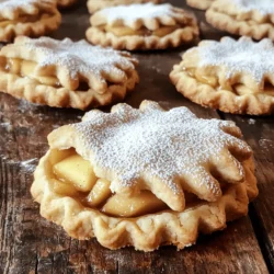 - 2 cups all-purpose flour - 1/2 cup granulated sugar - 1/2 teaspoon salt - 1 teaspoon baking powder - 1/2 teaspoon ground cinnamon - 1/2 cup unsalted butter, chilled and cubed - 1 large egg - 1 teaspoon vanilla extract - 2 large apples, peeled, cored, and diced - 1 tablespoon lemon juice - 1 tablespoon packed brown sugar - 1/4 teaspoon nutmeg - Optional: egg wash, powdered sugar for dusting The main ingredients for these cookies create a lovely blend of flavors. The flour gives the cookies their structure, while the sugar adds sweetness. Salt helps balance the flavors, and baking powder gives them a nice rise. Cinnamon and nutmeg bring warmth and spice. The butter adds richness, and the egg helps bind everything. The apples add a juicy sweetness and tartness, especially if you use Granny Smith. Lemon juice brightens the apple flavor and keeps them fresh. Brown sugar enhances the cookies with its deep, caramel notes. For those wanting to mix things up, consider these optional ingredients for variations. You can use gluten-free flour for a different texture. Vegan butter is a great choice for a dairy-free version. You can also add spices like ginger or cloves for a unique twist. These ingredients make the perfect base for delicious apple pie cookies. If you want to dive deeper into the full recipe, check out the link! - Mix dry ingredients: In a large bowl, add 2 cups of all-purpose flour, 1/2 cup of granulated sugar, 1/2 teaspoon of salt, 1 teaspoon of baking powder, and 1/2 teaspoon of ground cinnamon. Whisk these ingredients well until they are blended. - Incorporate butter and form dough: Next, take 1/2 cup of chilled, cubed unsalted butter. Add it to the flour mix. Use your fingers or a pastry cutter to mix until it looks like coarse crumbs. You should see small pea-sized pieces of butter. - Toss apples with lemon juice: Peel, core, and dice 2 large apples. I prefer Granny Smith for their tartness. In a separate bowl, mix the diced apples with 1 tablespoon of lemon juice. This helps keep them fresh and adds flavor. - Blend flavors: Add 1 tablespoon of packed brown sugar and 1/4 teaspoon of freshly grated nutmeg to the apples. Let this mixture sit for about 10 minutes. This step allows the apples to soak in all the yummy flavors. - Preheat oven and roll out dough: Preheat your oven to 350°F (175°C). While it heats, roll out your dough on a floured surface. Aim for a thickness of about 1/4 inch. Use a 3-inch round cookie cutter to cut out circles. - Assemble and seal cookies: Place half of your dough circles on lined baking sheets. Spoon a generous teaspoon of the apple mixture onto each circle. Don’t overfill; just enough is perfect. - Bake until golden brown: Top each filled circle with another dough circle. Press the edges together firmly. You can use a fork to crimp the edges for a nice look. Bake your cookies for 15-18 minutes until they are puffed and edges are golden brown. Once you try this full recipe, you’ll see how easy and tasty these apple pie cookies can be! To make the best dough for your apple pie cookies, start with the right amount of flour. If your dough feels sticky, add a little flour as needed. This helps you avoid sticky fingers and a messy counter. Aim for a soft but manageable dough. When you roll it out, it should not stick to your rolling pin or surface. You want a dough that holds together but is not too tough. Mix until just blended for a light texture. Overworking the dough can make it tough, which isn’t what you want in a cookie. Baking time is key for these cookies. I suggest baking them for 15-18 minutes at 350°F. Keep an eye on them. You want the edges to turn golden brown. If your oven runs hot or cold, you may need to adjust the time. For convection ovens, reduce the baking time by a few minutes. This ensures even cooking and helps the cookies puff nicely. Always check for a light golden color and a slight spring when you touch the cookies. To make your apple pie cookies shine, dust them with powdered sugar after they cool. This adds a sweet touch and makes them look lovely. For a fun twist, try adding a drizzle of caramel sauce or a scoop of vanilla ice cream on the side. You can also plate them with thin apple slices for a colorful display. Let your creativity flow and impress your family and friends! {{image_4}} You can make these cookies gluten-free! To do this, use a gluten-free flour blend. Look for blends that have xanthan gum for best results. This will help mimic the texture of regular flour. You may also need to adjust baking times. Gluten-free cookies can bake quicker, so keep an eye on them. Check for a golden edge after about 12–15 minutes. If you want vegan cookies, you can easily swap out the eggs and butter. Use a flax egg instead of a regular egg. Mix one tablespoon of ground flaxseed with two and a half tablespoons of water. Let it sit for about five minutes until it thickens. For butter, use vegan butter or coconut oil. You can also switch to maple syrup or agave for sweetening. Each gives a nice flavor without using animal products. To take these cookies up a notch, think about adding nuts or raisins. Chopped walnuts or pecans give a nice crunch. You could also add a handful of raisins for extra sweetness. Another fun idea is to try different apple varieties. Each type gives a unique taste. Honeycrisp apples add sweetness, while Granny Smith offers a tart bite. Get creative and mix different apples for a fun twist! To keep your apple pie cookies fresh, store them in an airtight container. This method locks in moisture and flavor. You can use a plastic container or a glass jar with a lid. Make sure the cookies are completely cooled before sealing them. If you want to save cookies for later, freezing is a great option. First, let the cookies cool completely. Then, place them in a single layer on a baking sheet. Freeze them for about an hour. After they are firm, transfer them to a freezer-safe bag. Ensure you remove excess air from the bag to prevent freezer burn. When you’re ready to eat them, take the cookies out and let them thaw at room temperature. This keeps their taste and texture just right. Apple pie cookies last about a week at room temperature when stored correctly. In the fridge, they can last up to two weeks. Check for any signs of spoilage, like mold or an off smell. If they feel hard or dry, they may not taste good anymore. Always trust your senses to keep your treats safe! Yes, you can use many fruits! Pears, peaches, and berries work well too. Each fruit brings its own taste. For instance, pears add a sweet touch. Berries, like blueberries or raspberries, give a tart kick. Just make sure to adjust the sugar. You want the filling to taste just right. Experiment and find your favorite filling! To make your cookies crispier, try a few simple tips. First, roll the dough thinner. A thinner dough bakes to a crisp finish. Second, bake them a little longer. Keep an eye on them to avoid burning. Lastly, let the cookies cool completely. This helps them harden and stay crispy. Enjoy that crunch! Reheat your cookies in the oven for the best taste. Set your oven to 350°F (175°C). Place the cookies on a baking sheet. Heat them for about 5-7 minutes. This warms them through and keeps them soft. If you're in a hurry, use a microwave. Heat them for 10-15 seconds. Enjoy the warm, gooey goodness! Yes, you can make the dough ahead of time! Wrap it tightly in plastic wrap. Store it in the fridge for up to 2 days. For longer storage, freeze the dough. Just make sure to thaw it in the fridge before using. This way, you can enjoy fresh cookies anytime! Check out the Full Recipe for more tips. This blog post covered everything you need to make delicious apple pie cookies. We discussed the main ingredients like flour, apples, and spices. You learned the step-by-step process to mix, bake, and serve them. We also explored variations for gluten-free and vegan options, along with helpful storage tips. Now you can enjoy these treats anytime. Baking apple pie cookies is fun and rewarding. Share this recipe with friends and savor the rewards together. Happy baking!