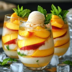 - 2 ripe peaches, pitted and sliced - 1 cup peach sorbet - 2 cups sparkling water (or lemon-lime soda) - 1 tablespoon freshly squeezed lemon juice - 1 tablespoon chopped fresh mint leaves (for garnish) - Ice cubes Gather these ingredients to create a Peach Fizz Float. Fresh peaches are key for flavor. You want ripe ones that smell sweet and juicy. If you can't find fresh peaches, frozen ones work too. The peach sorbet gives a creamy texture and adds to the sweetness. You may choose sparkling water for a light fizz or lemon-lime soda for more sweetness. Lemon juice brightens the drink, while fresh mint adds a pop of color and aroma. Ice cubes help keep your drink chilled, which is perfect for hot summer days. Each ingredient plays a role in making this drink refreshing and delicious. For the complete preparation guide, check the Full Recipe. - Combine sliced peaches and lemon juice in a blender. - Blend until smooth and free of chunks. To start, grab two ripe peaches. Slice and pit them, then add them to your blender. I like to squeeze in some fresh lemon juice. This adds a zing and keeps the color bright. Blend on high until it’s smooth. You don’t want any chunks—just pure peach goodness. - Place a scoop of peach sorbet into serving glasses. - Pour peach puree over the sorbet. Next, pick your favorite glasses for serving. I always use clear glasses to show off the layers. Place one big scoop of peach sorbet in each glass. It creates a nice, frozen base. Carefully pour the peach puree over the sorbet. Fill each glass halfway, but try not to disturb the sorbet too much. - Fill glasses with sparkling water or lemon-lime soda. - Add ice cubes for extra chill. Now, it’s time for the fizz! Slowly fill each glass with sparkling water or lemon-lime soda. This makes the drink bubbly and fun. You can add ice cubes if you like it extra cold. The ice also makes the drink look cool and refreshing. Enjoy your Peach Fizz Floats! To get a smooth texture, blend the peaches well. You want no chunks in your puree. If you like more fizz, adjust the sparkling water to your taste. Some prefer a light sparkle, while others enjoy a strong fizz. Garnish your drink for a fun look. Fresh mint adds both aroma and color. You can also place peach slices on top or use colorful straws. These details make your Peach Fizz Floats pop! Serve your Peach Fizz Floats right away. This keeps the texture perfect. Pair them with light snacks or summer dishes. They go well with salads or grilled foods. Enjoy a refreshing drink with a tasty bite! {{image_4}} You can switch up the flavor of your Peach Fizz Floats by using different sorbets. Try mango, raspberry, or lemon sorbet instead of peach! Each will bring a new taste to your drink. You can also use flavored sparkling waters. For example, a berry-flavored sparkling water will add a nice twist. If you can't find fresh peaches, don't worry! Frozen peaches work great too. They make it easy to whip up the drink without any fuss. If you prefer a less sweet option, use club soda instead of sparkling water or lemon-lime soda. This will still give you that fizzy feel but with less sugar. With each season, you can change the fruits used in your floats. In summer, try adding strawberries or watermelon. In fall, apples or pears could work well. You can also add herbs like basil or rosemary for a surprising twist. These herbs will give your drink an extra layer of flavor that is both fresh and unique. To keep your Peach Fizz Floats fresh, store leftover peach puree in the fridge. Use an airtight container to keep it from browning. This puree stays tasty for up to three days. If you have extra peach sorbet, keep it in the freezer according to the manufacturer's instructions. Sorbet can last for weeks when stored properly. Don’t let that peach puree go to waste! You can blend it into smoothies or drizzle it over pancakes. It adds great flavor and nutrition. If you have leftover sorbet, think about freezing it for later use. You can scoop it into new drinks or enjoy it on its own as a treat. To make a family-friendly version, skip any spirits. Use only the peach sorbet, sparkling water, and puree. You can also add a splash of extra lemon juice for zest. This version keeps the fun and flavor without the alcohol. Yes, you can prep some parts ahead. Make the peach puree a few hours before serving. Store it in the fridge. Keep the sorbet in the freezer until you are ready to serve. Assemble the floats just before guests arrive. This way, they stay fresh and fizzy. For food pairings, try light snacks. Fresh fruit platters work well. You can also serve peach fizz floats with summer salads or grilled chicken. These dishes complement the sweet and fizzy drink nicely. For dessert, a slice of peach pie or a fruit tart can be perfect. Enjoy the flavors together! To recap, we explored how to make delicious Peach Fizz Floats using fresh peaches, peach sorbet, and sparkling water. I shared tips for getting the right texture and serving ideas that make these floats shine. You can even mix things up with different fruits and flavors. Enjoy these floats fresh, and don’t forget to save any leftovers for smoothies later. Making this treat is fun, easy, and perfect for summer days. I hope you dive in and create your own refreshing version!