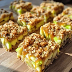 To make Miso Caramel Apple Crumble Bars, gather the following ingredients: - 2 cups rolled oats - 1 cup all-purpose flour - 1/2 cup brown sugar, packed - 1/2 cup unsalted butter, melted - 1 teaspoon ground cinnamon - 1/4 teaspoon salt - 3 medium apples, peeled, cored, and chopped - 1/2 cup granulated sugar - 1/4 cup miso paste (white or yellow) - 1/3 cup heavy cream - 1/4 teaspoon ground nutmeg - 1 teaspoon pure vanilla extract These ingredients blend together to create a delightful mix of flavors and textures. The oats and flour give a hearty base, while the apples add a juicy sweetness. Miso paste, surprisingly, enriches the caramel with depth. It's a unique twist that makes these bars special. When choosing apples, I recommend using varieties like Granny Smith or Honeycrisp. They provide the right balance of sweet and tart. For the miso, white or yellow varieties work best, as they offer a milder flavor. This recipe is easy and fun to make. You can find the full recipe linked above for detailed steps and tips. Enjoy creating this tasty treat! 1. Preheat the oven and prepare the baking dish Start by heating your oven to 350°F (175°C). Take an 8x8 inch baking dish and line it with parchment paper. Let the paper hang over the sides for easy lifting later. 2. Make the crust mixture In a large bowl, mix together 2 cups of rolled oats, 1 cup of all-purpose flour, 1/2 cup of packed brown sugar, 1/2 cup of melted butter, 1 teaspoon of ground cinnamon, and 1/4 teaspoon of salt. Use your hands or a fork to blend until it looks like coarse crumbs. Set aside 1 cup for the topping. Press the rest into the bottom of the baking dish. 3. Prepare the apples Take 3 medium apples, peel and core them, then chop them into small pieces. In a separate bowl, mix the chopped apples with 1/2 cup of granulated sugar, 1/4 teaspoon of ground nutmeg, and 1 teaspoon of pure vanilla extract. Toss until the apples are coated. Spread this apple mix over the crust evenly. 4. Make the miso caramel sauce In a small saucepan, combine 1/4 cup of miso paste, 1/3 cup of heavy cream, and any leftover brown sugar. Heat over medium heat, stirring constantly until the sauce is smooth and thick like caramel. 5. Assemble the bars Drizzle the miso caramel sauce over the apple layer, covering it well. Then, sprinkle the reserved oat mixture on top evenly to create a nice crust. 6. Bake the crumble Place the baking dish in your preheated oven. Bake for about 30-35 minutes. Look for a golden brown topping and bubbling apples around the edges. 7. Cool and cut the bars Once they are done baking, take the dish out and let it cool for at least 15 minutes. Use the parchment paper to lift the bars out and transfer them to a cutting board. Cut them into squares or bars. 8. Serving suggestions These bars are tasty warm or at room temperature. For something special, add a scoop of vanilla ice cream or a dollop of whipped cream on top. For a nice touch, serve the bars on a pretty plate, maybe with a sprinkle of extra cinnamon or a drizzle of miso caramel. For the full recipe, check out the details above. Enjoy making these delicious treats! To get the perfect crust, use cold butter. Cold butter helps make the crust flaky. Mix the ingredients just until they come together. Do not overmix. This keeps the texture light. For cutting the bars neatly, let them cool for at least 15 minutes. Use a sharp knife for clean cuts. If you want even squares, score the surface lightly before cutting. To store leftovers, place them in an airtight container. They will stay fresh for about three days. You can also freeze them. Just wrap each bar tightly in plastic wrap. You can add more spices like ginger or allspice for extra warmth. Chopped nuts like pecans or walnuts can also add crunch and flavor. These bars pair well with ice cream. A scoop of vanilla or caramel ice cream makes a great topping. You can also drizzle more miso caramel over the bars for a sweet touch. For the full recipe, check the detailed steps above. {{image_4}} You can make this treat fit your needs. For a gluten-free option, swap all-purpose flour with almond flour or gluten-free flour. Both work great in the crust. You can also use coconut oil instead of butter for a dairy-free version. If you prefer to cut back on sugar, try using maple syrup or honey. These sweeteners add a nice touch to the bars. For a lighter option, you can replace heavy cream with coconut cream. While apples shine in this recipe, feel free to use other fruits. Pears, peaches, or berries can switch up the flavor. Each fruit offers its own twist to the crumble bars. You can also mix fruits for a fun blend. For example, use half apples and half berries for a burst of color and taste. Seasonal fruits can inspire your baking throughout the year. In fall, try adding cranberries for a tart kick. In summer, fresh berries make a delightful topping. Each season brings new fruits to explore! To keep your miso caramel apple crumble bars fresh, store them in the fridge. Place them in an airtight container. This way, they stay moist and tasty. The bars will last about five days in the fridge. For longer storage, you can freeze them. Wrap each bar tightly in plastic wrap. Then, put them in a freezer-safe bag or container. They will keep well for up to three months in the freezer. When you want to enjoy your bars again, reheating is key. To keep their texture, heat them in the oven. Preheat your oven to 350°F (175°C). Place the bars on a baking sheet. Heat for about 10 to 15 minutes. This will warm them through and make the topping crunchy again. You can also use a microwave, but be careful. Heat them for just a few seconds to avoid sogginess. Enjoy these delicious treats warm for the best flavor! Yes, you can make these bars a day ahead. Store them in the fridge. This way, the flavors will blend well. Just warm them up before serving for a fresh taste. I recommend using tart apples like Granny Smith. They add a nice balance to the sweet miso caramel. Other good choices include Honeycrisp or Fuji for sweetness. To make these bars vegan, swap the butter for coconut oil. Use a plant-based cream instead of heavy cream. These simple swaps keep the delicious flavor while making them vegan. Yes! Adding nuts like walnuts or pecans gives a nice crunch. Just chop them coarsely and mix them into the crumble topping. Leftover miso caramel is a treat! You can drizzle it on ice cream or pancakes. It also tastes great on fresh fruit. Store it in the fridge for up to a week. You learned how to make delicious apple crumble bars in this post. We covered the right ingredients, step-by-step instructions, and useful tips. You can adapt the recipe with different fruits or make it gluten-free. Storing and reheating options ensure your bars stay tasty. I hope you feel inspired to bake these bars. Share them with friends and enjoy! Your kitchen will smell great, and your taste buds will thank you.