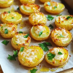 - 2 pounds baby potatoes - 4 tablespoons extra-virgin olive oil - 4 cloves garlic, finely minced - ½ cup finely grated Parmesan cheese - 1 teaspoon garlic powder - 1 teaspoon onion powder - 1 teaspoon smoked paprika - ½ teaspoon dried thyme - ½ teaspoon sea salt - ½ teaspoon freshly ground black pepper - Fresh parsley, chopped Gather these ingredients before you start cooking. The baby potatoes are key to this dish's texture. They give you that crispy outside and fluffy inside. The olive oil adds richness and helps the spices stick. Garlic brings that amazing aroma and flavor. Parmesan cheese gives a nice salty crunch that elevates the dish. In terms of seasoning, garlic powder and onion powder boost the garlic flavor. Smoked paprika adds warmth and depth. Thyme has a lovely herbal note, while salt and pepper bring everything together. Don't forget the fresh parsley! It adds a pop of color and freshness when you serve. For the full recipe, check out the complete guide. Using quality ingredients will make your Crispy Garlic Parmesan Potatoes shine. First, preheat your oven to 425°F (220°C). This high heat helps the potatoes become crispy. While the oven warms up, line a baking sheet with parchment paper. This makes clean-up easy and helps the potatoes cook evenly. In a large bowl, whisk together the extra-virgin olive oil and seasonings. You will need minced garlic, garlic powder, onion powder, smoked paprika, dried thyme, sea salt, and black pepper. Mix until everything is well combined. The scent will be amazing! Now it's time to coat the potatoes. Take your halved baby potatoes and add them to the bowl. Toss them in the garlic-infused oil. Make sure every piece is covered with the seasoning mix. This step is key to giving each potato a burst of flavor. Once coated, transfer the potatoes to the prepared baking sheet. Arrange them in a single layer with the cut sides down. This helps them crisp up nicely. Place the baking sheet in the oven and roast for about 25 to 30 minutes. Remember to flip the potatoes halfway through. This helps them brown evenly. When they are fork-tender and golden, take them out and sprinkle the grated Parmesan on top. Return the sheet to the oven for just 5 more minutes. This will let the cheese melt and form a delicious crust. Enjoy these crispy garlic Parmesan potatoes! For the full recipe, check out the instructions above. For the best crispiness, cut the potatoes in half. Make sure the flat side faces down on the baking sheet. This will help them brown better. The right oven temperature is key too. I recommend 425°F (220°C). This high heat makes them golden and crunchy. You can switch up the potatoes you use. Red, yellow, or even russet potatoes work great. Each type gives a different taste and texture. You can also adjust the seasonings. If you like more heat, add some red pepper flakes. For a fresh twist, use fresh herbs like rosemary or thyme. These crispy garlic Parmesan potatoes pair well with many main dishes. They are great with grilled chicken or fish. Try serving them alongside a hearty steak for a filling meal. For sides, a fresh salad or steamed veggies complement them nicely. Enjoy a bright, colorful plate that looks as good as it tastes! {{image_4}} You can make your crispy potatoes even more special with fresh herbs. Try using rosemary, thyme, or basil. Each herb adds a unique flavor. Chop them finely and mix them into the oil blend. The herbs will give a fresh taste that makes the dish pop. You can also use dried herbs if fresh ones are hard to find. Just remember to use less, as dried herbs are stronger. Want some heat? Add red pepper flakes or a splash of hot sauce. Mix these spicy ingredients into the oil blend. The heat from the pepper pairs well with garlic and Parmesan. Start with a small amount so you can control the spice level. You can always add more if you want it spicier. This variation is great for those who love bold flavors. Feeling adventurous with cheese? You can switch Parmesan for other hard cheeses. Pecorino Romano or Asiago are fantastic options. Each cheese brings its own taste and character. Pecorino has a sharper flavor, while Asiago is creamier. Try different cheeses to see which one you like best. Mixing cheeses can also create a tasty twist on the classic recipe. For the complete cooking process, refer to the Full Recipe of Crispy Garlic Parmesan Potatoes. To keep your crispy garlic Parmesan potatoes fresh, store them in an airtight container. Place them in the fridge within two hours of cooking. They will stay good for about three days. Make sure the container is tight to prevent moisture. This helps maintain their flavor and texture. To reheat, use an oven or an air fryer. Preheat your oven to 350°F (175°C). Spread the potatoes on a baking sheet. Heat for about 10 to 15 minutes until they are warm and crispy again. Avoid using a microwave, as it can make them soggy. For the best results, an air fryer is also great. It brings back that crunch you love. You can freeze crispy potatoes, but they may lose some crunch. To freeze, let them cool completely. Then, place them in a single layer on a baking sheet and freeze for about an hour. Once frozen, transfer them to a freezer bag. They can stay in the freezer for up to three months. When ready to eat, bake directly from frozen. The texture won’t be the same as fresh, but they will still taste good. For the full recipe, refer to the beginning of this article. Yes, you can prep these potatoes ahead. Here are some tips: - Wash and cut the potatoes a day before. Store them in water in the fridge. - Mix the seasoning and oil in advance. Keep it in a sealed container. - On serving day, just toss the potatoes in the mix and bake them. This way, you save time and still enjoy tasty potatoes! To enhance crispiness, try these methods: - Use a higher oven temp. Increase it to 450°F for a crunchier finish. - Soak the potatoes. Soak halved potatoes in cold water for 30 minutes. This removes excess starch. - Use a baking rack. Place the potatoes on a rack in the baking sheet. This allows air to circulate. These steps give you that extra crunch you crave! Crispy garlic Parmesan potatoes go great with many main dishes: - Grilled chicken or steak for a hearty meal. - Roasted salmon or other fish for a lighter option. - Veggie burgers for a tasty vegetarian pairing. These sides make a complete and delicious dinner! You can easily adjust this recipe for different diets: - For gluten-free, ensure all seasonings are labeled gluten-free. - For a vegan option, skip the Parmesan. Use nutritional yeast for a cheesy flavor. These swaps allow everyone to enjoy this dish! This blog post showed you how to make crispy garlic Parmesan potatoes. We covered all the ingredients you need, plus seasonings. I guided you through every step, from preparing the potatoes to roasting them. You now have tips for achieving maximum crispiness and how to store leftovers. Crispy garlic Parmesan potatoes are delicious and easy to make. I hope you enjoy trying these fun recipes and variations!
