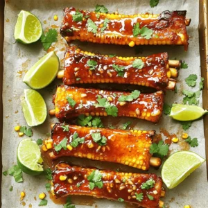 To make Spicy Honey Garlic Corn Ribs, gather these main ingredients: - 4 ears of corn, husked and cut in half lengthwise - 1/4 cup honey - 2 tablespoons soy sauce - 3 cloves garlic, finely minced - 1 tablespoon sriracha (adjust to your spice preference) - 1 teaspoon smoked paprika - 1/2 teaspoon sea salt - 1/2 teaspoon freshly ground black pepper - 2 tablespoons fresh lime juice - Fresh cilantro, chopped (for garnish) - Lime wedges (for serving) You can enhance the flavor with some optional ingredients: - A splash of rice vinegar for tanginess - Sesame seeds for crunch and texture - Chopped green onions for freshness - Crumbled feta cheese for a creamy touch If you have specific dietary needs, consider these substitutions: - Use agave syrup instead of honey for a vegan option. - Try coconut aminos instead of soy sauce for a gluten-free choice. - Replace sriracha with a milder sauce if you prefer less heat. These ingredients provide a solid base for a delicious dish. The balance of sweet, spicy, and savory flavors makes every bite a treat. For the complete recipe, check out the Full Recipe section. First, preheat your oven to 400°F (200°C). This ensures your corn ribs cook evenly. Take 4 ears of corn and husk them. Use a sharp knife to cut each ear lengthwise into quarters. This will give you rib-like sections. Place the corn ribs upright on a lined baking sheet. Make sure they are spaced out for even cooking. In a medium bowl, combine the following ingredients: - 1/4 cup honey - 2 tablespoons soy sauce - 3 cloves garlic, finely minced - 1 tablespoon sriracha - 1 teaspoon smoked paprika - 1/2 teaspoon sea salt - 1/2 teaspoon freshly ground black pepper - 2 tablespoons fresh lime juice Whisk these ingredients together until the sauce is smooth. This sauce will give your corn a bold and tasty flavor. Now, take a pastry brush and coat the corn ribs with the spicy honey garlic sauce. Be generous and cover all sides well. Set aside some sauce for later. Place the baking sheet in the oven. Bake the corn ribs for 20-25 minutes. Turn them halfway through to ensure even cooking. In the last 10 minutes, baste the corn with your reserved sauce. This creates a sticky glaze. For extra flavor, switch the oven to broil for 2-3 minutes. Watch closely to prevent burning. Once golden and sticky, remove the corn from the oven. Enjoy your flavorful dish! For the full recipe, visit the link above. To make your corn ribs tender, choose fresh corn. Look for ears with bright green husks and plump kernels. Cut the corn evenly to ensure they cook at the same rate. Bake them as instructed, turning halfway. This helps them cook evenly and stay juicy. You can easily change the flavor of these corn ribs. Add more sriracha for heat or use maple syrup instead of honey for a different sweetness. Mixing in spices like cumin or chili powder gives a unique taste. Fresh herbs like basil or parsley add freshness and color. Feel free to get creative! Baking is my favorite way to cook corn ribs, but broiling adds a nice char. Keep an eye on them while broiling to avoid burning. If you want, you can grill the corn ribs for that smoky flavor. Just remember to baste them often. This helps the flavors soak in and keeps them moist. Cooking them evenly is key for a tasty dish. For the full recipe, check out the original instructions and tips to guide you through making these delicious corn ribs. {{image_4}} You can make these corn ribs as spicy as you like. To adjust the heat, simply change the amount of sriracha. If you want a milder flavor, use less sriracha or omit it. For more heat, add extra sriracha or even some red pepper flakes. This way, you can tailor the dish to your taste and your guests' preferences. Switching up the flavor can keep things exciting. For a BBQ spin, replace the honey and soy sauce with your favorite BBQ sauce. You can also add smoked paprika to get that rich, smoky taste. If you want a teriyaki flavor, use teriyaki sauce instead, and keep the garlic. This makes a sweet and savory twist that many will love. If you're looking for a vegan version, it's easy to make a few swaps. Instead of honey, use maple syrup or agave nectar. Both will give you that sweet touch without using animal products. You can keep the rest of the ingredients the same to make a delicious plant-based treat. This way, everyone can enjoy the spicy honey garlic corn ribs, no matter their dietary choices. For the full recipe, check out the earlier section! To keep your spicy honey garlic corn ribs fresh, allow them to cool first. Place the leftovers in an airtight container. Store them in the fridge for up to three days. Make sure not to leave them out for more than two hours to avoid spoilage. When reheating corn ribs, the oven is your best friend. Preheat it to 350°F (175°C). Place the corn ribs on a baking sheet. Cover them with foil to keep moisture in. Heat for about 10-15 minutes until warm. You can also use a microwave, but this may make them less crispy. Corn ribs make a great meal prep option. Cook a batch and store them for quick meals. Pair them with grilled chicken or a fresh salad for a full meal. You can also chop the corn ribs and add them to tacos or wraps for a fun twist. For more ideas, check the Full Recipe for inspiration! Corn ribs are a fun way to enjoy corn. They are made by cutting corn into rib-like sections. This method makes it easy to hold and eat. The corn gets coated in a tasty sauce, making it bold and delicious. You can enjoy them as a snack or side dish. Using frozen corn is possible, but fresh corn is best. Fresh corn has a better taste and texture. If you use frozen corn, make sure to thaw it first. Pat it dry to remove excess moisture. This helps the sauce stick better. Corn ribs are done when they are tender and slightly crispy. Look for a golden color on the outside. The sauce should be thick and sticky. You can also use a fork to check. If it goes in easily, the corn is ready. Spicy Honey Garlic Corn Ribs pair well with many dishes. Try them with grilled chicken or fish. They also go great with salads. You can serve them as a fun appetizer at parties. Don't forget to add lime wedges for a fresh kick. Yes, this recipe shines on the grill! The high heat adds a nice char and smoky flavor. Prepare the corn ribs as directed, then grill them over medium heat. Watch closely to avoid burning. Baste with sauce for extra flavor while grilling. For a full recipe, check the details above! In this post, we explored how to make delicious corn ribs. We covered main ingredients, step-by-step cooking instructions, and tips for perfect flavor and texture. Variations let you customize spice levels and flavors with ease. Proper storage and reheating tips help keep your leftovers fresh. Now, you can enjoy tasty corn ribs that suit your tastes. Get creative and share these with friends and family!