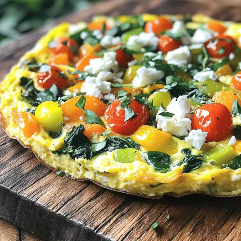 To make a fluffy vegetable frittata, you need the following: - 6 large eggs - 1/4 cup milk (or plant-based alternative) - 1 cup fresh spinach, finely chopped - 1/2 cup bell peppers, diced - 1/2 cup cherry tomatoes, halved - 1/4 cup red onion, finely chopped - 1/2 cup zucchini, diced - 1/2 teaspoon garlic powder - 1/2 teaspoon salt - 1/4 teaspoon freshly ground black pepper - 1/4 teaspoon sweet paprika - 1/4 cup feta cheese, crumbled (optional) - 2 tablespoons olive oil - Fresh herbs for garnish These ingredients create a tasty and colorful dish. The eggs provide protein, while the veggies add fiber and vitamins. You can mix and match vegetables based on your taste. Try adding mushrooms or broccoli for a twist. The feta cheese adds a creamy touch, but feel free to leave it out if you prefer. For a full guide on how to prepare the frittata, see the Full Recipe. - Preheat oven to 375°F (190°C). - In a large bowl, whisk together 6 eggs and 1/4 cup milk until smooth. - Heat 2 tablespoons of olive oil in an oven-safe skillet. Sauté 1/4 cup finely chopped red onion for 2-3 minutes until soft. - Add 1/2 cup diced bell peppers, 1/2 cup diced zucchini, and 1 cup chopped spinach to the skillet. Cook for 3-4 minutes until vegetables are tender. - Carefully pour the egg mixture over the vegetables. Add 1/2 cup halved cherry tomatoes and 1/4 cup crumbled feta cheese if using. - Cook on low heat for about 5 minutes. Use a spatula to lift the edges, letting uncooked egg flow underneath. - When the edges set and the center is slightly wobbly, transfer the skillet to the oven. - Bake for 10-15 minutes until set and golden. - Let the frittata cool for a few moments before slicing. Garnish with fresh herbs before serving. For the full recipe with detailed ingredients, refer to the Fluffy Vegetable Frittata 🥦 section above. To make your frittata fluffy, you must whisk the eggs well. This adds air and makes the texture light. Use room temperature eggs for the best results. Cold eggs can lead to a denser frittata. Avoid overcooking the frittata. Cook it just until the edges set, leaving the center slightly wobbly. This helps keep it fluffy and moist. You can spice up your frittata with herbs like thyme or oregano. Fresh herbs add nice flavors. If you want a cheesy touch, try mozzarella or goat cheese instead of feta. You can also add leftover meats, like cooked ham or turkey. Extra veggies, like mushrooms or asparagus, work well too. They make the dish more colorful and tasty. For serving, a cast-iron skillet looks rustic and appealing. It keeps the frittata warm longer. Garnish with fresh herbs, like parsley or basil, for a pop of color. A few extra cherry tomatoes add a nice touch too. Pair your frittata with a crisp side salad or slices of crusty bread. This creates a complete meal that looks inviting and delicious. For the full recipe, check out the detailed steps above. {{image_4}} You can mix and match veggies in your frittata. Here are some tasty ideas: - Broccoli and cheddar frittata: Use fresh broccoli and add sharp cheddar cheese for a rich flavor. - Mushroom and spinach variation: Sauté mushrooms and spinach together for a savory twist. - Seasonal vegetable frittata ideas: Use what’s fresh! In spring, try asparagus and peas. In fall, add butternut squash and kale. You can easily adapt the frittata for different diets: - Gluten-free adaptations: This recipe is naturally gluten-free. Just keep all ingredients gluten-free. - Vegan versions of the frittata: Replace eggs with chickpea flour mixed with water. Add nutritional yeast for a cheesy taste. - Using dairy-free cheese options: Try almond or cashew cheese to keep it dairy-free but tasty. You can cook a frittata in several ways: - Skillet vs. oven-only techniques: A skillet gives a nice crust. An oven can make it fluffier. You can choose what you like best! - Instant pot or pressure cooker variations: Use the Instant Pot for quick cooking. Just set it for 10 minutes on high. - Air-frying the frittata: An air fryer can create a perfect crust. Set it at 350°F for about 10-12 minutes. These variations let you enjoy the fluffy vegetable frittata in many fun ways. For the full recipe, check out the ingredients and instructions above. To store leftover frittata, let it cool first. Wrap it tightly in plastic wrap or foil. You can also use an airtight container. This keeps it fresh for up to 3 days. For reheating, the oven works best. Preheat it to 350°F (175°C). Place the frittata on a baking sheet and cover it with foil. Bake for about 10-15 minutes. This helps keep it fluffy. You can also use the microwave. Heat it in 30-second intervals. Check to see if it’s warm throughout. Yes, you can freeze frittata! Cut it into slices before freezing. Wrap each slice in foil or plastic wrap. Place them in a freezer-safe bag. This way, they stay fresh for up to 2 months. To thaw, place it in the fridge overnight. Reheat it in the oven or microwave as mentioned before. Enjoy your frittata later with great taste! For the full recipe, check out the detailed instructions above. How to know when a frittata is done? You can tell a frittata is done when the edges are set and the center is slightly jiggly. It should look firm and lightly golden on top. Use a toothpick to check; it should come out clean when inserted in the center. Can I add different herbs? Yes, you can add any herbs you like! Fresh basil, parsley, or dill work well. Just chop them finely and mix them into the egg mixture before you pour it into the skillet. What if I don't have an oven-safe skillet? If you lack an oven-safe skillet, use a regular skillet. Cook the frittata on the stove until the edges set. Then, transfer the mixture to a baking dish to finish cooking in the oven. What to do if the frittata is soggy? If your frittata turns out soggy, it may have too much liquid. Next time, drain excess moisture from vegetables before adding them. You can also cook it longer on low heat before transferring to the oven. Fixing a dry frittata If your frittata is dry, it likely overcooked. To fix this, serve it with a dollop of yogurt or a drizzle of olive oil. This will add moisture and improve the flavor. Preventing sticking issues in the skillet To avoid sticking, use enough oil and preheat the skillet well. You can also line the skillet with parchment paper. This helps in easy removal and keeps the frittata intact. Caloric content of the frittata A serving of this frittata has about 200 calories. This can vary based on the cheese and oil you use. Protein and nutrient breakdown Each serving offers about 12 grams of protein, thanks to the eggs. You also get vitamins from the veggies, like A and C. Gluten-free and vegetarian status This frittata is naturally gluten-free and vegetarian. You can enjoy it without any dietary concerns. If you want to add meat, that's an option too! This blog post covered how to make a tasty frittata with simple steps and fresh ingredients. You learned about the key ingredients, step-by-step cooking, and tips for the best results. We explored variations, storage, and common questions to enhance your cooking skills. Remember, making a frittata can be fun and flexible. Enjoy experimenting with different veggies and flavors. Now, grab your ingredients and start cooking! A delicious meal awaits you.