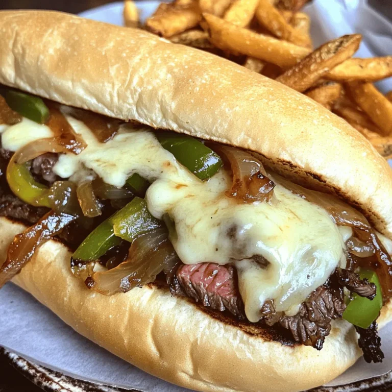 - 1 lb beef steak (ribeye or sirloin) - 4 slices of provolone cheese - 4 hoagie rolls - 1 cup sliced mushrooms - 1 large onion, thinly sliced - 1 green bell pepper, thinly sliced - Salt and black pepper - 1 teaspoon garlic powder (optional) - 2 tablespoons olive oil The main ingredients make this dish shine. I love using ribeye or sirloin for its rich taste. These cuts cook well and stay tender. Provolone cheese brings a creamy texture and flavor that melts perfectly. You can add mushrooms, onions, and green bell peppers for extra taste. They bring sweetness and depth to your cheesesteak. I often sauté these veggies to enhance their flavors. For seasoning, simple salt and pepper work wonders. Garlic powder adds a nice kick, but it’s optional. A drizzle of olive oil helps everything cook evenly and adds a layer of flavor. Using fresh hoagie rolls is key. They hold the filling well and give a nice bite. You can find them at most bakeries or grocery stores. Once you have these ingredients, you're set for a tasty meal. If you want to check out the full recipe, it's a great guide for making this easy Philly cheesesteak! To start, place the beef steak in your freezer for 30-45 minutes. This helps firm it up, making it easier to slice. Once chilled, cut the beef into very thin strips. In a bowl, season the beef with salt, black pepper, and garlic powder, if you like a bit of kick. Next, heat 1 tablespoon of olive oil in a large skillet over medium-high heat. Add the sliced onions, green bell peppers, and mushrooms if you choose to use them. Sauté for about 5-7 minutes until the veggies soften and caramelize. When done, transfer them to a plate and set aside. In the same skillet, add the remaining tablespoon of olive oil. Turn the heat up to high and add the thinly sliced beef in an even layer. Cook it undisturbed for 2-3 minutes to get a nice sear. Then, stir the beef and cook for another 2-3 minutes until it is browned and cooked through. Now, return the cooked vegetables back to the skillet with the beef. Mix everything gently for about 1 minute to meld the flavors. Lower the heat, layer the provolone cheese slices over the beef and veggie mix, and cover the skillet. Let it sit for 2-3 minutes until the cheese melts and becomes gooey. Using a large spoon, fill each hoagie roll with the cheesy beef and vegetable mixture. Serve immediately while the cheesesteaks are hot and the cheese is deliciously gooey! For full details on this recipe, you can check the Full Recipe. Choosing the right beef makes a big difference. Ribeye and sirloin are the best cuts for a cheesesteak. They have a great mix of fat and flavor. Use thin slices for the best texture. Thickness matters because thicker pieces do not cook evenly. Aim for slices that are about 1/8 inch thick. This makes sure the meat cooks fast and stays tender. To boost flavor, I love adding garlic powder and seasoning. A little salt and black pepper go a long way. These simple spices bring out the beef's natural taste. For cheese, provolone is a classic choice. It melts nicely and has a creamy flavor. If you want to try something new, Swiss or cheddar also works well. Searing the beef gives it a nice crust. Always use high heat for this step. It helps lock in the juices. Avoid simmering the beef; it can make it tough. Also, don’t overcrowd the pan. If you add too much meat at once, it will steam instead of sear. Work in batches if you need to. This way, you get a perfect, crispy finish every time. {{image_4}} You can easily swap beef for chicken in your cheesesteak. This option is lighter but still packed with flavor. Use chicken breast or thighs, sliced thinly. Cooking times will differ slightly. Cook chicken for about 6-8 minutes until it is fully cooked. Make sure it reaches an internal temperature of 165°F (75°C). Add your favorite veggies and cheese just like in the classic version. For a meat-free version, try using portobello mushrooms or seitan. Both options provide great texture and flavor. Slice portobello mushrooms thick, and sauté them until they’re tender. If you use seitan, cook it until it's heated through. To add flavor, use garlic powder, onion powder, or even soy sauce. You can also try adding roasted red peppers for sweetness. While provolone is traditional, feel free to mix it up. You can use mozzarella, cheddar, or even a spicy pepper jack. Each cheese provides its unique taste and creaminess. To melt cheese effectively, cover the skillet after adding cheese. Keep the heat low and let it melt slowly. This way, you’ll achieve that gooey, cheesy goodness everyone loves in a cheesesteak. For the full recipe, check out the [Full Recipe]. Store leftover cheesesteaks in an airtight container. This keeps them fresh and tasty. You can safely eat them within three days. If they sit longer, they may spoil. To reheat, use a skillet over medium heat. This method keeps the cheesesteak tasty and warm. Avoid microwaving, as it can make the bread soggy. Instead, cover the skillet with a lid to keep moisture in while reheating. To freeze, wrap the cheesesteaks tightly in foil or plastic wrap. Label them with the date. You can store them for up to three months. When ready to eat, thaw in the fridge overnight. Reheat in a skillet for the best taste and texture. The best cuts are ribeye or sirloin. Ribeye has great fat, making it juicy. Sirloin is leaner but still packs flavor. Thin slices work best for quick cooking. These cuts help you get that classic cheesesteak taste. Yes, you can prep cheesesteak ahead of time. Cook the beef and veggies, then store them in the fridge. Keep the hoagie rolls separate. When ready to eat, reheat the beef and veggies. Then, assemble the sandwiches. This saves time on busy days. No, you don’t need cheese whiz. Provolone cheese works well and tastes great. You can also try Cheez-Whiz or mozzarella. Each cheese gives a different flavor. Choose what you like best for your cheesesteak. Philly cheesesteak goes great with crispy fries or onion rings. A light salad also works well. You can even serve it with coleslaw for a crunchy side. These options complement the rich flavors of the cheesesteak. To add heat, you can mix in jalapeños or hot sauce. For a milder taste, skip the spicy ingredients. Adjust the amount of garlic powder for extra flavor. Always taste as you go to find your perfect spice level. The Philly cheesesteak is a delicious dish you can make at home. This guide covered the main and optional ingredients, plus step-by-step cooking instructions. I shared tips on selecting quality beef and enhancing flavors with the right seasonings. You learned about variations for chicken and vegetarian options, and storage methods for leftovers. Now it’s time to get cooking! Enjoy making this classic sandwich your own.