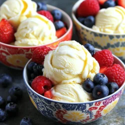 - 2 cups plain Greek yogurt - 1 cup creamy coconut milk - 1/2 cup honey or agave syrup Greek yogurt ice cream starts with three key ingredients. First, the plain Greek yogurt gives it a rich base. Second, the coconut milk adds creaminess. Finally, honey or agave syrup brings sweetness. You can tweak the sweetness to fit your taste. - 1 teaspoon pure vanilla extract - 1/4 cup freshly squeezed lemon juice - A pinch of sea salt Now, let's boost the flavor. Pure vanilla extract adds warmth and depth. Fresh lemon juice gives a bright, tangy note. A pinch of sea salt balances the sweetness and enhances all the flavors. - 1 cup mixed berries - Suggestions for additional flavors Want to take your ice cream to the next level? Mix in some fresh berries. Strawberries, blueberries, or raspberries work great. You can also explore other flavors like chocolate or mint. This adds fun and variety to each scoop. For the full recipe, check out the detailed instructions for making this delicious treat. - First, gather your ingredients. You need: - 2 cups plain Greek yogurt - 1 cup creamy coconut milk - 1/2 cup honey or agave syrup - 1 teaspoon pure vanilla extract - 1/4 cup freshly squeezed lemon juice - A pinch of sea salt - In a large bowl, mix the Greek yogurt and coconut milk. Add honey or agave syrup, vanilla extract, lemon juice, and sea salt. - Whisk the mixture well until smooth. Make sure there are no lumps from the yogurt. - Now, it's time for a taste test. Grab a spoon and try a little bit. If you want it sweeter, add more honey or agave syrup. Just keep in mind, the sweetness will balance out when frozen. - Once you’re happy with the taste, pour the mixture into your ice cream maker. - Follow your machine's instructions. Churn for about 20-25 minutes. You want the mix to get thick and creamy, like soft serve. - In the last few minutes of churning, fold in the mixed berries. Use a spatula to gently combine them. This adds flavor and a lovely color. - After churning, transfer the ice cream into an airtight container. Smooth the top with a spatula. - Freeze the ice cream for at least 2 hours. This helps it become firm enough to scoop easily. - When it's time to serve, let it sit at room temperature for 5-10 minutes. This makes it easier to scoop out. Enjoy your homemade Greek yogurt ice cream! To get that creamy, dreamy texture, pay close attention to your mixing and churning time. Churn the ice cream for about 20-25 minutes. This makes it thick and smooth. If you churn it too little, it can be icy. If you churn it too long, it may turn into butter. For freezing, use a shallow container. This helps the ice cream freeze evenly and quickly. You can easily tweak the sweetness to your taste. Start with 1/2 cup of honey or agave syrup. After mixing, taste the base. If you want more sweetness, add a bit more syrup. If you prefer natural sweeteners, try maple syrup or date syrup. These add a unique flavor and keep things healthy. Present your Greek yogurt ice cream in colorful bowls or cones. Top with fresh berries and a drizzle of honey. This makes it look inviting and tasty. You can also add a sprig of mint for a fresh touch. Enjoy it with homemade granola or nuts for extra crunch. {{image_4}} You can make Greek yogurt ice cream in many fun flavors. One popular choice is chocolate. To do this, mix in cocoa powder or melted dark chocolate. This gives a rich and creamy taste. You can also add chocolate chips for extra texture. Another fun flavor is tropical fruit. Use fresh mango, pineapple, or coconut. Blend these fruits into the yogurt base. This creates a refreshing and bright treat, perfect for warm days. If you want a dairy-free ice cream, you can use plant-based yogurt. Look for almond, soy, or coconut yogurt. These will still give you a creamy texture. You can also swap out the coconut milk for a non-dairy milk. Almond milk or cashew milk work well here. For a non-dairy version, use maple syrup instead of honey. This keeps it sweet and yummy. Make sure to check labels for any hidden dairy ingredients. Using seasonal fruits can add a nice twist to your ice cream. In spring, strawberries and rhubarb are great choices. In summer, add peaches or cherries for a burst of flavor. Fall brings apples and pumpkins, while winter can feature cranberries or pomegranates. You can also create holiday-themed recipes. For Christmas, try adding peppermint extract and crushed candy canes. This gives a festive flair. For Halloween, mix in pumpkin puree and spices for a spooky treat. For the full recipe, check the main article. Enjoy your delicious Greek yogurt ice cream! To keep your Greek yogurt ice cream fresh, use an airtight container. This type of container helps seal in the flavor. A glass or plastic container works great. Avoid using metal containers, as they can affect taste. To prevent ice crystal formation, make sure to fill your container to the top. Leave little air space for best results. You can also press a piece of wax paper against the surface of the ice cream before sealing. This method helps keep it smooth and creamy. You can store Greek yogurt ice cream for about two weeks. After this time, the flavor may fade. Look for signs of spoilage, like ice crystals on the surface. If the ice cream smells off or has a strange texture, it’s best to toss it. Yes, you can refreeze Greek yogurt ice cream! To do this properly, let it soften at room temperature for about 10 minutes. Then, stir it to break up any ice crystals. Place it back in the airtight container and freeze again. This helps maintain the creamy texture. Enjoy this delicious treat whenever you want! Greek yogurt ice cream has less fat and fewer calories than regular ice cream. It packs more protein, which helps keep you full longer. Greek yogurt also has probiotics, which are good for your gut. Regular ice cream often has added sugars and unhealthy fats. This makes Greek yogurt ice cream a smart choice for dessert lovers. Yes, you can make Greek yogurt ice cream without an ice cream maker. Simply pour the mixture into a shallow dish. Place it in the freezer for about an hour. Stir the mixture every 20 minutes to break up ice crystals. This process will give you a creamy texture. It may take a little longer, but you’ll still enjoy a tasty treat. Greek yogurt has less lactose than regular yogurt. Many lactose-intolerant people can enjoy it without issues. If you are sensitive, choose lactose-free Greek yogurt. This way, you can still enjoy this ice cream without any discomfort. To make a plant-based version, use dairy-free yogurt. Look for coconut or almond yogurt. You can follow the same steps from the Full Recipe. Add coconut milk for a creamy base. Sweeten with agave syrup and mix in your favorite fruits for flavor. You can find Greek yogurt ice cream at many grocery stores. Some popular brands include Oikos and Yasso. They offer different flavors, so you have plenty of options. Check the frozen section for tasty, ready-to-eat choices. Greek yogurt ice cream is simple to make and delicious. We covered key ingredients, like Greek yogurt and coconut milk, which create a creamy base. After mixing and churning, we discussed ways to enhance flavors and storage tips to keep your treat fresh. Remember, you can customize it with berries or try different flavors. This healthier alternative is perfect for a sweet craving. Making it yourself allows you to adjust sweetness and enjoy seasonal variations. Now you can create a sweet and satisfying treat right at home.