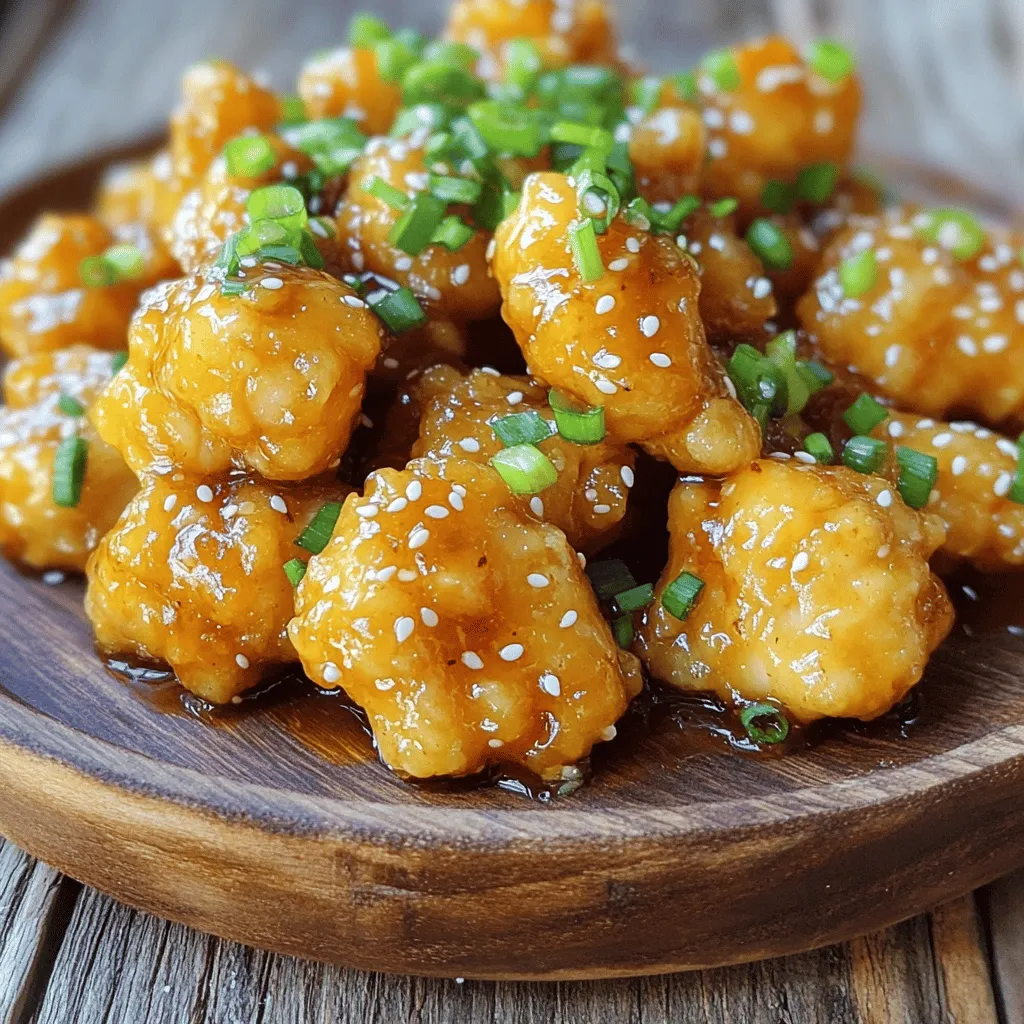 - 1 pound boneless skinless chicken breasts, cut into bite-sized pieces - 1/2 cup honey - 1/4 cup low-sodium soy sauce The main ingredients form the base of our dish. The chicken gives you protein, while honey and soy sauce add sweet and salty flavors. The chicken should be fresh and cut into small, even pieces. This helps it cook evenly and soak up the marinade well. - 3 cloves garlic, minced - 1 tablespoon fresh ginger, grated - 1 tablespoon sesame oil Garlic and ginger give the marinade a bright kick. Sesame oil adds a nutty taste that rounds out the flavor profile. Make sure to mince the garlic and grate the ginger finely. This allows their flavors to blend into the chicken better. - Sesame seeds - Chopped green onions Garnishing is key for a beautiful dish. Sesame seeds add a nice crunch and visual appeal. Chopped green onions bring a fresh taste. You can sprinkle both right before serving for the best look. For the full recipe, check out the details to make these bites shine! First, make the marinade. In a bowl, mix honey, low-sodium soy sauce, minced garlic, grated ginger, sesame oil, and rice vinegar. Whisk until smooth. Next, take your chicken. Cut it into bite-sized pieces. Season these pieces with salt and pepper. Then, add the chicken to the marinade. Toss gently so every piece gets coated well. Cover the bowl with plastic wrap. Chill in the fridge for at least 30 minutes. For more flavor, let it marinate for up to 2 hours. Heat a large skillet over medium-high heat. Once hot, add the marinated chicken in a single layer. Cook for about 5-7 minutes. Turn the pieces as they cook. Look for a golden brown color on all sides. Make sure the chicken reaches an internal temperature of 165°F (75°C). Once cooked, lower the heat to low. Carefully pour the leftover marinade into the skillet. Stir gently to mix. To thicken the sauce, mix cornstarch with water in a small bowl. Stir this mixture into the skillet. Cook for another 2-3 minutes. Keep stirring until the sauce thickens to your liking. When ready, remove the skillet from the heat. Use tongs or a slotted spoon to serve the chicken. Drizzle any extra sauce on top. For a nice touch, sprinkle sesame seeds and chopped green onions before serving. Enjoy your honey garlic chicken bites! If you want the full recipe, check the earlier section. For the best honey garlic chicken bites, marinate the chicken for at least 30 minutes. If you have time, marinate for up to 2 hours. This gives the chicken a deep, rich flavor. When it comes to sweetness, you can adjust the honey in the marinade. If you love a sweeter flavor, add more honey. If you prefer it less sweet, cut back a bit. Taste as you go to find the right balance for you. Use a heavy skillet for cooking. A cast iron or stainless steel skillet works great. These pans help the chicken get a nice golden crust. To keep your chicken tender, don’t overcrowd the skillet. Cook in batches if needed. This way, the chicken cooks evenly and stays juicy. Always check the internal temperature to ensure it reaches 165°F (75°C). For serving, arrange your honey garlic chicken bites on a large platter. This makes it easy for everyone to take some. Pair the bites with steamed rice or fresh veggies for a complete meal. Garnish your dish with sesame seeds and chopped green onions. This adds a pop of color and crunch. It makes your meal look as good as it tastes! For the full recipe, check out the complete guide. {{image_4}} You can add a kick to your honey garlic chicken bites with chili flakes. Just sprinkle a pinch into the marinade. This will give your dish a nice heat that balances well with the sweet honey. If you prefer a different sweet flavor, try using maple syrup or agave nectar instead of honey. Each will add a unique twist to the recipe. Do you want to switch things up? Try using shrimp or tofu instead of chicken. Both options soak up the marinade well and cook quickly. If you prefer dark meat, chicken thighs or drumsticks work great, too. They stay juicy and flavorful under the glaze. Serve these bites with rice or noodles for a filling meal. Both options soak up the sauce, making each bite tasty. You can also get creative and toss the chicken into salads or wraps. This adds a fun crunch and freshness to your dishes. For the full recipe, check out the details above. To keep your honey garlic chicken bites fresh, store them in an airtight container. Place them in the fridge. Enjoy them within three to four days. If you want to keep them longer, freezing is a good option. For freezing, let the chicken cool completely. Then, place the bites in a freezer-safe bag. Squeeze out the air and seal it tightly. They can stay frozen for up to three months. The best way to reheat these bites is in a skillet. Heat the pan over medium heat. Add a splash of water or broth to keep them moist. Cook until warmed through. You can also use a microwave. Place the chicken on a microwave-safe plate. Cover it with a damp paper towel to keep it from drying out. Heat in short intervals, stirring in between. Honey garlic chicken bites last three to four days in the fridge. If frozen, they last up to three months. Look for signs of spoilage. If the chicken smells off or has a strange color, it’s best to toss it. Always trust your senses when it comes to food safety. You can pair honey garlic chicken bites with many side dishes. Some great options include: - Steamed rice - Fried rice - Mashed potatoes - Roasted vegetables - Salad with a light dressing These sides add balance to the meal. They also complement the sweet and savory flavors of the chicken. For a crunchy touch, try adding slaw. It gives a nice contrast and freshness. Yes, you can prepare honey garlic chicken bites in advance. To do this, marinate the chicken and store it in the fridge. Aim for at least 30 minutes, but you can go up to two hours. This boosts the flavor. If you want to make it even earlier, you can cook the chicken and store it. To reheat, use a skillet on low heat. This helps keep the chicken tender. You can also microwave it, but it may lose some crispness. Honey garlic chicken bites are not very spicy. They mainly have sweet and savory flavors. If you want some heat, you can add red pepper flakes. Start with a small amount, then taste. You can always add more if you like it spicier. Another option is to serve with a spicy dipping sauce. This way, everyone can adjust the spice level to their taste. This blog post shared how to make honey garlic chicken bites from scratch. We covered the key ingredients, step-by-step cooking instructions, and helpful tips to perfect flavor and presentation. You also learned how to store leftovers and keep them fresh. I hope these insights inspire you to try new variations and make this dish your own. Enjoy cooking and experimenting with flavors to create delicious meals!