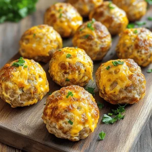 To make Bisquick sausage balls, you need a few key ingredients. They are simple and easy to find. Here’s what you need: - 1 pound breakfast sausage (pick spicy or mild) - 2 cups Bisquick mix - 1 cup shredded sharp cheddar cheese - 1/2 cup grated Parmesan cheese - 1/4 cup milk - 1 tablespoon Dijon mustard - 1 teaspoon garlic powder - 1 teaspoon onion powder - 1/2 teaspoon black pepper - 1/2 teaspoon red pepper flakes (optional) These ingredients create a tasty and satisfying snack. The sausage gives it a hearty flavor, while the cheeses add creaminess. The spices bring everything together. If you want to boost the flavor, consider these optional ingredients: - Fresh herbs like thyme or rosemary for a fragrant touch - Jalapeños for extra heat - Smoked paprika for a smoky flavor - Cream cheese for a richer texture Adding these items can change the taste and make your sausage balls even better. Feel free to experiment with what you have at home. Serve these sausage balls warm for the best taste. They are perfect for parties, game days, or family gatherings. Here are some great ways to serve them: - Pair with your favorite dipping sauces like ranch or barbecue sauce - Serve with a side of pickles for a crunchy contrast - Add a fresh salad to balance the richness of the balls These options will make your Bisquick sausage balls a hit at any event. Enjoy the fun of sharing this tasty snack! For the complete recipe, check out the Full Recipe section. Start by preheating your oven to 375°F (190°C). This step is key to ensure even cooking. Line a baking sheet with parchment paper. This prevents sticking and makes cleanup easy. In a big bowl, mix together the breakfast sausage, Bisquick mix, shredded sharp cheddar cheese, and grated Parmesan cheese. Make sure everything blends well for great flavor. In another bowl, whisk the milk, Dijon mustard, garlic powder, onion powder, black pepper, and red pepper flakes if you like heat. This mixture adds depth to your sausage balls. Pour this liquid mix over the sausage and cheese blend. With your hands, knead the mixture gently until it forms a soft dough. Don’t overmix, as this can change the texture. Now, scoop out portions of the dough. Roll them into 1-inch balls. Place them on the baking sheet with some space between each ball. This allows them to cook evenly. Put the baking sheet in your preheated oven. Bake for 20-25 minutes. You’ll know they’re done when they turn golden brown. The inside should reach 160°F (71°C) for safe eating. Once baked, take the sausage balls out of the oven. Let them cool for a few minutes. This makes them easier to handle. For a fresh look, sprinkle some chopped parsley on top before you serve. These simple steps will make your Bisquick sausage balls tasty and inviting. Enjoy your snack! To get the best texture, mix the dough gently. Overmixing can make the sausage balls tough. You want a nice, soft dough that holds its shape. Rolling them into 1-inch balls helps them cook evenly. If you want a crispier outside, bake them a minute or two longer. Using fresh ingredients can really boost flavor. Fresh sausage has a richer taste than pre-packaged ones. If you can, use freshly shredded cheese. Packaged cheese often has anti-caking agents that affect melting. Fresh cheese gives you that gooey, tasty experience you want. One common mistake is not measuring ingredients correctly. Too much Bisquick can make the balls dry. Also, don't skip the milk; it adds moisture. Another mistake is overcrowding the baking sheet. Give each ball space to cook evenly. Finally, check the internal temperature. They need to reach 160°F for safe eating. These tips will help you create the best Bisquick sausage balls. For a complete guide, check the Full Recipe. {{image_4}} You can switch up the cheese in your sausage balls. Try using pepper jack cheese for a spicy kick. Mozzarella adds a nice meltiness. Experiment with goat cheese for a tangy flavor. Mix two or more cheeses for extra depth. Each option brings a unique taste to your snack. To make gluten-free sausage balls, simply use gluten-free Bisquick. Check the sausage label to ensure it is gluten-free too. You can also add almond flour or oat flour as a substitute. These options keep the texture light and fluffy. Enjoy great flavor without gluten. Adding veggies can boost nutrition and flavor. Finely chopped bell peppers and green onions work well. You can also add spinach for a pop of color. For spices, consider cumin or smoked paprika. These add warmth and depth to your sausage balls. Don't be afraid to get creative with your mixes! After you enjoy your tasty sausage balls, let them cool completely. Place them in an airtight container. Store them in the fridge for up to three days. If you want to keep them longer, freezing is a great option. To freeze your sausage balls, first let them cool down. Arrange them in a single layer on a baking sheet. Freeze them for about one hour. Once frozen, transfer the sausage balls to a freezer-safe bag. They can stay in the freezer for up to three months. This way, you can enjoy them later! When you're ready to eat the sausage balls again, preheat your oven to 350°F (175°C). Place the sausage balls on a baking sheet. Heat them for about 10-15 minutes, or until they are warm. You can also use a microwave. Just heat them for about 30-60 seconds, but the oven gives a better texture. Enjoy your snack fresh and warm! Yes, you can use turkey sausage. It works well in this recipe. The flavor will be lighter, but still tasty. Just choose your favorite brand. Bisquick sausage balls last about 3 to 4 days in the fridge. Keep them in an airtight container. This helps keep them fresh and tasty for snacking. Several sauces go great with sausage balls. Here are some tasty options: - Honey mustard - Ranch dressing - Barbecue sauce - Hot sauce Feel free to mix and match to find your favorite! You can find the Full Recipe for Sassy Cheesy Sausage Balls above. It has all the details you need to make this delicious snack! Bisquick sausage balls are easy and fun to make. You learned about key ingredients, plus extra options to boost flavor. Following my steps, you can bake these tasty treats perfectly every time. I shared tips to avoid mistakes and achieve great texture. You can also try fun variations or find storage ideas for leftovers. In the end, these sausage balls are a hit for any gathering. Enjoy every bite!
