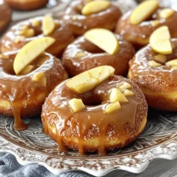 - 2 cups all-purpose flour - 1 cup granulated sugar - 1 tablespoon baking powder - 1 teaspoon ground cinnamon - 1/2 teaspoon salt - 1/2 cup unsalted butter, melted - 1 cup buttermilk - 2 large eggs - 1 teaspoon vanilla extract - 1 medium apple, peeled and finely chopped - 1 cup caramel sauce - Additional cinnamon sugar for coating These ingredients come together to create a delightful treat. The flour serves as the base, while sugar adds sweetness. Baking powder makes the donuts rise, and cinnamon gives a warm flavor. Salt balances the sweetness, and melted butter adds richness. Buttermilk keeps the donuts moist, and eggs give structure. The vanilla extract enhances the taste, while the apple adds freshness. Caramel sauce is the star that ties everything together. Lastly, the cinnamon sugar coating adds a sweet crunch. You can find the full recipe in the next section. Grab your ingredients, and let’s make these delicious caramel apple donuts! 1. First, preheat your oven to 350°F (175°C). This step is key for perfect donuts. 2. Next, grease your donut pan well with non-stick spray or butter. This ensures easy removal later. 3. In a large bowl, mix the dry ingredients: flour, sugar, baking powder, cinnamon, and salt. Stir well to combine. 4. In another bowl, whisk together the wet ingredients. Blend melted butter, buttermilk, eggs, and vanilla until smooth. 1. Now, carefully pour the wet mixture into the dry ingredients. Stir gently until just combined. A few lumps are okay! 2. Fold in the finely chopped apple. This adds nice flavor and texture to the donuts. 1. To fill the donut cavities, use a piping bag or a zip-top bag with a snipped corner. Fill each cavity about two-thirds full. 2. Place the pan in the preheated oven and bake for 10-12 minutes. Check with a toothpick to ensure they are done. 3. After baking, let the donuts cool in the pan for about 5 minutes. Then, move them to a wire rack to cool completely. 4. Once cool, dip each donut in warm caramel sauce. Let the excess drip off for a perfect coating. 5. Finally, roll the donuts in cinnamon sugar for a sweet touch. Enjoy your delicious caramel apple donuts! For the full recipe, check the complete ingredient and instruction list. - Best practices for measuring flour: Always use a spoon to scoop flour into your measuring cup. Do not pack it down. Level off with a knife for accuracy. This ensures you have the right amount for your donuts. - How to achieve fluffy donuts: Mix your wet and dry ingredients gently. Overmixing can create dense donuts. Aim for just combined, with a few lumps still visible. This keeps them light and airy. - Tips for dipping and coating with caramel: Warm the caramel sauce slightly. This helps it stick better to the donuts. Dip each donut fully, then let any extra drip back into the bowl. - Perfecting the cinnamon sugar finish: Prepare your cinnamon sugar mix in advance. After coating in caramel, roll the donuts in the cinnamon sugar while they are still warm. This helps the sugar adhere nicely. - Presentation tips for serving donuts: Use a bright, fun platter to show off your donuts. You can drizzle extra caramel on top for a lovely look. Adding thin slices of apple or chopped nuts around the donuts enhances the display. - Ideal beverages to pair with caramel apple donuts: Enjoy these donuts with hot apple cider or a warm cup of coffee. The flavors blend well and make for a cozy snack time. {{image_4}} You can add nuts or seeds for extra texture. Chopped walnuts or pecans work well. They give a nice crunch. You can also try seeds like sunflower or pumpkin. These add a fun twist. If you want a fruit twist, consider using pears or peaches. They blend well with the caramel. You can even mix in dried fruits like cranberries for a pop of color. Each choice gives your donuts a unique taste. For gluten-free options, swap all-purpose flour with a gluten-free blend. Many blends work well for baking. Just ensure it includes a binding agent like xanthan gum. If you need vegan alternatives, you can use plant-based butter instead of regular butter. Replace the buttermilk with almond or soy milk mixed with a bit of vinegar. For eggs, use flaxseed meal or applesauce. These substitutes keep your donuts delicious and friendly for all diets. For the Full Recipe, refer to the main article. To keep your caramel apple donuts fresh, store them at room temperature. Use an airtight container to block out air. This helps maintain their soft texture. Make sure to eat them within two days for the best taste. If you plan to keep them longer, consider freezing instead. Freezing is a great option for longer storage. Place the cooled donuts in a single layer on a baking sheet. Freeze them for about an hour. Once frozen, wrap each donut in plastic wrap. Then, place the wrapped donuts in a freezer-safe bag. This method helps prevent freezer burn. Donuts can last up to three months in the freezer. To enjoy your caramel apple donuts again, start by letting them thaw at room temperature. After they thaw, preheat your oven to 350°F (175°C). Place the donuts on a baking sheet. Heat them for about 5-10 minutes. This step helps regain their softness. If you want a warm caramel sauce, gently reheat it in a microwave or on the stove. Drizzle it over the donuts before serving for that fresh-baked flavor. Can I use a different type of apple? Yes! You can use any apple you like. Sweet apples like Fuji or Honeycrisp work well. Tart apples, like Granny Smith, add a nice balance to the sweetness. How do I make homemade caramel sauce? To make homemade caramel sauce, melt 1 cup of sugar in a saucepan over medium heat. Stir it until it turns a golden brown. Then, add 1/2 cup of heavy cream and stir until smooth. Be careful, as it can bubble up! How long do caramel apple donuts last? Caramel apple donuts stay fresh for about 2 days at room temperature. If you want them to last longer, store them in the fridge for up to a week. Can I make the batter ahead of time? Yes! You can mix the batter and store it in the fridge for up to 24 hours. Just stir it gently before using, as it may thicken a bit. What to do if the donuts are too dry? If your donuts turn out dry, try adding a bit more buttermilk next time. Also, avoid overmixing the batter. This helps keep them moist and fluffy. How to fix a caramel coating that won’t stick? If the caramel isn't sticking, make sure your donuts are warm. Warm donuts help the caramel adhere better. You can also try dipping them again in slightly heated caramel sauce. Best bakeries or stores that sell caramel apple donuts Look for caramel apple donuts at local bakeries or farmers' markets. Many grocery stores also carry them in the fall. Check out bakeries known for seasonal treats; they often have the best options! In this blog post, I shared a simple recipe for caramel apple donuts. We covered ingredients, step-by-step instructions, and helpful tips for perfect baking. You learned about flavor and dietary variations and how to store your donuts. Remember, baking can be fun and creative. Each donut can be a tasty treat for friends and family. Enjoy experimenting with this recipe, and make it your own! These donuts are sure to delight everyone who tries them. Happy baking!
