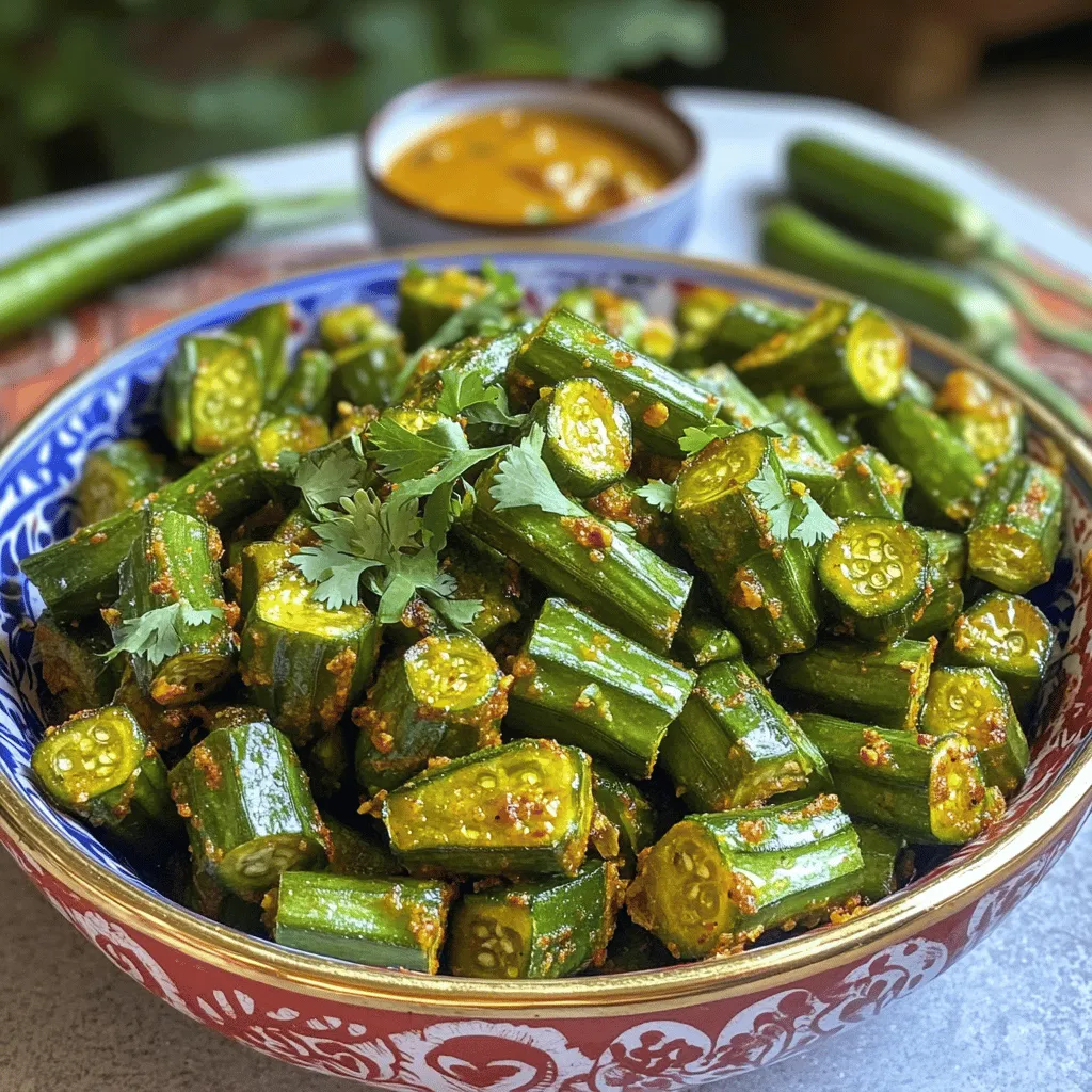 - 250g fresh okra (bhindi), thoroughly washed and completely dried - 3 tablespoons chickpea flour (besan) - 1 teaspoon rice flour (to enhance crispiness) - 1 teaspoon red chili powder - 1/2 teaspoon turmeric powder - 1 teaspoon cumin powder - Salt, to taste - 2 tablespoons oil (for shallow frying) - Fresh coriander leaves, finely chopped (for garnish) For this crispy bhindi okra fry, you need fresh okra. The okra must be dry to get that crunch. Chickpea flour gives a nice layer, while rice flour helps with extra crispiness. The spices add flavor and warmth. You can adjust the salt to your taste. When gathering your ingredients, make sure everything is fresh. This makes a big difference in flavor. Using the right oil is key too. I prefer using oil with a high smoke point. It helps the okra fry evenly without burning. If you want to make this dish even more exciting, you can add your favorite spices. You can play with the amounts until you find what you like best. For the full recipe, feel free to check out the detailed instructions. Enjoy cooking! First, wash the okra under running water. This step cleans the okra and removes dirt. After washing, lay the okra on a kitchen towel. Pat it dry thoroughly. This is key for getting a crispy texture when frying. Next, trim off both ends of each okra pod. Slice the okra into 1-inch pieces. Place these pieces in a mixing bowl and set them aside. Keeping the pieces uniform helps them cook evenly. Now, take a separate mixing bowl. Combine the chickpea flour, rice flour, red chili powder, turmeric powder, cumin powder, and salt. Stir these together well to make a dry spice blend. This blend will give your okra flavor and crunch. Carefully sprinkle the dry mixture over the chopped okra. Gently toss the okra using your hands or a spatula. Make sure each piece is well-coated. This step is important for delicious, flavorful bites. Heat oil in a frying pan over medium-high heat. Make sure the oil is hot before adding the okra. This helps achieve that perfect crispy texture. Once the oil is ready, add the coated okra to the pan in small batches. Avoid overcrowding the pan. Fry the okra until it turns golden brown and crispy. This usually takes about 3-4 minutes per side. Use a slotted spoon to remove the fried okra from the pan. Let excess oil drain by placing them on a paper towel-lined plate. Continue frying the remaining batches until all the okra is crispy and golden brown. Before serving, garnish the crispy bhindi with freshly chopped coriander leaves. This adds a fresh flavor and looks great. For the full recipe, check out the details above. To get that perfect crunch in your bhindi, drying the okra is key. Wet okra turns slimy when cooked, ruining the texture. After washing, lay the okra on a towel. Pat them dry until no moisture remains. This step helps achieve that crispy finish. Rice flour is another secret weapon for crispiness. It absorbs moisture and helps form a crunchy layer. When mixed with chickpea flour, it creates the ideal coating. Use about one teaspoon of rice flour in your mix for best results. The temperature of the oil matters a lot. Heat the oil on medium-high heat. You want it hot enough to fry, but not too hot that it smokes. A good test is to drop a small piece of okra into the oil. If it sizzles right away, the oil is ready. When frying, avoid overcrowding the pan. Fry in small batches to allow hot air to circulate around each piece. This keeps them crispy. Fry each batch for about 3-4 minutes until golden brown. Use a slotted spoon to lift them out. Let excess oil drain on paper towels. For the full recipe, check out the detailed instructions above. {{image_4}} You can change the spice mix to create new flavors. Try adding garam masala for warmth. For a tangy kick, mix in amchur (dried mango powder). You can also use black pepper or chat masala for a unique taste. Each spice adds its own twist, so feel free to experiment! You can make crispy bhindi in different ways. Air frying is a great choice for a healthier option. It uses less oil and still gives a nice crunch. Just toss the coated okra in the air fryer for about 15 minutes. If you prefer traditional frying, make sure the oil is hot. This helps keep the okra crispy. Both methods work well, so pick whichever you like best! If you need a gluten-free option, chickpea flour is your best bet. But you can also use almond flour or rice flour. These substitutes work well in the recipe. They’ll keep the texture nice and help with crispiness. Always check for gluten-free labels when shopping, just to be safe. To keep your crispy bhindi okra fry fresh, store it in an airtight container. Make sure the okra is completely cool before sealing. Place a paper towel inside the container to absorb extra moisture. This step helps maintain its crispness. Store the container in the fridge. You can keep it for up to two days. After that, the okra may lose its crunch. Reheating crispy okra can be tricky. You want to keep it crispy, not soggy. The best way to reheat is in an oven. Preheat your oven to 350°F (175°C). Spread the okra on a baking sheet in a single layer. Bake for about 10 minutes. This method helps restore some crispiness. You can also use an air fryer for a quicker option. Set the air fryer to 375°F (190°C) and cook for 5-7 minutes. This way, your bhindi stays delightful and crispy! For more details on making this dish, check out the Full Recipe. Using frozen okra can change the texture. It may become soft and mushy. Fresh okra gives the best crunch. If you use frozen, thaw it well and pat it dry. This helps to remove excess moisture. To add more heat, try these tips: - Increase the red chili powder. - Add chopped green chilies to the spice mix. - Use cayenne pepper for extra spice. These changes will give your Crispy Bhindi Okra Fry a nice kick. You can enjoy bhindi fry with: - Steamed rice or jeera rice. - Roti or naan for a complete meal. - A side of yogurt or raita to cool it down. These options balance the spiciness and enhance the meal. Look for these signs: - The okra should be golden brown and crispy. - It should feel firm when you touch it. - You can also check if it bends easily without breaking. These indicators show that your okra is cooked perfectly. This blog post covered everything you need to make crispy bhindi fry. We discussed the key ingredients, from fresh okra to spices that add flavor. I shared step-by-step instructions for preparation and cooking, plus tips for getting that perfect texture. In the end, you can customize this dish to suit your taste. Whether you choose to air fry or traditional fry, enjoy this tasty treat!