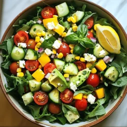- Mixed greens - Cherry tomatoes - Cucumber - Bell pepper - Sweet corn - Avocado - Feta cheese - Red onion - Fresh herbs - Olive oil - Lemon juice - Salt and pepper The ingredients in this Easy Summer Dinner Salad offer a vibrant mix. First, you need mixed greens. This can be a blend of arugula, spinach, or romaine. Next, cherry tomatoes add color and sweetness. Dice a crisp cucumber to give a refreshing crunch. For a splash of flavor, include a sweet bell pepper. I recommend using red or yellow for the best taste. Add sweet corn for a bit of sweetness, and don't forget the creamy avocado for rich texture. Feta cheese brings tanginess to the dish. Slice red onion thinly for a zesty kick. Fresh herbs, like basil and cilantro, add bright notes. Finish with olive oil and lemon juice for a simple dressing. Don't forget salt and pepper to season nicely. - Caloric content per serving: About 250 calories - Breakdown of macros: 30g carbohydrates, 7g protein, 12g fats - Dietary considerations: This salad is vegetarian. You can make it vegan by omitting feta. It’s also gluten-free, making it suitable for many diets. This salad is not just tasty; it’s also healthy. Each serving packs a lot of nutrients. You can enjoy it guilt-free on hot summer days. For the full recipe, check out the details provided. - Start by washing and drying 4 cups of mixed greens. This step is key to remove dirt. Use cold water and a salad spinner for best results. - Place the clean greens in a large salad bowl. This creates a bright and lovely base. - Next, add 1 cup of halved cherry tomatoes and 1 diced cucumber. These add color and crunch. Mix them gently with the greens. - Then, fold in 1 diced bell pepper and 1 cup of sweet corn. Stir carefully to keep the pieces intact. - Now, add 1 diced avocado and 1/2 cup of crumbled feta cheese. Use a soft hand to fold these in. This prevents mashing the avocado. - Finally, sprinkle 1/4 cup of thinly sliced red onion and 1/4 cup of chopped fresh herbs on top for added flavor. - In a small bowl, whisk together 3 tablespoons of extra virgin olive oil and 2 tablespoons of lemon juice. This mixture creates a bright dressing. - Add salt and freshly ground pepper to taste. Taste as you go to ensure it’s just right. - Just before serving, drizzle the dressing over the salad and toss it lightly. This coats all the ingredients with flavor. For the full recipe, check out the Refreshing Summer Medley Salad. To make your salad burst with flavor, try adding fresh herbs like dill or mint. They give a nice twist to your dish. You can also sprinkle in some crushed red pepper for heat or add a pinch of cumin for depth. For salt, use sea salt or kosher salt. These types are great for enhancing taste. Freshly ground black pepper adds a nice kick, too. For a beautiful presentation, serve your salad in wide, shallow bowls. This allows the colors to shine. You can layer the greens at the bottom and add toppings in a rainbow pattern. Garnish with an extra lemon wedge and a sprig of fresh herbs. This adds color and a fresh aroma, making your salad even more inviting. Pair your salad with grilled chicken or shrimp for a complete meal. You can also serve it with crusty bread or a light soup for a balanced dinner. This salad is perfect for warm nights when you want something light yet filling. It’s fresh and healthy, making it a great choice for summer dining. For the full recipe, check out the details above. {{image_4}} You can change the greens in the salad for variety. Use kale or spring mix instead. For proteins, try grilled chicken or chickpeas. If you want a dairy-free option, swap feta cheese for a nut-based cheese. You can also skip the cheese entirely for a lighter meal. Summer brings fresh produce. Use ripe tomatoes or zucchini from your garden. In fall, add roasted squash or apples for a warm taste. Winter calls for hearty greens like Swiss chard or Brussels sprouts. These swaps keep the salad fresh and tasty all year. While the olive oil and lemon juice dressing is great, you can explore other flavors. A honey mustard dressing adds sweetness. For a creamy touch, mix yogurt with herbs. Vinaigrettes made with balsamic or red wine vinegar also work well. Each dressing can change the salad's vibe and taste. To keep your salad fresh, store it in an airtight container. This will help keep it crisp. Always place a paper towel inside the container. This absorbs extra moisture and helps maintain the crunch. If you have leftover dressing, store it separately. This way, the salad won’t get soggy. I do not recommend freezing this salad. Freezing can change the texture of the greens and other ingredients. However, you can freeze some individual ingredients. For example, you can freeze sweet corn or even diced bell peppers. Just wash and dry them first. Place them in freezer bags and remove as much air as possible. This salad lasts about three days in the fridge. After that, the quality may decline. Look for signs that the salad is no longer good. If the greens look wilted or slimy, it's time to toss it. Also, any strange smells or colors mean it’s no longer safe to eat. Enjoy your salad fresh for the best taste! Yes, you can prepare this salad ahead of time. This makes it a great choice for busy days. To do this, wash and chop your veggies a few hours in advance. Store them in a sealed container in the fridge. Keep the dressing separate until you are ready to eat. This will keep your greens crisp and fresh. Add delicate items, like avocado and feta, just before serving. That way, they stay tasty and intact. To make your salad more filling, think about adding hearty ingredients. You can toss in cooked grains like quinoa or brown rice. These add great texture and nutrition. You can also add proteins like grilled chicken, chickpeas, or beans. These options will give you energy and keep you full longer. To keep your avocado fresh, use a few simple tricks. First, squeeze fresh lemon juice on the cut avocado. This helps slow down browning. You can also store the avocado with the pit in to keep it firm. Place it in an airtight container if you have leftovers. This will help maintain its color and taste. This blog post shared a simple and tasty salad recipe. We covered fresh ingredients, step-by-step instructions, and useful tips. You learned how to mix flavors and make your salad shine. Remember, you can easily adapt this recipe based on seasons or dietary needs. Storing leftovers properly can keep your meal fresh for longer. Use these ideas to enjoy your salad better and impress your family or friends. Simple ingredients can create a delightful dish for any occasion. Enjoy your salad experience!