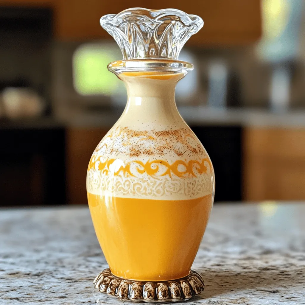 - 1 cup heavy cream - 1 cup whole milk - 1/2 cup pumpkin puree - 1/4 cup maple syrup - 1 teaspoon vanilla extract - 1 teaspoon ground cinnamon - 1/2 teaspoon ground nutmeg - 1/4 teaspoon ground ginger - Pinch of sea salt Recommendations for quality pumpkin puree I recommend using pure pumpkin puree, not pumpkin pie filling. Look for organic options for the best flavor. Canned pumpkin is great, but fresh pumpkin can also work well. Just roast it, scoop out the flesh, and blend until smooth. Choosing the right type of sweetener Maple syrup adds a rich taste. You can adjust the amount based on your sweet tooth. Honey or agave syrup are good alternatives too. They offer different flavor notes that can enhance your creamer. Substitutions for dairy-free options If you're dairy-free, use coconut cream and almond milk. This will give a nice creaminess. You can also try oat milk for a different flavor. Just make sure to adjust the sweetness, as some plant-based milks can be sweeter than regular milk. By choosing quality ingredients, you boost the overall taste of the creamy pumpkin pie coffee creamer. For the full recipe, check out the detailed steps to create this cozy delight! 1. Heating the cream and milk mixture Start by pouring 1 cup of heavy cream and 1 cup of whole milk into a medium saucepan. Heat this mixture on medium heat. Stir gently to warm it up. You want it cozy, not boiling. 2. Adding and combining pumpkin puree Once the cream and milk are warm, add 1/2 cup of pumpkin puree. Use a whisk to mix it in. Whisk until the mixture is smooth and creamy. It should not have lumps. 3. Incorporating sweeteners and spices Next, pour in 1/4 cup of maple syrup. Stir well to blend it in. Taste the mix. Add more maple syrup if you want it sweeter. Then, add 1 teaspoon of vanilla extract, 1 teaspoon of ground cinnamon, 1/2 teaspoon of ground nutmeg, 1/4 teaspoon of ground ginger, and a pinch of sea salt. Whisk again to mix the spices evenly. - How to know when the mixture is perfectly heated The mixture is ready when it feels warm to the touch. Look for tiny bubbles forming around the edges. Do not let it boil. - Signs that the creamer is well-blended The creamer should look smooth and creamy. If you see any lumps, keep whisking until it is fully mixed. This recipe creates a rich and tasty coffee creamer. You can find the full recipe above. Enjoy making your coffee special! To make your creamy pumpkin pie coffee creamer even better, try adding more spices. You can use cloves or allspice. These spices add warmth and depth. You might also want to mix in some brown sugar for extra sweetness. For a holiday twist, consider adding a splash of eggnog or a hint of peppermint extract. These flavors can bring festive cheer to your coffee. Imagine sipping a cozy pumpkin pie latte topped with whipped cream and a sprinkle of nutmeg! This creamer pairs well with many coffee types. It shines in medium roast coffee, where the pumpkin flavor stands out. Dark roast coffee also works well, as it balances the sweetness. You can use this creamer in many other ways. Pour it over pancakes or waffles for a delicious breakfast. You can also mix it into desserts, like pumpkin pie ice cream. The creaminess will enhance any treat! For the full recipe, check out the instructions above. {{image_4}} To make a dairy-free version of creamy pumpkin pie coffee creamer, you can use plant-based milk. Almond milk or oat milk works great. These options keep the flavor rich without dairy. For creaminess, try coconut cream instead of heavy cream. It adds a nice, smooth texture. When changing to plant-based ingredients, keep the spices the same. They add warmth and depth to the creamer. You may want to adjust the sweetness. Some plant milks are sweetened, so taste as you go. This way, you find the right balance for your creamy pumpkin pie coffee creamer. You can customize your coffee creamer to other seasonal flavors. For example, add a splash of peppermint extract for a winter twist. Or mix in some hazelnut syrup for a nutty touch. The options are endless! You can also combine flavors with chocolate or caramel. Try adding a tablespoon of chocolate syrup for a mocha vibe. A drizzle of caramel can bring a sweet, buttery taste to your coffee. Experiment and find what excites your taste buds. Each variation can make your morning coffee special. For the full recipe, check out the details above. To keep your creamy pumpkin pie coffee creamer fresh, store it in an airtight container. A glass jar works well. Always let the creamer cool slightly before sealing it. This helps avoid condensation inside the jar, which can spoil the creamer. When you want to use the creamer, shake the jar before pouring. This helps mix the ingredients that may have settled. For a long-term option, you can freeze the creamer. Pour it into an ice cube tray and freeze. Once frozen, pop the cubes into a freezer bag. You can then take out a cube when you need a splash of pumpkin flavor. The shelf life of this creamer is about two weeks in the fridge. You’ll know it’s fresh if it still smells sweet and pumpkiny. If you notice any sour smell or off-color, it's time to toss it. Another sign your creamer has gone bad is separation or curdling. If it looks chunky or lumpy, do not use it. Always trust your senses. Fresh ingredients make the best flavors, so check for freshness before you enjoy your coffee treat! Homemade coffee creamer lasts about two weeks in the fridge. Store it in an airtight container. Check for any change in smell or texture before using. Yes! This creamy pumpkin pie coffee creamer works well in recipes like pancakes or desserts. You can drizzle it over ice cream for a tasty treat. Absolutely! Use coconut cream or almond milk instead of heavy cream and whole milk. Maple syrup is already vegan, so it’s perfect for this recipe. Some popular brands include Coffee Mate, International Delight, and Land O’Lakes. Always check the label for ingredients and sugar content. Try using honey, agave nectar, or a sugar substitute. You can also add a sprinkle of cinnamon or nutmeg for extra flavor without added sugar. This blog post covers a delightful homemade pumpkin pie coffee creamer recipe. You learned about key ingredients, helpful tips, and detailed steps to create it. I shared storage tips to keep your creamer fresh and variations to suit your taste. You can customize flavors and even go dairy-free. Enjoy using this creamer in coffee or other treats. With these tips, you'll make a perfect addition to your kitchen. Happy cooking!