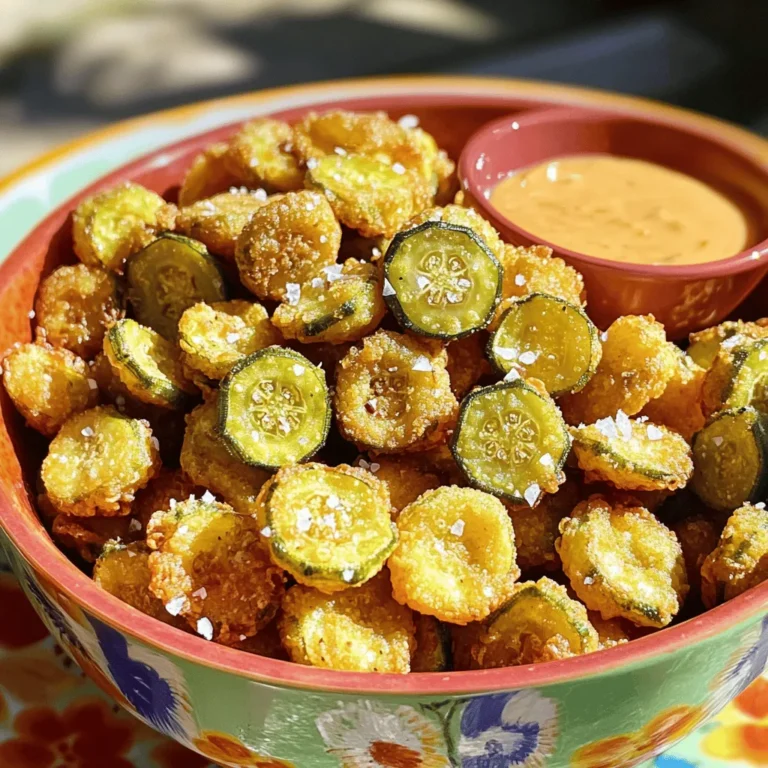 - 1 pound fresh okra, sliced into ½ inch rounds - 1 cup buttermilk - 1 cup cornmeal - ½ cup all-purpose flour - 1 teaspoon garlic powder - 1 teaspoon onion powder - ½ teaspoon smoked paprika - ½ teaspoon cayenne pepper (adjust to taste) - Salt and pepper to taste - Vegetable oil for frying Using fresh ingredients makes a big difference. The okra adds a unique flavor and crunch. Soaking it in buttermilk helps the breading stick well. The dry ingredients create a tasty coating. Cornmeal gives that crunchy texture, while flour binds it all together. Use the seasonings to add layers of flavor. Garlic and onion powders give depth. Smoked paprika adds a nice warmth, and cayenne gives a kick. Adjust the cayenne to fit your taste. The vegetable oil is key for frying. It needs to be hot for that perfect golden crisp. I recommend using a deep skillet for even frying. This combination of ingredients makes for a delightful snack. For the full recipe, follow the steps carefully to enjoy crunchy fried okra! Start by slicing 1 pound of fresh okra into ½ inch rounds. Place the sliced okra in a large bowl. Pour 1 cup of buttermilk over the okra. Make sure the okra is fully submerged. Let it soak for at least 30 minutes. This soaking step adds great flavor. It also helps the breading stick better. While the okra soaks, prepare the coating. In a separate mixing bowl, combine 1 cup of cornmeal and ½ cup of all-purpose flour. Add 1 teaspoon of garlic powder, 1 teaspoon of onion powder, ½ teaspoon of smoked paprika, and ½ teaspoon of cayenne pepper. Don't forget to add salt and pepper to taste. Mix all the ingredients well. This ensures even flavor in every bite. Next, heat about 2 inches of vegetable oil in a deep skillet over medium-high heat. To check if the oil is hot enough, drop a small pinch of the coating mixture into the oil. If it sizzles right away, it's ready. Carefully take each piece of okra from the buttermilk. Let any extra liquid drip off. Dredge each okra slice in the cornmeal coating, making sure they're well coated. Shake off any excess coating to prevent clumping. Place the coated okra into the hot oil in small batches. Avoid overcrowding the pan; this keeps the oil temperature steady. Fry the okra for about 3-4 minutes. Look for a golden brown color and a crispy texture. Flip them halfway to cook evenly. Once done, use a slotted spoon to transfer the fried okra to a plate lined with paper towels. This helps drain any extra oil. Sprinkle with salt while hot to boost flavor. Enjoy this crunchy fried okra snack! For more details, check out the Full Recipe. To get that perfect crunch, always use fresh okra. Fresh okra has a better texture and flavor. When frying, keep an eye on your oil temperature. If the oil is too cool, your okra will turn soggy. A good test is to drop a pinch of the coating into the oil. If it sizzles, you are ready to fry! You can boost the flavor of your crunchy fried okra by adding different spices. Try paprika or even garlic salt in your coating mix. Adjust the cayenne pepper to suit your taste. If you like it spicy, add more! If you prefer mild, use less. Serve your crunchy fried okra in a bright, colorful bowl. This makes it more appealing. A nice garnish, like chopped herbs, can add a fresh touch. Pair it with tasty dipping sauces. Ranch dressing, spicy aioli, or even barbecue sauce can really enhance the experience. This will excite your guests and make it memorable! {{image_4}} For a fun twist, you can change the coating. Try using panko breadcrumbs. They add a delightful crunch. You can also mix in flavored coatings. This can make your okra snack even more exciting. Think about using barbecue or ranch-flavored crumbs for a new taste. Want to amp up the flavor? Add herbs! Parsley or cilantro can brighten the coating. Just chop them fine and mix them in. You can also experiment with cheese powder. It gives a tasty, savory kick that everyone will love. If you want a lighter version, you can bake the okra instead of frying. This will cut down on calories and still keep it tasty. Another option is to use an air fryer. It gives you that crunchy finish without all the oil. To keep your crunchy fried okra tasty, let it cool completely. This prevents steam from making it soggy. Once cool, place it in an airtight container. Store it in the refrigerator for up to three days. This way, you can enjoy your snack later without losing its flavor. When you’re ready to eat your leftovers, reheat them in the oven. Set the oven to 375°F (190°C). Spread the okra on a baking sheet. Bake for about 10 minutes until they are hot and crispy again. Avoid using the microwave. It might make your okra soft and less crunchy. If you want to save some for later, freezing is a great option. Freeze the uncooked coated okra before frying. Place the coated okra on a baking sheet and freeze until firm. Then, transfer them to a freezer bag. When you’re ready to fry, thaw the okra completely first. This ensures they cook evenly and stay crispy when fried. You can find the full recipe for crunchy fried okra above. Enjoy! It takes about 3-4 minutes per batch. This time can change based on the oil's heat. If the oil is hot, your okra will turn golden brown fast. Keep an eye on them to avoid burning. Yes, you can make it ahead of time. However, fresh okra tastes best. If you let it sit, it may lose its crispiness. The texture is what makes this snack so great! You can pair fried okra with many sauces. Try ranch dressing, spicy aioli, or classic ketchup. Each sauce adds a fun twist to the flavor. You can also serve it with your favorite dips for extra excitement! In this post, we explored how to make crunchy fried okra. We covered ingredients, preparation steps, tips for the perfect crunch, and variations to enhance flavor. Remember, fresh ingredients and the right cooking techniques are key. Enjoy experimenting with this recipe and make it your own. With these tips, you can serve a delicious dish that everyone will love. Happy cooking!
