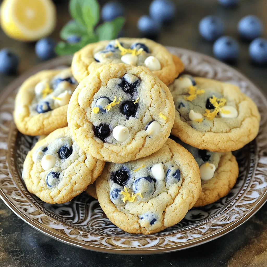 - 1 cup softened unsalted butter - 1 cup packed brown sugar - 1/2 cup granulated sugar - 1 cup fresh blueberries (or frozen blueberries, thawed and drained) - 1/2 cup white chocolate chips These ingredients create a rich and sweet base. The butter gives the cookies a soft texture. The sugars add sweetness and a slight chew. Fresh blueberries burst with flavor, while white chocolate adds a creamy touch. - 2 1/2 cups all-purpose flour - 1 teaspoon baking soda - 1/2 teaspoon fine salt These items are key to make the cookies rise and hold their shape. The flour provides structure, while baking soda helps them puff up. Salt balances the sweetness and enhances flavor. - Zest of 1 lemon - 1 teaspoon pure vanilla extract Adding lemon zest brightens the cookies with a fresh taste. Vanilla extract deepens the flavor and adds warmth. You can choose to use both or just one based on your preferences. For the full recipe, check out the complete instructions to make these delightful cookies! 1. Preheat your oven to 350°F (175°C). This step is key. 2. Line two baking sheets with parchment paper. This keeps cookies from sticking. 3. In a large bowl, cream together the softened butter, brown sugar, and granulated sugar. Use an electric mixer for 3-4 minutes. Mix until light and fluffy. 1. Add the eggs one by one. Mix well after each egg. 2. Pour in the vanilla extract and mix until smooth. 3. In another bowl, whisk together all-purpose flour, baking soda, and salt. 4. Gradually add this dry mix to the butter and sugar. Stir gently until just combined. Don't overmix. 1. Gently fold in the blueberries and white chocolate chips. Use a spatula and be careful not to mash the blueberries. 2. Scoop rounded scoops of dough onto the baking sheets, leaving 2 inches of space between each scoop. 1. Place the baking sheets in the oven. Bake for 12-15 minutes. The edges should be golden brown. The centers should stay soft. 2. Once done, cool the cookies on the baking sheet for 5 minutes. Then, transfer them to a wire rack to cool completely. For a delightful treat, be sure to check the [Full Recipe](#). To get the best texture in your cookies, avoid overmixing the dough. When you mix too much, cookies can turn out tough. Once you add the dry ingredients, mix just until combined. This keeps your cookies soft. For soft and chewy cookies, bake them until the edges are golden, but the centers are still soft. This gives a lovely, tender bite. Let them cool on the sheet for a few minutes before moving them. You can add extra spices to boost the flavor of your Blueberry Heaven Cookies. A pinch of cinnamon or nutmeg can add warmth. These spices work well with blueberries and chocolate. Don't be afraid to experiment with mix-ins! Try adding nuts or different chocolate types for a new taste. This can change each batch into something unique and fun. For a charming display, stack your cookies in a clear glass jar. This lets the colors shine through. You can also arrange them on a decorative plate for a nice touch. Garnishing adds to the appeal! Sprinkle fresh blueberries on top or add a sprig of mint. This adds color and freshness to your cookies. For the full recipe, check the complete instructions to make your cookies shine. {{image_4}} When you want to mix things up, there are many fun ways to change your Blueberry Heaven Cookies. Here are some ideas. - Using Whole Wheat Flour: Swap half of the all-purpose flour for whole wheat flour. This change adds fiber and nutrients without losing flavor. Your cookies will still be soft and tasty. - Alternatives to Sugar: You can use natural sweeteners like honey or maple syrup. This can lower the sugar content and add a unique taste. Just remember to adjust the liquid in your recipe. - Incorporating Different Berries: Try using raspberries, strawberries, or blackberries. Each berry brings its own flavor. You can mix and match for a burst of seasonal goodness. - Holiday-Themed Additions: For winter, add a pinch of cinnamon or nutmeg. This gives your cookies a cozy holiday spirit. You can also use festive sprinkles for a fun touch. - Best Gluten-Free Flour Blends: Look for a good gluten-free flour mix that has xanthan gum. This helps your cookies hold together well. Brands like Bob's Red Mill or King Arthur are great choices. - Adjustments to the Recipe: If you go gluten-free, reduce the baking time a bit. Gluten-free cookies can bake faster. Keep an eye on them to avoid over-baking. These variations keep your Blueberry Heaven Cookies exciting and delicious! For the full recipe, check back to my earlier section. To keep your Blueberry Heaven Cookies fresh, store them properly. - Storing at Room Temperature: Place the cookies in an airtight container. This keeps them soft. Use parchment paper between layers to avoid sticking. They will stay fresh for about 3 days. - Refrigeration Tips for Freshness: If you want them to last longer, refrigerate them. Just make sure to use an airtight container. Cookies can last up to a week in the fridge. If you want to save some cookies for later, freezing is a great option. - Best Practices for Freezing: Allow the cookies to cool completely. Then, place them in a single layer on a baking sheet. Freeze them for about an hour. Once firm, transfer them to a freezer-safe bag. This helps prevent freezer burn. - Thawing Instructions: To enjoy a frozen cookie, take one out and let it thaw at room temperature. This usually takes about 30 minutes. For a warm treat, you can microwave it for a few seconds. Knowing how long your cookies will stay fresh is helpful. - How Long Cookies Stay Fresh: At room temperature, they last about 3 days. In the fridge, they can last up to a week. If frozen, they can stay good for about 3 months. - Signs that Cookies Have Gone Bad: If you notice an off smell or a change in texture, it's time to toss them. Mold is a clear sign they are no longer safe to eat. Enjoy your delicious Blueberry Heaven Cookies while they last! To make Blueberry Heaven Cookies from scratch, follow these steps: 1. Preheat your oven to 350°F (175°C). 2. Cream 1 cup of softened butter with 1 cup of brown sugar and 1/2 cup of granulated sugar. 3. Add 2 large eggs and 1 teaspoon of vanilla extract. Mix well. 4. In another bowl, whisk together 2 1/2 cups of flour, 1 teaspoon of baking soda, and 1/2 teaspoon of salt. 5. Slowly mix the dry ingredients into the wet mixture. 6. Fold in 1 cup of blueberries and 1/2 cup of white chocolate chips gently. 7. Scoop dough onto lined baking sheets. 8. Bake for 12-15 minutes and let them cool. For the full recipe, check the section above. Yes, you can use frozen blueberries. Just make sure to thaw and drain them first. This keeps the dough from becoming too wet. Fresh blueberries work well, but frozen ones are a great option too! To keep cookies soft, store them in an airtight container. Adding a slice of bread can also help. The moisture from the bread keeps the cookies chewy. You can also underbake them slightly. Yes! This recipe is already nut-free. You can also swap the white chocolate chips for a nut-free chocolate option if needed. Enjoy these cookies without worry! You can find pre-made Blueberry Heaven Cookies at local bakeries or specialty shops. Some grocery stores might stock them too. You can also order them online from bakeries that ship. The optimal baking time for chewy cookies is about 12-15 minutes. Watch for golden edges. The centers should look soft. This helps create that delightful chewy texture. Yes! You can use dark chocolate chips or milk chocolate chips instead. Each type adds a unique flavor. Feel free to experiment with your favorite chocolate! Absolutely! Blueberry Heaven Cookies freeze well. Allow them to cool completely, then place them in a freezer-safe bag. They can stay fresh for up to three months. Just thaw them overnight when you're ready to enjoy! In this post, we covered how to make Blueberry Heaven Cookies. We looked at the main ingredients and baking essentials, like butter, sugar, and fresh blueberries. The step-by-step instructions guide you from preparing the dough to baking and cooling. Tips helped us ensure the best texture, flavor, and presentation. We also explored variations and proper storage to keep cookies fresh. Now, you have everything you need to bake these delicious cookies. Enjoy sharing them with friends and family!