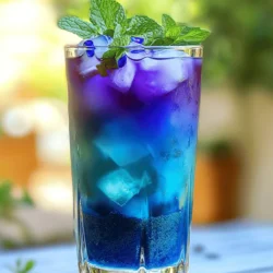 To make the Blue Violet Gradient Drink, gather these items. The vibrant colors and flavors will impress everyone! - 1 cup blue spirulina powder - 1 cup coconut water - 1 cup violet butterfly pea flower tea, cooled - 1 tablespoon honey or agave syrup (optional) - 1 lime, juiced - Ice cubes - Fresh mint leaves for garnish Using blue spirulina adds a beautiful color and boosts nutrition. Coconut water keeps the drink refreshing. The butterfly pea flower tea gives that stunning blue-violet look. You can add honey or agave syrup if you want it sweeter. Squeeze fresh lime juice to brighten the flavors. Don’t forget the ice cubes! They help keep the drink cold and make the layers stand out. Finally, fresh mint leaves will add a lovely touch. For the complete recipe, check out the Full Recipe. Enjoy making this colorful drink! 1. Boil water and steep dried butterfly pea flowers. Start by boiling about two cups of water in a medium pot. Once it reaches a rolling boil, remove it from the heat. Add 1-2 teaspoons of dried butterfly pea flowers to the hot water. This will give your drink its stunning blue color. 2. Strain and cool the tea. Let the flowers steep for about 10 minutes. This allows the water to absorb the vibrant blue color. After steeping, strain the tea into a separate container. Set it aside to cool completely. This tea will be a key part of your drink's gradient. 1. Combine blue spirulina powder, coconut water, and lime juice. In a blender, add 1 cup of blue spirulina powder, 1 cup of coconut water, and the juice of one lime. If you like, add 1 tablespoon of honey or agave syrup for sweetness. 2. Blend until smooth. Blend the mixture on high until it becomes smooth and frothy. This step ensures the spirulina mixes well with the other ingredients, creating a bright, flavorful base for your drink. 1. Fill a glass with ice. Take a tall glass and fill it to the brim with ice cubes. The ice helps keep the layers distinct and prevents them from mixing too quickly. 2. Pour in the spirulina mix. Slowly pour the blended spirulina mixture over the ice until the glass is filled halfway. Be gentle while pouring to keep the ice intact. 3. Create the gradient effect. Now, carefully pour the cooled butterfly pea flower tea over the back of a spoon. This technique allows the tea to float atop the spirulina mixture, forming a beautiful blue-violet gradient. 4. Garnish and serve. Finally, top the drink with fresh mint leaves for a delightful aroma and a pop of color. Your drink is now ready! Enjoy its stunning look and refreshing taste. For the complete recipe, refer to the [Full Recipe]. To make your drink look stunning, focus on your pouring technique. Pour the spirulina mix slowly over the ice. This helps keep the layers separate. Use the back of a spoon to pour the butterfly pea tea gently. It will create a nice float on top. Ice is key here. It holds the drink layers in place. If you skip the ice, the colors will mix too quickly. You can change how sweet your drink is. If it is too tart, add honey or agave syrup. These sweeteners mix well and enhance the taste. You can also add other fruits or citrus. Try lemon or orange juice for a new twist. Each addition brings a unique flavor to your drink. Garnishing makes your drink even more appealing. Fresh mint leaves add color and a lovely aroma. Place a sprig on top before serving. For events, consider using fun straws or colorful glasses. This adds flair and makes your drink pop. Your guests will love the look and taste! For the full recipe, check out the Blue Violet Gradient Drink section. {{image_4}} You can switch up the sweeteners in your Blue Violet Gradient Drink. Maple syrup or stevia are great options. They add unique flavors and cater to different diets. If you want to change the base, try flavored sparkling water instead of coconut water. This adds a fun twist and a fizzy texture. Experiment with what you like best! You can enjoy this drink in two ways: non-alcoholic and alcoholic. For a mocktail version, simply follow the recipe without any alcohol. It's refreshing and perfect for any occasion. If you want to make it boozy, add a splash of vodka or rum. This will give your drink an adult twist while keeping the vibrant look. Seasonal fruits can add a fresh taste to your drink. In summer, try adding strawberries or blueberries. In autumn, consider using slices of pear or apple. You can also get creative with color layering for holidays. For Halloween, think about adding orange juice for a spooky twist. The drink can fit any festive theme! The Blue Violet Gradient Drink stays fresh for about 24 hours in the fridge. After that, the flavors may fade. Make sure to seal it well in a container to keep it fresh. If you have leftover ingredients, store them separately. Keep the coconut water and spirulina mix in airtight containers. This method helps maintain their quality and taste. You can prepare the tea and spirulina mix ahead of time. Brew the butterfly pea flower tea and let it cool completely. Store it in the fridge for up to three days. The spirulina mix can also be made in advance. Blend the spirulina, coconut water, and lime juice, then store it in a container. Keep these components separate until you are ready to assemble your drink. This way, you'll ensure your Blue Violet Gradient Drink remains fresh and vibrant! The Blue Violet Gradient Drink is a stunning, layered beverage. It features a bright blue layer from blue spirulina and a rich violet layer from butterfly pea flower tea. When you look at it, the colors blend beautifully, creating a gradient effect. The taste is refreshing and slightly sweet, with a hint of lime. You will love how it tastes and looks! Yes, you can! If you want to skip spirulina, try using blue food coloring. You will still get a nice blue hue. Another option is to blend blueberries for a natural color. Both choices give you the vibrant look without losing flavor. You might miss some health benefits, but the drink will still be delicious. Yes, it is! The ingredients in this drink are all plant-based. Coconut water, butterfly pea flower tea, and lime are vegan. If you choose to use honey, it won't be vegan. You can easily swap honey for agave syrup. This way, the drink stays vegan and just as tasty. To reduce the sweetness, simply cut back on the sweetener. If you use honey or agave, try using only half the amount. You can also add more lime juice for a tangy taste. This will balance the sweetness and keep the drink refreshing. Adjusting the sweetness makes it perfect for your taste buds. This blog post detailed how to create a stunning blue violet gradient drink. You learned about each ingredient, from blue spirulina to butterfly pea flower tea. I shared steps for preparation and tips for perfect layering. You can even customize the drink to your taste or the season. Enjoy making this vibrant drink for yourself or your guests. It’s a fun and healthy way to impress everyone with your skills. Remember, your creativity can make each glass unique!