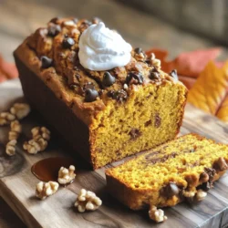 - 1 cup pumpkin puree - 1/2 cup granulated sugar - 1/2 cup packed brown sugar - 2 large eggs, at room temperature - 1/2 cup vegetable oil Pumpkin puree is the star of this bread. It gives moisture and flavor. You can use canned or fresh pumpkin. Both work well. The sugars add sweetness and depth. I use both granulated and brown sugar for a rich taste. Eggs help bind the mix and add fluffiness. Vegetable oil keeps the bread moist and tender. - 1/2 cup chopped walnuts or pecans - 1/2 cup semi-sweet chocolate chips For some crunch, add chopped walnuts or pecans. They add a nice texture that contrasts with the soft bread. If you love chocolate, semi-sweet chocolate chips are a great choice. They melt slightly and create pockets of sweetness in each slice. - 1 teaspoon ground cinnamon - 1/2 teaspoon ground nutmeg - 1/4 teaspoon ground ginger - 1/4 teaspoon ground cloves - 1 teaspoon baking powder - 1/2 teaspoon baking soda - 1/2 teaspoon salt Spices are key to pumpkin pie bread. Cinnamon brings warmth and comfort. Nutmeg adds a slight nutty flavor. Ginger gives a hint of spice, while cloves add depth. Baking powder and baking soda help the bread rise. Salt balances all the flavors and enhances the taste. - Preheat the oven to 350°F (175°C). - Grease a 9x5 inch loaf pan or line it with parchment paper. - In a large bowl, combine: - 1 cup pumpkin puree - 1/2 cup granulated sugar - 1/2 cup packed brown sugar - 1/2 cup vegetable oil - 2 large eggs - 1 teaspoon vanilla extract - Whisk these ingredients until smooth and well mixed. - In another bowl, sift together: - 2 cups all-purpose flour - 1 teaspoon baking powder - 1/2 teaspoon baking soda - 1/2 teaspoon salt - 1 teaspoon ground cinnamon - 1/2 teaspoon ground nutmeg - 1/4 teaspoon ground ginger - 1/4 teaspoon ground cloves - Gently fold the dry ingredients into the wet mixture. - Stop mixing when no dry flour shows. - If you like, add in 1/2 cup chopped nuts or chocolate chips. - Pour the batter into the prepared loaf pan. - Bake for 55 to 65 minutes. - Check for doneness with a toothpick; it should come out clean. - Let the bread cool in the pan for 10 minutes. - Move it to a wire rack to cool completely. To get the right texture in your pumpkin pie bread, avoid overmixing. Overmixing makes the bread dense. Mix just until you see no dry flour. Use a light hand. Choosing the right pan matters too. A 9x5 inch loaf pan is perfect. It helps the bread bake evenly. If you use a darker pan, check it a few minutes early. Dark pans can bake faster. Fresh spices can make a big difference. They add a vibrant taste to your bread. If you can, use whole spices and grind them yourself. Ground spices work well, too, but fresh is best. Adding zest or extracts can boost flavor. Try orange or lemon zest for a bright note. You can also add almond or maple extract for a sweet twist. For a lovely presentation, slice the bread neatly. Arrange the slices on a rustic wooden board. It looks great and invites everyone to grab a piece. Pair your pumpkin pie bread with whipped cream or a drizzle of maple syrup. The cream adds a soft touch, while syrup brings extra sweetness. Enjoy your fall treat with friends and family! {{image_4}} You can make pumpkin pie bread gluten-free. Just swap all-purpose flour for a gluten-free flour blend. Many blends work well, so choose one you like. This change keeps the bread tasty and fluffy. Be sure to check the blend's baking instructions. Some may need slight adjustments in liquid. To make a vegan pumpkin pie bread, replace eggs and dairy. Use flax eggs as a substitute for eggs. Mix one tablespoon of ground flaxseed with three tablespoons of water. Let it sit for a few minutes to thicken. For the oil, you can use applesauce or a plant-based oil. This keeps your bread moist and full of flavor without animal products. Add fun flavors to your bread! You might try adding cranberries or raisins for a sweet burst. They pair nicely with the spices. You can also experiment with spices like allspice or cardamom. These will give your bread a unique twist. For a nutty crunch, include some chopped walnuts or pecans. Each twist makes your pumpkin pie bread special and delicious! After baking your pumpkin pie bread, let it cool completely. Once cooled, place it in an airtight container. This keeps the bread fresh. Store it at room temperature for up to three days. If you don’t have an airtight container, wrap the bread tightly in plastic wrap. This method also helps maintain moisture and flavor. To keep your pumpkin pie bread longer, freezing is a great option. First, slice the bread for easy serving. Wrap each slice in plastic wrap. Then, place the wrapped slices in a freezer bag. Squeeze out any air and seal it tight. You can freeze the bread for up to three months. When you’re ready to enjoy it again, take out the slices you need. Leave them to thaw in the fridge overnight or on the counter for a few hours. For a warm treat, you can reheat the slices. Simply pop them in the toaster or warm them in the oven at 350°F (175°C) for about 10 minutes. Enjoy the cozy flavors of fall whenever you like! Yes, you can use fresh pumpkin. First, pick a small sugar pumpkin. These pumpkins are sweeter and less watery than larger ones. Cut the pumpkin in half and scoop out the seeds and stringy parts. Then, roast the halves in the oven at 350°F for about 45 minutes until soft. Let it cool, then scoop out the flesh. Blend it until smooth for your puree. This fresh pumpkin will give your bread a great taste. To check if your bread is done, use a toothpick. Insert it into the center of the bread. If it comes out clean, your bread is ready. If it has wet batter on it, bake for a few more minutes. Keep checking until the toothpick is clean. This helps you avoid undercooked bread. If your bread is dense, it could be due to overmixing. Mix just until you no longer see dry flour. You can also check your baking powder and baking soda. Make sure they are fresh and not expired. If the bread still seems dense, try adding more liquid like milk or use less flour next time. These tips can help you achieve a lighter loaf. You now have all the tools to create the perfect pumpkin pie bread. We covered essential ingredients, step-by-step instructions, and handy tips. Remember to measure carefully and mix well for the best texture. Whether you choose optional add-ins or variations like gluten-free or vegan options, you can make this recipe your own. Enjoy every slice, and don’t forget to share with friends! Happy baking!