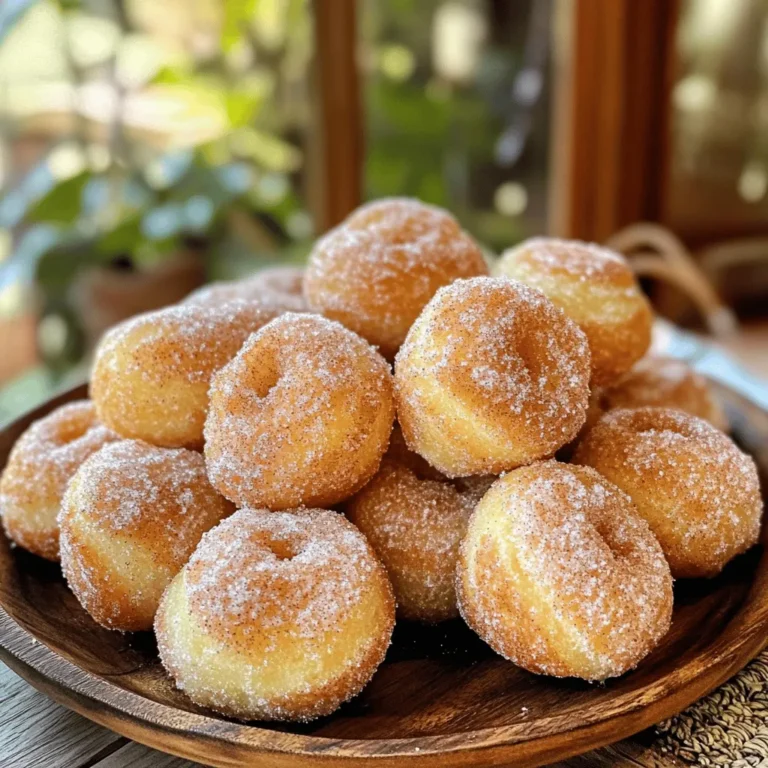 - 1 cup all-purpose flour - 1/2 cup granulated sugar (plus extra for coating) - 1/2 teaspoon baking powder - 1/4 teaspoon baking soda - 1/4 teaspoon salt - 1/2 teaspoon ground cinnamon (plus extra for coating) - 1/2 cup buttermilk - 1 large egg - 2 tablespoons unsalted butter, melted - Oil, for frying For a dairy-free option, you can replace buttermilk with almond milk mixed with vinegar. This mix mimics buttermilk's tangy flavor. You can also swap the unsalted butter with coconut oil or a dairy-free butter alternative. This keeps your donut holes tasty and suitable for many diets. Start by sifting the flour, baking powder, baking soda, salt, and cinnamon into a large bowl. Sifting helps break up clumps and mixes the dry ingredients well. This step is key for an even texture in your donut holes. Mix everything together using a whisk. This ensures that the baking powder and baking soda spread evenly. If you skip this, some donut holes may rise poorly. In a different bowl, combine the buttermilk, egg, and melted butter. Whisk them together until you see a smooth mix. This smoothness shows you’ve blended well. If you see lumps, keep mixing until smooth. It’s important that all the wet ingredients blend nicely for a good batter. Gently pour the wet mix into the dry mix. Use a spatula to fold them together. Mix until just combined. You want a thick batter with a few lumps still showing. Overmixing can make your donut holes tough, so stop when everything looks blended but not too smooth. Choose a good oil for frying, like vegetable or canola oil. Heat the oil in a pot over medium heat. Aim for a temperature of 350°F (175°C). Use a thermometer to check. While the oil heats, set up a plate with paper towels. This will help drain the extra oil after frying. Once the oil reaches the right temperature, use a small scoop to drop the batter into the hot oil. Make sure not to overcrowd the pot. Fry about five donut holes at a time. Each will take about 2-3 minutes to turn golden brown. If you add too many, the oil will cool, and the donut holes won’t cook right. After frying, use a slotted spoon to lift the donut holes out. Place them on the paper towels to drain any extra oil. While they are still warm, mix sugar and cinnamon in a small bowl. Roll each donut hole in this mix until fully coated. This sweet coating makes them irresistible and adds a lovely crunch to each bite. To get the best texture, fry donut holes for about 2-3 minutes per side. This timing helps them turn a lovely golden brown. Always use fresh ingredients. Freshness impacts the taste and texture, making your donut holes soft and fluffy. You can add more spices to boost flavor. Try nutmeg or vanilla extract for a twist. Consider serving your churro donut holes with warm chocolate sauce or a creamy dip. These pairings add fun and extra taste. If you want to make them ahead, keep them in an airtight container. Before serving, reheat them in an oven at 350°F for about 5 minutes. This method keeps them warm and soft. For the best taste, always serve them warm after frying. {{image_4}} You can take your churro donut holes to the next level by adding a chocolate dip. To create the dip, melt 1 cup of semi-sweet chocolate chips in a bowl over simmering water. Stir until smooth. Once the donut holes cool a bit, dip half of each hole into the warm chocolate. For added fun, sprinkle toppings like crushed nuts, mini marshmallows, or sprinkles on the chocolate before it sets. This adds a nice crunch and color! Want to celebrate fall? Adjust the recipe by adding 1/2 cup of pumpkin puree and a teaspoon of pumpkin spice. This gives your churro donut holes a warm, cozy flavor. You could also add a bit more cinnamon for extra spice. Serve these during autumn gatherings with a warm drink, like apple cider. They make a perfect treat for a seasonal party! If you need a gluten-free option, swap the all-purpose flour for a gluten-free blend. Most blends work well in equal amounts. Make sure it contains xanthan gum to help the dough hold together. When frying, keep an eye on the temperature. Gluten-free dough can be more fragile. Don’t overcrowd the pot. Fry each batch slowly to achieve that golden brown color without breaking apart. To store leftover donut holes, place them in an airtight container. This keeps them fresh. You can store them in the fridge for up to three days. To keep them soft, layer parchment paper between the donut holes. This prevents them from sticking together. If you want to save some for later, freezing is a great choice. First, let the donut holes cool completely. Then, spread them on a baking sheet. Freeze them for about an hour. Once frozen, transfer them to a freezer bag. Make sure to squeeze out any air before sealing. To reheat, bake them at 350°F (175°C) for about 10 minutes. You can also microwave them for 20-30 seconds, but they may not stay crispy. The shelf life of these donut holes varies. At room temperature, they last for about one day. In the fridge, they stay fresh for up to three days. If frozen, they can last for about three months. Always check for any signs of spoilage before eating. You can bake churro donut holes, but they won't taste the same. Baking gives a different texture. If you want to try, preheat your oven to 350°F (175°C). Use a greased mini muffin pan to hold the batter. Bake for about 10-12 minutes. Check for a golden color. They will be less crispy but still tasty. Don't forget to coat them in cinnamon sugar after baking! For frying churro donut holes, use oil with a high smoke point. Good options are vegetable oil, canola oil, or peanut oil. These oils fry well and won’t burn easily. Heat the oil to 350°F (175°C) for the best results. This temperature helps cook the donut holes quickly and evenly. To make churro donut holes dairy-free, swap buttermilk for a plant-based milk. Almond milk or oat milk works well. You can also add a bit of vinegar to mimic buttermilk's tang. For butter, use coconut oil or a dairy-free butter substitute. This keeps the flavor rich without using dairy. Yes, you can make the batter ahead of time! Store it in an airtight container in the fridge for up to 24 hours. When you're ready to fry, give the batter a quick stir. If it seems too thick, add a splash of milk or water. This way, you save time when you’re ready to enjoy these treats! We explored the key ingredients and methods for making delicious donut holes. You learned about vital steps, from mixing to frying, and how to perfect the texture and flavor. Remember to experiment with variations like chocolate or pumpkin spice to keep things fun. Store leftovers properly to enjoy them later. Making these treats can be easy and rewarding. Enjoy baking, and share your tasty creations with loved ones!