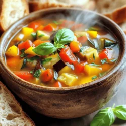 To create a delicious Ratatouille Vegetable Soup, you need a variety of fresh ingredients. These ingredients blend together to create a rich and vibrant flavor. Here’s what you will need: - 1 medium eggplant, diced into ½-inch cubes - 2 medium zucchinis, diced into bite-sized pieces - 1 bell pepper, diced - 1 large onion, finely chopped - 3 cloves garlic, minced - 2 ripe tomatoes, diced - 1 cup vegetable broth - 1 cup water - Seasonings: dried thyme, dried basil, smoked paprika - Salt and black pepper, to taste - 2 tablespoons extra virgin olive oil - Fresh basil leaves, for garnish I love using fresh eggplant and zucchini. They add a nice texture. The bell pepper brings sweetness, while the garlic gives depth. The tomatoes provide a juicy base and the herbs create that classic ratatouille flavor. For a warm and comforting bowl, I always opt for high-quality vegetable broth. It enhances the taste and makes every spoonful rich. The extra virgin olive oil adds richness and helps to sauté the veggies perfectly. Fresh basil leaves are the final touch. They not only look good but also add a burst of flavor. This soup is simple yet full of life. I recommend gathering all these ingredients before starting. It makes the cooking process smoother and more enjoyable. - Heat 2 tablespoons of extra virgin olive oil in a large pot over medium heat. - Add 1 large onion, finely chopped. Sauté until the onion turns soft and translucent, about 5 minutes. - Next, add 3 cloves of minced garlic. Cook for 1 minute until it smells great. - Now, introduce 1 medium eggplant, diced into ½-inch cubes. Stir well and sauté for 5-7 minutes. - After that, add 2 medium zucchinis, diced into bite-sized pieces, and 1 diced bell pepper. Keep stirring for about 5 minutes until they start to soften. - Incorporate 2 ripe tomatoes, diced, along with 1 cup of vegetable broth and 1 cup of water. - Bring the mixture to a boil over high heat. Once boiling, lower the heat and add 1 teaspoon of dried thyme, 1 teaspoon of dried basil, ½ teaspoon of smoked paprika, salt, and freshly ground black pepper. - Let it simmer for 20 minutes. This allows all the flavors to blend perfectly. - After simmering, use an immersion blender to blend the soup. Blend until it reaches your favorite texture. - Taste the soup and adjust the seasoning with more salt and pepper. - Serve the soup hot, garnished with fresh basil leaves for an extra touch. To make your Ratatouille Vegetable Soup shine, focus on the right seasonings. I recommend using: - 1 teaspoon dried thyme - 1 teaspoon dried basil - ½ teaspoon smoked paprika These spices bring depth to the soup. As you cook, taste the soup. Adjust salt and pepper to match your liking. A pinch more of either can make a big difference. Presentation matters! Serve your soup in rustic bowls. This adds charm to the table. For a finishing touch, drizzle a little extra virgin olive oil on top. It adds richness. Sprinkle extra fresh basil for a pop of color. Pair the soup with crusty, toasted bread. This makes for a complete and satisfying meal. When cooking your veggies, consider how you sauté or steam them. Sautéing brings out flavors quickly. It creates a nice texture. Steaming is gentler and keeps nutrients intact. Choose based on your taste. For blending, I suggest using an immersion blender. It’s easier and less messy than traditional blending. You can blend the soup right in the pot. If you prefer a chunkier soup, pulse a few times. This way, you control the texture just how you like it. {{image_4}} You can make your Ratatouille Vegetable Soup heartier by adding protein. Consider these options: - Beans or lentils: Add one can of drained beans or one cup of cooked lentils. They boost nutrition and add a nice texture. - Cooked meats or tofu: For a meatier soup, toss in some shredded chicken or diced ham. Tofu works well for a vegetarian option. These additions not only fill you up but also enhance the flavor of the soup. Feel free to switch up the veggies based on what you have. Here are some ideas: - Seasonal substitutions: Try using squash or carrots for a different taste. You can even add seasonal greens like asparagus in spring. - Leafy greens: Spinach or kale can add extra nutrition. Stir them in during the last few minutes of cooking to keep them bright and fresh. Using different vegetables keeps the soup exciting and allows you to experiment with flavors. If you enjoy a kick, spice up your Ratatouille Vegetable Soup: - Chili flakes: Add a pinch while the soup simmers. This will give it a warm heat that builds as you eat. - Garnish with jalapeños or hot sauce: Top your soup with sliced jalapeños or drizzle in some hot sauce for a burst of flavor. These spicy versions can transform your soup into a bold dish that excites your palate. To keep your Ratatouille Vegetable Soup fresh, store it in an airtight container. Make sure to let it cool before sealing. This soup lasts about 3 to 4 days in the fridge. Always check for any off smells or changes in color before eating. If you want to save some for later, freezing is a great option. Pour the cooled soup into freezer-safe containers. Leave some space at the top for expansion. When you’re ready to eat, thaw it in the fridge overnight. Reheat on the stove over low heat. Stir often to keep the flavors rich and tasty. Don’t let leftovers go to waste! You can use the soup in many ways. Try mixing it into pasta for a quick meal. Or blend it into a dip with some cream cheese. You can even pour it over rice or quinoa for a hearty dish. Transforming soup into casseroles offers a fun twist too. Just layer it with some cheese and bread crumbs, then bake until golden. Ratatouille Vegetable Soup is a warm, hearty dish packed with fresh veggies. This soup draws inspiration from ratatouille, a classic French dish. It combines eggplant, zucchini, bell pepper, onion, garlic, and tomatoes. Each ingredient adds its own flavor, creating a rich taste. The soup is not only colorful but also very satisfying. It is perfect for any meal, offering a taste of the Mediterranean right at home. To make Ratatouille Vegetable Soup vegan, you can easily swap a few ingredients. Use vegetable broth instead of chicken broth. This simple change keeps the soup plant-based. You can also choose to skip any cheese toppings. If you want creaminess, blend in some soaked cashews or add coconut milk. These options keep your soup rich and satisfying while staying vegan-friendly. Yes, you can use canned vegetables in this soup. Canned veggies save time and still taste good. Choose low-sodium options to control salt levels. Rinse them under cold water to cut down on extra salt and preservatives. However, fresh vegetables will give the best flavor and texture. If you use canned, add them near the end of cooking. This way, they will maintain some texture and not become mushy. This ratatouille vegetable soup brings fresh flavors and easy steps. First, we sauté onions and garlic, then add veggies to cook down. After simmering with broth, blend to your liking. You can spice it up or add protein options, too. Remember to store leftovers properly, so nothing goes to waste. This dish is versatile for all seasons and meals. Enjoy making this hearty soup, and don’t hesitate to experiment with your favorite ingredients!