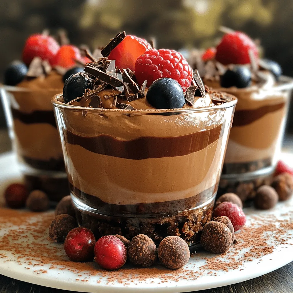 To make these delicious Nutella mousse cups, you need a few simple ingredients. Here’s the detailed list: - 1 cup Nutella - 1 cup heavy whipping cream - 1/2 cup powdered sugar - 1 teaspoon vanilla extract - 1/4 cup chocolate shavings (for garnish) - Fresh berries (such as strawberries or raspberries, for garnish) - Mini chocolate cookies (optional) Each ingredient plays a key role in creating the perfect mousse. Nutella gives the mousse its rich, chocolate-hazelnut flavor. Heavy whipping cream adds a light and airy texture that makes the mousse melt in your mouth. Powdered sugar sweetens the mix, balancing the flavors perfectly. Vanilla extract enhances the overall taste, adding a warm, inviting note. Chocolate shavings provide a beautiful garnish that adds a touch of elegance. Fresh berries not only brighten the dish but also add a burst of flavor. You can add mini chocolate cookies at the bottom for a crunchy base if you like. This step adds a fun texture and makes your mousse cups even more special. With these ingredients ready, you’re all set to create a treat that everyone will love! - In a mixing bowl, add 1 cup of heavy whipping cream. - Next, sprinkle in 1/2 cup of powdered sugar. - Add 1 teaspoon of vanilla extract for flavor. - Use a whisk or an electric mixer to beat the mixture. - Keep whisking for about 3-5 minutes. - You want to see soft peaks form, which means it’s ready. - Take a big spoonful of whipped cream and mix it with 1 cup of Nutella. - This lightens the Nutella and makes it smooth. - Stir until the mixture is fully combined. - Now, gently fold in the rest of the whipped cream. - Do this in small batches to keep it airy. - If you want a crunchy base, crumble mini chocolate cookies. - Add this layer at the bottom of each cup. - Now, spoon the Nutella mousse into each cup, filling them up. - Give each cup a gentle tap to remove air pockets. - Cover the cups and refrigerate for at least 2 hours. - This helps the mousse set well before you serve. - Just before serving, top with chocolate shavings and fresh berries. - Avoiding overwhipping: Whip the cream until soft peaks form. Stop once it looks fluffy. Overwhipping makes the cream grainy. - Ensuring maximum airiness: Use a chilled bowl and whisk for best results. Whip quickly and gently fold in the Nutella. - Garnishing options: Add chocolate shavings and fresh berries on top. They look great and taste amazing. You can also use whipped cream for an extra touch. - Serving tips: Serve mousse cups chilled on a nice dessert platter. Dust cocoa powder around the cups for a classy look. - Fixing overly thick or thin mousse: If your mousse is too thick, gently fold in a bit more whipped cream. If it's too thin, chill it longer to help it set. - Flavor adjustments: If you want more flavor, add a splash of coffee or a pinch of salt. This can enhance the chocolate taste. {{image_4}} You can make Nutella mousse cups even more special by adding flavors. Try adding espresso or coffee. This will give the mousse a rich, deep taste. Just mix in one or two teaspoons of espresso powder when you combine the Nutella with the whipped cream. It enhances the chocolate flavor and adds a nice kick. Another option is to use different types of chocolate. Dark chocolate or milk chocolate can change the taste. You can mix in melted chocolate while blending with Nutella. This way, you can create a custom flavor that fits your mood! If you want a lighter version, consider swapping heavy cream for a lighter cream alternative. You can use whipped coconut cream or Greek yogurt. This keeps the mousse creamy but less heavy. Just make sure to pick options that whip well. Reducing sugar content is another great swap. You can cut the powdered sugar in half or use a natural sweetener like honey. This keeps the mousse tasty but lowers the sugar amount. Pairing Nutella mousse cups with other desserts can make for a fun treat! Serve them with fresh fruit, like strawberries or raspberries. The fruit adds a bright flavor that balances the richness of the mousse. You can also use the Nutella mousse as a cake filling. It works great between layers of sponge cake or brownies. This adds a creamy layer that everyone will love. To keep your leftover mousse fresh, cover each cup tightly with plastic wrap. This helps prevent air from getting in. You can also use airtight containers if you have them. Always store the mousse cups in the fridge. To maintain the fluffy texture, avoid mixing the mousse again before serving. Just scoop out what you need. If you notice some liquid at the top, gently fold it back in before serving. Nutella mousse cups can stay fresh in the fridge for about 3 to 5 days. After that, they may lose their texture and flavor. Look for signs of spoilage. If you see any mold or an odd smell, it's best to throw them away. If the mousse becomes watery or has a grainy texture, it's time to say goodbye. Nutella mousse cups can stay fresh in the fridge for about 3 days. Make sure to cover them well. This keeps them from absorbing other smells in the fridge. Yes, you can use dark, milk, or white chocolate. Each type brings its own taste. Dark chocolate adds a rich flavor, while white chocolate is sweeter. Just melt the chocolate and mix it with the whipped cream like you do with Nutella. Yes, you can make vegan Nutella mousse cups. Use a dairy-free whipped cream alternative. There are many brands available now. Also, choose a vegan chocolate spread instead of Nutella. This keeps the taste similar while being plant-based. If you don’t have chocolate cookies, try graham crackers or digestive biscuits. You can also use crushed nuts for a crunchy base. Just crumble them and layer at the bottom of your cups. Yes, you can freeze Nutella mousse cups. They can stay in the freezer for up to a month. Before serving, let them thaw in the fridge overnight. This keeps the texture smooth and creamy. This blog gave you a clear guide to making Nutella mousse cups. You learned about the ingredients, preparation steps, and creative tips to make your dessert shine. I shared ways to customize the flavor and how to store your treats. Remember, small adjustments can improve your mouse. Enjoy making these delicious cups and impressing your friends and family. With a little care, you can create a delightful dessert every time.