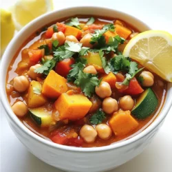 - 2 cans (15 oz each) chickpeas, well-drained and rinsed - 1 medium onion, finely chopped - 2 cloves garlic, minced - 1 medium sweet potato, peeled and diced into small cubes - 1 bell pepper, chopped - 1 medium zucchini, chopped into bite-sized pieces - 1 can (14 oz) diced tomatoes with their juices - 2 cups vegetable broth, preferably low-sodium - 1 tablespoon olive oil - 2 teaspoons ground cumin - 1 teaspoon ground coriander - 1 teaspoon smoked paprika - 1/2 teaspoon ground cinnamon - 1/2 teaspoon turmeric - Sea salt and freshly ground black pepper to taste - Fresh cilantro or parsley, chopped, for garnish - Juice of 1 fresh lemon Gathering the right ingredients is the first step to making this stew. Chickpeas offer protein and fiber. They add heartiness. The vegetables like sweet potato, bell pepper, and zucchini bring color and nutrition. You can choose any bell pepper color you like! The spices are key. They give the stew a warm, rich flavor. Cumin, coriander, and smoked paprika add depth. Cinnamon and turmeric offer warmth and earthiness. The broth adds moisture and helps blend all the flavors. Finally, fresh herbs like cilantro or parsley brighten the dish. A splash of lemon juice at the end adds a fresh twist. Enjoy gathering these fresh and healthy ingredients! 1. Sautéing aromatics Start by adding olive oil to the slow cooker. If it has a sauté feature, add the chopped onion and minced garlic. Cook for about 2-3 minutes. The onion should look clear. If your slow cooker does not sauté, just layer the onion and garlic first. 2. Layering vegetables Next, add the diced sweet potato, bell pepper, and zucchini. Spread them evenly across the bottom. This step builds a strong base for the stew. 3. Adding chickpeas and tomatoes Open two cans of chickpeas. Rinse and drain them well. Add the chickpeas on top of the veggies. Then, pour in the canned diced tomatoes with their juices. This adds a rich flavor to the stew. 4. Mixing spices and seasoning In a bowl, combine ground cumin, ground coriander, smoked paprika, ground cinnamon, turmeric, salt, and pepper. Mix them well. Sprinkle this spice mixture over the top of the veggies and chickpeas. 5. Cooking settings: Low vs. High Use a large spoon to mix everything gently. This helps the spices coat all the ingredients. Cover the slow cooker with its lid. Set it to cook on low for 6-8 hours or on high for 3-4 hours. Choose the setting that fits your schedule. 6. Finishing touches When cooking is done, stir in the juice of one fresh lemon. This adds brightness to the stew. Taste and adjust the seasoning if needed. Serve the stew hot, garnished with fresh cilantro or parsley. Enjoy the warm, comforting flavors of your slow cooker Moroccan chickpea stew! - Choosing the best chickpeas You can use canned chickpeas for ease. Look for low-sodium options to control salt. Rinse them well to remove extra salt and foam. If you prefer dried chickpeas, soak them overnight. This helps them cook faster and taste better. - Adjusting flavors to taste Taste your stew before serving. If it needs more flavor, add more spices or salt. A squeeze of lemon juice brightens up the dish. You can also add a pinch of cayenne pepper for heat. Adjusting flavors helps make it your own. - Enhancing texture with additional ingredients Want a heartier stew? Add more veggies like carrots or kale. You can also toss in some cooked quinoa for extra protein and texture. If you like it creamy, stir in a bit of coconut milk just before serving. Each addition can change the dish in fun ways. {{image_4}} You can easily change the veggies in this stew. Try adding carrots or green beans. You can also use butternut squash for a sweet twist. If you want to switch up the protein, lentils work great too. They add a nice texture. For grains, consider quinoa or farro. Both will add extra nutrients. This recipe suits everyone, vegan or not. Replace vegetable broth with chicken broth for a non-vegan option. You can also add chicken or sausage for more protein. They will add a hearty flavor to the stew. To spice things up, add some heat! A pinch of cayenne or a dash of hot sauce works well. If you love herbs, mix in fresh thyme or basil. They will bring a new depth to the dish. For a zesty twist, experiment with citrus. A splash of orange juice can brighten the flavors. You can also use lime juice instead of lemon for a different taste. Each of these additions brings its own charm to the stew. Don't be afraid to get creative! - Refrigeration tips: Once your stew cools, place it in an airtight container. It will stay fresh in the fridge for about 3 to 4 days. Make sure to label the container with the date. This helps you keep track of freshness. - Freezing guidelines: If you want to save it longer, freeze your stew. Use freezer-safe containers or bags. It can last for about 3 months in the freezer. When ready to eat, let it thaw in the fridge overnight before reheating. - Best methods for reheating: To warm your stew, use the stove or microwave. On the stove, heat it in a pot over medium heat. Stir it often until hot. In the microwave, place the stew in a safe dish. Heat it in 1-minute intervals, stirring between each, until hot. - Maintaining flavor and texture: When reheating, add a splash of broth or water. This keeps the stew from getting too thick. Stirring helps keep the flavors mixed well. Enjoy your tasty stew just as you made it! Can I use dried chickpeas? Yes, you can use dried chickpeas. Just soak them overnight. Cook them first until tender before adding to the stew. This ensures they cook evenly. How do I make this recipe spicier? To spice it up, add red pepper flakes or diced jalapeños. Adjust to your taste. You can also add a bit of cayenne pepper for heat. What to serve with Moroccan chickpea stew? This stew goes well with warm bread or fluffy couscous. Rice is also a good choice. Fresh salad can brighten the meal. How long does the stew last in the fridge? The stew lasts about 3-4 days in the fridge. Store it in an airtight container for best results. Always check for freshness before eating. Is this stew gluten-free? Yes, this stew is gluten-free. All the ingredients are safe for a gluten-free diet. Enjoy it without worry! This blog post covered how to make a hearty Moroccan chickpea stew. We explored key ingredients, step-by-step instructions, and essential tips. You learned how to substitute ingredients and enhance flavors. Proper storage and reheating methods help keep leftovers tasty. In cooking, don’t be afraid to experiment with spices and veggies. Enjoy the process and make the stew your own. Each bite will warm you up, body and soul.