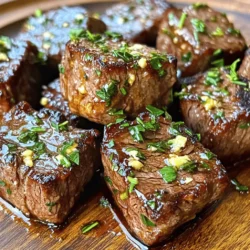 - 1 lb sirloin steak (cut into 1-inch cubes) - 4 tablespoons unsalted butter (divided) - 5 cloves garlic (minced) - 1 teaspoon fresh rosemary (finely chopped) - 1 teaspoon fresh thyme leaves - Salt and freshly ground black pepper (to taste) - Fresh parsley (for garnish) You need quality ingredients for the best flavor. Start with 1 pound of sirloin steak. Cut it into 1-inch cubes. Sirloin works well because it's tender and full of flavor. Next, gather 4 tablespoons of unsalted butter. Use two for cooking the steak and two for the garlic sauce. Fresh garlic adds a wonderful aroma and taste. You will need 5 cloves, minced. Add herbs for extra flavor. Use 1 teaspoon of finely chopped rosemary and 1 teaspoon of fresh thyme leaves. These herbs pair nicely with beef. Don’t forget salt and black pepper. They help to bring out the steak's natural taste. Lastly, grab some fresh parsley for garnish. It adds a nice touch and color to the plate. These ingredients come together to create a savory dish in just 15 minutes. Prepare everything first to make cooking easier. Enjoy the rich flavors of garlic butter steak bites! How to pat the steak cubes dry First, take paper towels and pat the steak cubes dry. This step is key. It helps to get a good sear when you cook them. Moisture can make the steak steam instead of sear. Seasoning the steak with salt and pepper Next, season all sides of the steak with salt and freshly ground black pepper. This simple seasoning enhances the meat's natural flavor. Use a good amount; every bite should taste great. Melting butter in the skillet Now, heat a large skillet over medium-high heat. Add 2 tablespoons of unsalted butter to the skillet. Watch it melt and bubble. This butter will add rich flavor to the steak. Searing steak bites: tips for perfect doneness Once the butter is hot, add the seasoned steak bites in a single layer. If your skillet is small, cook in batches. This way, each piece can sear well without crowding. Sear for 2-3 minutes on each side. They should have a nice brown crust when done. Check for your preferred doneness. Incorporating garlic and herbs After searing, remove the steak bites from the skillet. Set them aside on a plate. In the same skillet, add the remaining 2 tablespoons of butter. Then, add the minced garlic, chopped rosemary, and thyme leaves. Stir this mix for about 1 minute. The smell will be amazing. Don't let the garlic burn! Tossing in garlic butter for enhanced flavor Return the seared steak bites to the skillet. Toss them in the garlic and herb butter for 1-2 minutes. Make sure each bite gets coated well with this tasty mix. This step adds a rich and savory flavor to your dish. To get a great sear on your steak bites, start with a hot skillet. Heat the skillet over medium-high heat. You want it hot enough that the steak sizzles when it hits the pan. A good rule is to test it with a drop of water. If it dances and evaporates quickly, you're ready. Avoid overcrowding the pan. Add just enough steak bites to fit in a single layer. If you add too many, the heat drops. This leads to steaming instead of searing. Cook in batches if needed. Each bite deserves that perfect brown crust. For extra flavor, consider adding other herbs. Fresh basil or oregano can work well. A pinch of red pepper flakes adds a nice kick too. You can also try spices like smoked paprika for a deeper taste. If you want to change how you cook, try grilling the steak bites. Skewering them makes for easy grilling. You could even use an air fryer for a quicker option. Just adjust the cooking time to ensure they're cooked through. Each method brings unique flavors and textures that you can enjoy. {{image_4}} You can swap steak for chicken or shrimp in this recipe. Both options cook quickly and soak up flavors well. For chicken, use boneless thighs or breasts cut into bite-sized pieces. Cook them until they are golden and juicy. For shrimp, choose large, peeled shrimp. Sauté them until they turn pink and curl slightly. Both proteins bring a fresh twist to the dish while keeping it quick and easy. To make this dish gluten-free, just check your butter and seasonings. Most brands are safe, but it's wise to read labels. For a dairy-free version, replace the butter with olive oil or a plant-based butter. This change keeps the dish rich while meeting dietary needs. Both options ensure that everyone can enjoy these tasty bites. You can enhance the flavor by adding different sauces or marinades. Try a splash of soy sauce or Worcestershire sauce for a punch. If you love heat, add chili flakes or a dash of hot sauce. Another great idea is to mix in a tablespoon of balsamic vinegar. These additions create depth and interest, making your meal even more delightful. To keep your garlic butter steak bites fresh, store them in a container. Use an airtight container to prevent moisture and air from getting in. Place the steak bites in the fridge within two hours of cooking. They will stay good for about 3 to 4 days. Make sure they cool to room temperature before sealing them up. When you want to enjoy the leftovers, reheating is key. You can use a skillet over medium heat. Add a little butter to keep them moist. Heat them for about 3 to 5 minutes, turning them often. This method helps to keep the flavor and texture just right. You can also use the microwave if you're in a hurry. Heat them in short bursts of 30 seconds, stirring in between. Just be careful not to overcook them. If you want to keep your steak bites longer, freezing is a great option. Place the cooled steak bites in a freezer-safe bag. Try to remove as much air as possible before sealing it. They can last up to 3 months in the freezer. When you’re ready to eat, thaw them in the fridge overnight. Reheat them as mentioned above for the best results. Enjoy your steak bites anytime! To get a great crust, start with dry steak cubes. Use paper towels to pat them dry. This removes moisture and helps the meat sear better. Season the steak well with salt and pepper right before cooking. Heat the skillet until it is very hot before adding the steak. Cook in a single layer and avoid crowding the pan. This allows the steak to sear properly. Flip the steak only once or twice for even browning. Yes, you can use different cuts of steak. Good options include ribeye, tenderloin, or flank steak. Each cut has its own flavor and texture. Ribeye gives a rich taste due to its fat. Tenderloin is very tender and lean. Flank steak is a bit chewier but still tasty. Just make sure the steak is cut into 1-inch cubes for even cooking. Garlic butter steak bites go well with many sides. Roasted vegetables add color and crunch. Mashed potatoes or rice give a nice, creamy base. A fresh salad adds a light touch. Garlic bread is also a great choice to soak up the butter. You can mix and match to suit your taste! This blog post guides you on making delicious garlic butter steak bites. We covered the ingredients you'll need, from sirloin steak to fresh herbs. You learned step-by-step instructions for prep and cooking. Tips for perfect searing and flavor enhancements helped make your dish even better. We also explored variations and storage tips. In the end, cooking steak bites can be easy and fun. With the right methods and ingredients, you’ll impress everyone at the table. Enjoy making this tasty dish that fits any meal!