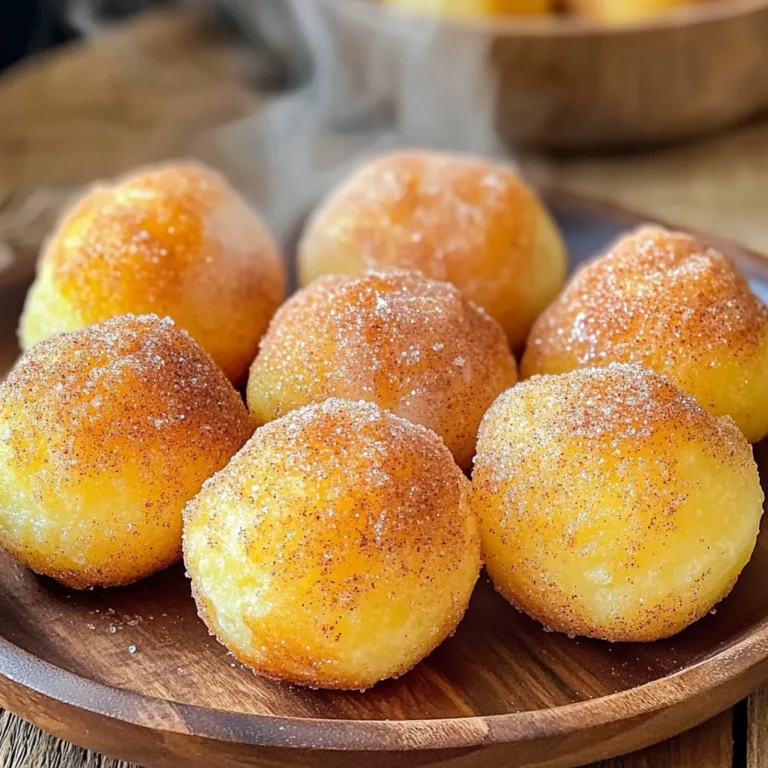 To make Air Fryer Cinnamon Sugar Donut Holes, you need the following ingredients: - 1 cup all-purpose flour - 1/4 cup granulated sugar (for batter) - 1 1/2 teaspoons baking powder - 1/4 teaspoon baking soda - 1/4 teaspoon salt - 1/2 teaspoon ground cinnamon (plus extra for topping) - 1/2 cup buttermilk (room temperature) - 1 large egg (room temperature) - 2 tablespoons unsalted butter, melted - 1/2 teaspoon vanilla extract - 1/4 cup granulated sugar (for coating) - 1 teaspoon ground cinnamon (for coating) Each ingredient plays an important role. The flour gives the donut holes structure. Granulated sugar sweetens the batter and the coating. Baking powder and soda help them rise. Salt enhances flavors, while cinnamon adds warmth. Buttermilk keeps the texture moist. The egg binds everything. Melted butter adds richness, and vanilla brings a lovely aroma. The coating of sugar and cinnamon creates a sweet finish. Gather these ingredients before you start. The process is quick, and you will want everything ready! Enjoy the fun of mixing and tasting. First, grab a large mixing bowl. In this bowl, whisk together these dry items: - 1 cup all-purpose flour - 1/4 cup granulated sugar - 1 1/2 teaspoons baking powder - 1/4 teaspoon baking soda - 1/4 teaspoon salt - 1/2 teaspoon ground cinnamon Make sure everything blends well. This dry mix is the base of our donut holes. Now, take another bowl for the wet ingredients. Blend together: - 1/2 cup buttermilk - 1 large egg - 2 tablespoons melted unsalted butter - 1/2 teaspoon vanilla extract Stir these until they mix into a smooth blend. This mixture gives moisture to our donut holes. Pour the wet mix into the bowl with the dry mix. Gently fold them together with a spatula. Don't overmix; it’s okay to have some lumps. Next, preheat your air fryer to 350°F (175°C). While it heats, lightly grease the basket with cooking spray. Use a small scoop to form the batter into balls about 1 inch wide. Place them in the basket, leaving space between each one. Air fry the donut holes for 8-10 minutes. They should turn golden brown. A toothpick should come out clean when inserted in the center. Cook in batches if needed. While they cook, mix the remaining: - 1/4 cup granulated sugar - 1 teaspoon ground cinnamon Once your donut holes are done, let them cool for a few minutes. Toss them in the cinnamon-sugar mix while they are warm. This coating will make them extra tasty! Enjoy your warm, sweet donut holes right away. Mixing the batter gently is key. If you mix too much, your donut holes will not be fluffy. You want some lumps in the batter. This keeps them light and airy. Remember, a few lumps are okay! Spacing is important when cooking in the air fryer. Place the donut holes about an inch apart. This helps hot air circulate. Good airflow ensures they cook evenly. If they are too close, some may be undercooked. Coating the donut holes while they are warm is best. After you take them out, let them cool for a few minutes. Then toss them in the cinnamon-sugar mix right away. This helps the sugar stick better. Make sure each donut hole gets a nice, sweet layer! {{image_4}} You can switch up the classic cinnamon sugar coating. Try some fun options! - Chocolate: Melt chocolate chips and dip the donut holes in it. - Powdered Sugar: Toss the warm donut holes in powdered sugar for a sweet touch. These options add a new flavor twist that makes every batch exciting. Want to change the taste? There are many ways to add flavor! - Pumpkin Spice: Mix in pumpkin spice for a cozy fall taste. - Nutmeg: Add a little nutmeg for a warm, rich flavor. These add-ins can take your donut holes to the next level! You can also make your donut holes a bit healthier. Here are some ideas: - Sugar Substitutes: Use honey or maple syrup instead of sugar. - Whole Wheat Flour: Swap all-purpose flour for whole wheat flour for more fiber. These swaps keep the taste while adding a healthy twist! To store leftover donut holes, place them in an airtight container. Keep the container in the fridge. They stay fresh for about 2-3 days. If you want them warm, just reheat them in the air fryer for a couple of minutes. This will help them regain their soft texture. For long-term storage, freeze the donut holes. First, let them cool completely. Then, spread them on a baking sheet. Freeze them for about 1 hour until firm. After that, place them in a freezer bag or container. They will last for about 2-3 months in the freezer. When you're ready to enjoy them, let them thaw in the fridge overnight. To reheat your donut holes, use the air fryer. Set it to 350°F (175°C) and heat for 3-5 minutes. This method will keep them fluffy and warm. You can also use a microwave, but they may lose some texture. If you use the microwave, heat them for 10-15 seconds at a time. Enjoy your tasty snack! Yes, you can! If you need gluten-free options, use a gluten-free all-purpose flour mix. This will help keep the texture light and fluffy. For whole wheat flour, you can substitute half of the all-purpose flour. This adds a nutty flavor and increases fiber. Remember, whole wheat may make the donut holes denser, but they will still taste great! If you don’t have buttermilk, don’t worry! You can make a quick substitute. Mix 1/2 cup of milk with 1/2 tablespoon of vinegar or lemon juice. Let it sit for about five minutes until it thickens. This will mimic buttermilk's tangy flavor. You can also use plain yogurt or sour cream, thinning it with a bit of milk to reach the right consistency. Dipping sauces can make your donut holes even more fun! Here are some tasty options: - Chocolate sauce for a rich, sweet dip. - Creamy vanilla glaze adds sweetness and pairs well. - A simple vanilla yogurt dip offers a light touch. - Serve with coffee or milk for a classic match. Enjoy experimenting with your favorite flavors! You now know how to make air-fried cinnamon sugar donut holes. We covered key steps, from mixing ingredients to ensuring they cook perfectly. You learned about fun variations and how to store leftovers too. Whether you stick to the classic recipe or get creative, these treats will impress. Enjoy making them at home and share your tasty results!