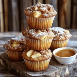 - 2 cups all-purpose flour - 1 cup granulated sugar - 1 tablespoon baking powder - 1/2 teaspoon baking soda - 1/2 teaspoon salt - 1 teaspoon ground cinnamon For these muffins, I always start with the dry ingredients. All-purpose flour gives the muffins a nice structure. Granulated sugar adds sweetness. Baking powder and baking soda help them rise. Salt enhances all the flavors, and ground cinnamon brings that warm spice we love. - 1/2 teaspoon vanilla extract - 1/2 cup unsalted butter, melted - 2 large eggs, at room temperature - 1 cup buttermilk, at room temperature Next, I move on to the wet ingredients. Vanilla extract gives a lovely aroma. Melted unsalted butter adds richness. Eggs bind everything together and add moisture. Buttermilk makes the muffins tender and fluffy, so make sure it’s at room temperature. - 1 1/2 cups apples, peeled, cored, and diced - 1/2 cup finely chopped walnuts (optional) I always choose fresh apples for flavor and texture. They keep the muffins moist and add sweetness. If you like crunch, mix in walnuts. They add a lovely texture and nutty taste. - 1/2 cup all-purpose flour - 1/2 cup packed brown sugar - 1/4 teaspoon ground cinnamon - 1/4 cup unsalted butter, softened The streusel topping is the best part! It adds a sweet, crunchy layer on top. Combine flour, brown sugar, and cinnamon with softened butter. You’ll want it to look like coarse crumbs. This topping bakes up perfectly golden and crispy. With these ingredients, you can create delicious apple cinnamon streusel muffins that will impress anyone! 1. Preheat the oven and prepare muffin tins: Set your oven to 350°F (175°C). Line your muffin tin with paper liners or grease it lightly. This helps the muffins come out easily after baking. 2. Prepare the streusel topping: In a small bowl, mix 1/2 cup of flour, 1/2 cup brown sugar, and 1/4 teaspoon ground cinnamon. Then add 1/4 cup of softened butter. Use a fork or your fingers to mix until it looks like coarse crumbs. Set this aside for later. 3. Mix dry ingredients and wet ingredients separately: In a large bowl, whisk together the 2 cups of all-purpose flour, 1 cup of granulated sugar, 1 tablespoon of baking powder, 1/2 teaspoon of baking soda, 1/2 teaspoon of salt, and 1 teaspoon of ground cinnamon. Make sure everything is fluffy and well combined. 4. Combine wet and dry mixtures: In another bowl, whisk together 1/2 cup of melted butter, 2 large eggs, 1 cup of buttermilk, and 1/2 teaspoon of vanilla extract. Pour this wet mixture into the dry ingredients. Stir gently with a spatula until just combined. A few small lumps are okay. 5. Fold in apples and walnuts: Gently add 1 1/2 cups of diced apples and 1/2 cup of chopped walnuts (if using) to the batter. Carefully fold them in without overmixing. This helps keep the muffins light and fluffy. 6. Fill muffin cups: Use a scoop or spoon to fill each muffin cup about two-thirds full. This gives the muffins space to rise nicely. 7. Add streusel topping: Sprinkle a generous amount of your prepared streusel topping over each muffin. This will create a crispy layer when baked. 8. Bake and cool muffins: Place the muffin tin in the oven and bake for 20-25 minutes. Check if they are done by inserting a toothpick in the center. It should come out clean or with a few moist crumbs. Let the muffins cool in the pan for about 5 minutes, then transfer them to a wire rack to cool completely. - Measuring Flour Accurately: Use a spoon to scoop flour into your measuring cup. Avoid packing it down. Level it off with a straight edge for precision. This will help keep your muffins light and fluffy. - Preventing Overmixing the Batter: When mixing wet and dry ingredients, stir gently. Stop mixing when you see small lumps. Overmixing can make muffins tough and chewy. - Keeping Apples from Browning: Toss the diced apples in a little lemon juice. This keeps them fresh and bright. Plus, it adds a hint of flavor to your muffins. - Best Ways to Enjoy: Serve the muffins warm for the best taste. They pair well with breakfast or as an afternoon snack. You can also dust them with powdered sugar for a sweet touch. - Pairing with Beverages or Toppings: Enjoy these muffins with a cup of coffee or tea. For toppings, try a drizzle of caramel sauce or a dollop of whipped cream. Both add a tasty twist. - Room Temperature Ingredients: Using room temperature eggs and buttermilk helps the batter mix evenly. This means your muffins will bake more uniformly and rise perfectly. - Knowing When Muffins Are Fully Baked: Check for doneness by inserting a toothpick into the center. If it comes out clean or with a few moist crumbs, your muffins are ready. This way, you avoid under or overbaking. {{image_4}} You can change the taste of your muffins by adding different nuts or spices. Try pecans or hazelnuts for a new twist. You can also add spices like nutmeg or ginger for added warmth. Using other types of fruit is a fun option too. Blueberries or mashed bananas can replace apples. Each choice brings a unique flavor and texture to your muffins. If you need a gluten-free option, use gluten-free flour. This swap keeps the muffins light and fluffy. You can also add a bit of xanthan gum to help with texture. For vegan substitutions, replace eggs with flaxseed meal or applesauce. Use almond milk or coconut milk instead of buttermilk. These changes make the muffins plant-based but still tasty. In fall, add pumpkin puree to the batter for a cozy flavor. Mix in pumpkin pie spice for that festive touch. During winter, try adding dried cranberries or chopped pecans. These ingredients give your muffins a seasonal flair and a burst of flavor. Store your muffins at room temperature in an airtight container. Use parchment paper or a paper towel to help keep them fresh. This method keeps them soft for about two to three days. Avoid refrigeration, as it can dry them out. For long-term storage, freeze the muffins. Wrap each muffin tightly in plastic wrap, then place them in a freezer-safe bag. They can last up to three months in the freezer. To reheat, unwrap the muffin and place it in the microwave for about 20 seconds. You can also heat them in an oven set to 350°F (175°C) for about 10 minutes. This method keeps the muffins moist and brings back their fresh taste. Muffins last different lengths of time based on how you store them: - At room temperature: 2-3 days. - In the freezer: Up to 3 months. - In the fridge: About 1 week, but they may dry out. By following these tips, you can enjoy your apple cinnamon streusel muffins at their best! Can I use whole wheat flour instead of all-purpose flour? Yes, you can use whole wheat flour. This will change the texture slightly. The muffins may be denser and have a nuttier flavor. Start by using half whole wheat and half all-purpose for best results. How do I prevent my muffins from sinking? To avoid sinking, do not overmix the batter. Overmixing develops gluten, which can cause the muffins to collapse. Make sure your baking powder is fresh. Also, fill muffin cups only two-thirds full. What's the best way to ensure my muffins are fluffy? Use room temperature ingredients. This helps the batter mix better. Make sure to measure your flour correctly, using the spoon-and-level method. Also, avoid overmixing to keep the batter light. Can I make the batter ahead of time? Yes, you can prepare the batter ahead. Keep it covered in the fridge for up to 24 hours. When ready to bake, just stir gently before filling the muffin cups. What can I do if my streusel topping is too crumbly? If your streusel is too crumbly, add a bit more softened butter. Mix it in slowly until it reaches the right texture. You want it to hold together but still be crumbly. What can I replace buttermilk with? You can use milk mixed with vinegar or lemon juice. For one cup of buttermilk, add one tablespoon of vinegar to a cup of milk. Let it sit for five minutes before using. Can I use less sugar without affecting the recipe? You can reduce the sugar slightly, but it may affect sweetness and moisture. Try cutting the sugar by one-quarter first. Taste the batter to see if it needs more sweetness. We covered all the essential steps to make delicious Apple Cinnamon Streusel Muffins. From choosing the right ingredients to tips for the perfect bake, you have the tools you need. Remember, the key is in the details, like accurate measurements and knowing when to stop mixing. Feel free to get creative with flavors and adjust for dietary needs. These muffins are great fresh or stored for later. Enjoy baking and savoring your muffins!