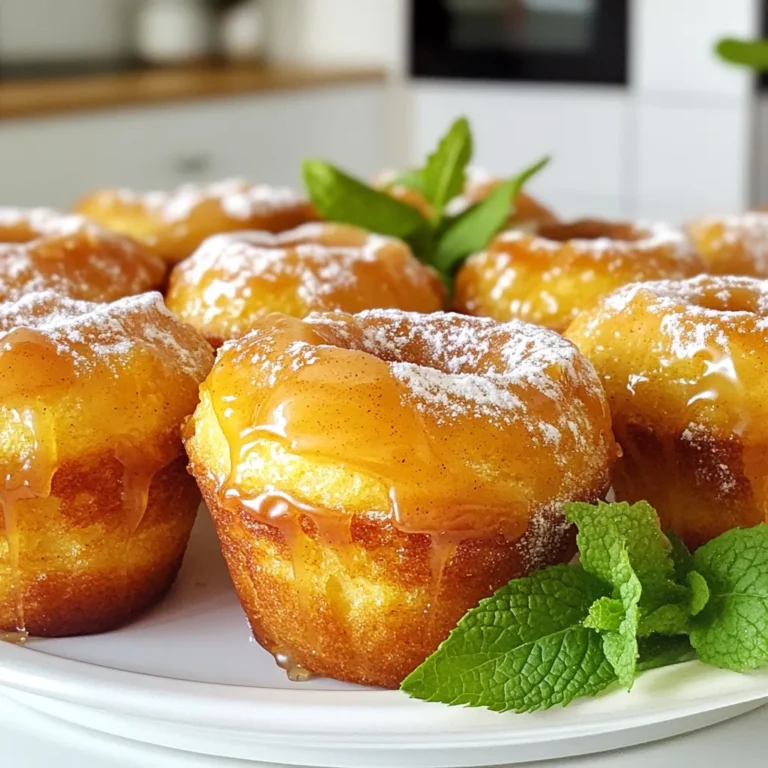 - 1 ½ cups all-purpose flour - 1 teaspoon baking powder - ½ teaspoon baking soda - ½ teaspoon salt - ½ teaspoon ground cinnamon - ¾ cup granulated sugar - ½ cup buttermilk - ¼ cup vegetable oil - 2 large eggs - 1 teaspoon pure vanilla extract - ½ cup maple syrup (for the glaze) - ¼ cup powdered sugar (for the glaze) When measuring flour, spoon it into your measuring cup. Then level it off with a knife. This method helps avoid too much flour, which can make the muffins dry. For liquids, use a clear measuring cup. Check the measurement at eye level for accuracy. If you don’t have buttermilk, mix ½ cup of milk with 1 teaspoon of lemon juice or vinegar. Let it sit for 5 minutes. This will create a similar tangy flavor. For vegetable oil, you can use melted coconut oil or melted butter. Both will work well in this recipe. If you want a dairy-free version, try almond milk instead of buttermilk. Start by preheating your oven to 350°F (175°C). This step is key to getting an even bake. Next, take a standard muffin tin and grease it lightly. You can also use paper liners for easy removal. In a large bowl, mix together the dry ingredients. Combine 1 ½ cups of all-purpose flour, 1 teaspoon baking powder, ½ teaspoon baking soda, ½ teaspoon salt, and ½ teaspoon ground cinnamon. Whisk well to blend these dry ingredients. In another bowl, mix the wet ingredients. Combine ¾ cup granulated sugar, ½ cup buttermilk, ¼ cup vegetable oil, 2 large eggs, and 1 teaspoon pure vanilla extract. Stir until the mixture is smooth. It's okay if there are a few lumps. Now, slowly mix the wet ingredients into the dry ones. Gently fold them together with a spatula until just combined. Distribute the batter evenly into the muffin cups. Fill each cup about two-thirds full to allow for rising. Place the muffin tin in the oven and bake for 18-20 minutes. Check for doneness by inserting a toothpick into the center of a muffin. It should come out clean or with a few moist crumbs. Once baked, let the muffins cool in the tin for about 5 minutes. After cooling, transfer them to a wire rack. This helps them cool evenly. While the muffins cool, prepare the maple glaze. In a small bowl, whisk together ½ cup maple syrup and ¼ cup powdered sugar. Mix until smooth. Once the muffins are warm, dip their tops into the glaze. Make sure to let the excess glaze drip off. Place the glazed muffins back on the wire rack. Allow the glaze to set for about 10 minutes before serving. Now, you have a batch of warm, delightful maple glazed donut muffins ready to enjoy! To make the best maple glazed donut muffins, follow these simple tips. First, measure your flour correctly. Use a spoon to scoop flour into the measuring cup, then level it off with a knife. Too much flour can make your muffins dry. Second, don’t overmix the batter. Stir until just combined. Small lumps are okay! They help keep your muffins light and fluffy. Third, fill each muffin cup two-thirds full. This allows them to rise perfectly without spilling over. One common mistake is using cold eggs. Make sure your eggs are at room temperature. This helps them mix better into the batter. Another mistake is skipping the cooling time. Letting the muffins cool before glazing is key. If you glaze them too soon, the glaze will run off. Lastly, be careful with the baking time. Every oven is different. Check your muffins at 18 minutes. They should be golden brown and a toothpick should come out clean. These muffins shine when served warm. Pair them with a hot cup of coffee or tea for a cozy treat. For a fun twist, add a scoop of ice cream on top for dessert. You can also serve them with fresh fruit or a dollop of whipped cream. For extra flair, sprinkle a bit of cinnamon on top of the glaze. This adds a nice touch and enhances the flavor. Enjoy experimenting with different combinations! {{image_4}} You can make these muffins even tastier with fun add-ins. Try adding chocolate chips or nuts. You can also mix in dried fruit like cranberries or raisins. For a pop of flavor, add a teaspoon of orange zest. Each of these will give your muffins a new twist. If you need gluten-free muffins, swap the all-purpose flour. Use a gluten-free flour blend instead. Just check that the blend has a good binding agent, like xanthan gum. Your muffins will still be fluffy and delicious! You can change these muffins with the seasons. In fall, add pumpkin puree and spices like nutmeg. In spring, try fresh berries for a burst of color and taste. For summer, peach or apricot chunks can brighten up your muffins. Each season brings a chance for new flavors! To keep your maple glazed donut muffins fresh, store them in an airtight container. This method helps retain moisture. Place a paper towel at the bottom of the container to absorb extra moisture. You can store them at room temperature for up to three days. If you want to keep them longer, refrigerate them for up to a week. Just remember, refrigeration can dry them out a bit. Freezing is a great way to save muffins for later. To freeze, let them cool completely first. Then, wrap each muffin tightly in plastic wrap. Next, place the wrapped muffins in a freezer-safe bag or container. They can last up to three months in the freezer. When you're ready to enjoy them, just take out the desired number and let them thaw at room temperature. To reheat your muffins, you have a few options. For a soft and warm muffin, microwave one for about 10-15 seconds. If you prefer a slightly crispy top, place it in a toaster oven at 350°F (175°C) for about 5 minutes. This will bring back some of that fresh-baked taste. Enjoy your muffins warm with a fresh glaze if you like! These muffins stay fresh for about three days at room temperature. To keep them longer, store them in an airtight container. You can also refrigerate them for up to a week. Just remember, they may lose some of their softness. Yes, you can! If you don't have buttermilk, mix one tablespoon of vinegar or lemon juice with milk. Let it sit for five minutes to thicken. This will mimic buttermilk's tangy flavor and texture, making your muffins just as tasty. You have several options! You can use melted coconut oil or melted butter instead of vegetable oil. Both will add a nice flavor. Applesauce is another great choice for a lower-fat option. It keeps the muffins moist and adds a hint of sweetness. We explored how to make delicious maple glazed donut muffins, starting with key ingredients. You learned about measurements and substitutions to make the recipe flexible. I shared step-by-step instructions, from preparation to glazing. Tips and tricks helped you avoid common mistakes and perfect your muffins. You can also try various flavor add-ins and gluten-free options to personalize your baked goods. Finally, I provided storage tips to keep muffins fresh. Enjoy making these muffins and share them with friends and family!