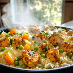 - Chicken and seasoning - 1 lb (450g) boneless, skinless chicken breast, cut into bite-sized pieces - 1 tablespoon Cajun seasoning (adjust based on spice preference) - 2 tablespoons extra virgin olive oil - Vegetables and rice - 1 medium onion, finely diced - 3 cloves garlic, minced - 1 bell pepper (your choice of red or green), chopped into small pieces - 1 cup long-grain rice (such as basmati or jasmine) - Cream and broth - 2 cups low-sodium chicken broth (to enhance flavor without excess salt) - 1 cup heavy cream (for richness) - 1 cup frozen peas (add color and sweetness) - Optional garnishes - Salt and pepper to taste (always adjust based on preference) - Fresh parsley, finely chopped, for garnish Each ingredient plays a vital role in creating the rich, creamy flavor of this dish. The chicken provides protein, while the Cajun seasoning adds a spicy kick. The veggies bring in freshness and color. The long-grain rice absorbs the broth and cream, making it satisfyingly creamy. Frozen peas add a sweet pop, and parsley gives a fresh touch. Always taste as you go, adjusting salt and pepper to suit your taste. - Seasoning the chicken First, take the chicken breast and cut it into small pieces. In a bowl, mix the chicken with Cajun seasoning. Make sure each piece is covered well. This step adds great flavor to the chicken. - Sautéing vegetables Next, heat olive oil in a large pot over medium heat. Add the seasoned chicken and cook it for about 5-7 minutes. Stir often until it turns brown. Once done, move the chicken to a plate and keep it warm. In the same pot, add diced onion and chopped bell pepper. Cook these for 3-4 minutes until the onion looks clear. - Toasting the rice After the vegetables are soft, add minced garlic. Cook this for about a minute until it smells good. Now, stir in your long-grain rice. Toast the rice for 1-2 minutes. This helps the rice soak up the flavors from the pot. - Combining ingredients Pour in low-sodium chicken broth and turn up the heat until it boils. Once it starts boiling, lower the heat, cover the pot, and let it simmer for 15 minutes. - Simmering to perfection After 15 minutes, add heavy cream and frozen peas to the pot. Then, return the cooked chicken to the pot and mix everything well. Cover the pot again and cook for another 5-7 minutes. The rice should be tender, and the dish should look creamy. If it’s too thick, stir in some broth or water. - Adjusting the seasoning Once cooked, taste your dish. If needed, add salt and pepper to enhance the flavor. - Serving suggestions Serve the dish hot. For a nice touch, sprinkle fresh parsley on top. You can also add a slice of lemon on the side for extra brightness. This makes your dish look and taste special! How to ensure chicken stays tender To keep the chicken tender, do not overcook it. Cook just until it is browned. Remove it from the pot to avoid drying it out. You can also marinate the chicken for 30 minutes with Cajun seasoning to add flavor and moisture. Best rice varieties for this recipe I recommend using long-grain rice like basmati or jasmine. These types cook well and stay fluffy. They absorb flavors nicely, making each bite delicious. Adjusting spice levels You can easily adjust the spice level. Start with one tablespoon of Cajun seasoning. Taste the dish while cooking and add more if you want it spicier. Remember, you can always add more, but you can’t take it out! Serving ideas for a beautiful dish For a stunning presentation, serve the rice in shallow bowls. This way, the creamy texture shows beautifully. Consider adding a slice of lemon on the side. The bright color adds a nice touch. Garnishments that enhance flavor Fresh parsley is a great garnish. It adds color and a fresh taste. You can also sprinkle some extra Cajun seasoning on top for a pop of flavor. These small details make your dish look and taste even better! {{image_4}} You can easily adapt this dish to fit your needs. Here are some ideas: - Dairy-free alternatives: Swap heavy cream with coconut milk or a nut milk. This change keeps the dish creamy while adding a new flavor twist. - Spice level modifications: If you prefer less heat, use mild Cajun seasoning. You can also reduce the amount or skip it altogether for a gentler taste. - Adding vegetables for nutrition: Toss in chopped spinach, zucchini, or carrots. These veggies boost nutrition and add color to your meal. If you want to mix things up, try these variations: - One Pot Creamy Cajun Shrimp Rice: Substitute chicken with shrimp. Cook shrimp until pink, then follow the same steps. This change gives a fresh seafood twist to the dish. - Vegetarian Cajun Rice: Replace chicken with extra veggies or beans. Use vegetable broth instead of chicken broth. This option is hearty and full of flavor. To keep your One Pot Creamy Cajun Chicken Rice fresh, store leftovers in an airtight container. Make sure the dish cools down to room temperature first. Place it in the fridge right away. This dish stays good for about 3 to 4 days in the fridge. Always check for any off-smells or signs of spoilage before eating. When reheating, you want to keep it creamy. Use a saucepan on low heat. Stir in a splash of chicken broth or cream to help with creaminess. You can also use a microwave. Heat in short bursts, stirring in between. This method helps avoid hot spots. Make sure it is heated all the way through before serving. Enjoy your meal just like it was fresh! Can I make this recipe in advance? Yes, you can make this dish ahead of time. It keeps well in the fridge for up to three days. Just reheat it on the stove or in the microwave. The creamy texture will hold up nicely, and the flavors will deepen. How spicy is this dish? The spice level depends on the Cajun seasoning you use. If you prefer mild food, choose a milder blend. You can also reduce the amount of seasoning to suit your taste. Cajun food can be spicy, but you control the heat! Can I use brown rice instead of white rice? You can use brown rice, but it takes longer to cook. Brown rice needs about 40-45 minutes to become tender. Adjust the liquid accordingly, adding more broth as needed. The dish will still be delicious and nutritious! What to serve with One Pot Creamy Cajun Chicken Rice? This dish is a full meal on its own. However, you can pair it with a fresh salad or some crusty bread. A light vegetable side like steamed broccoli or green beans complements it well too. Can I add extra protein to the recipe? Absolutely! Feel free to add shrimp, sausage, or even tofu. Just ensure you adjust the cooking time. Cook the extra protein until it’s done before adding it to the pot. This way, you’ll have a hearty and satisfying meal! This blog post covered how to make One Pot Creamy Cajun Chicken Rice. You learned about key ingredients, preparation steps, cooking tips, and different variations. I shared expert advice for storing leftovers and reheating to keep the dish creamy. You can adapt this meal to fit your taste. With simple swaps, you can make it dairy-free or vegetarian. I hope you feel confident to try this recipe, explore flavors, and enjoy your cooking!