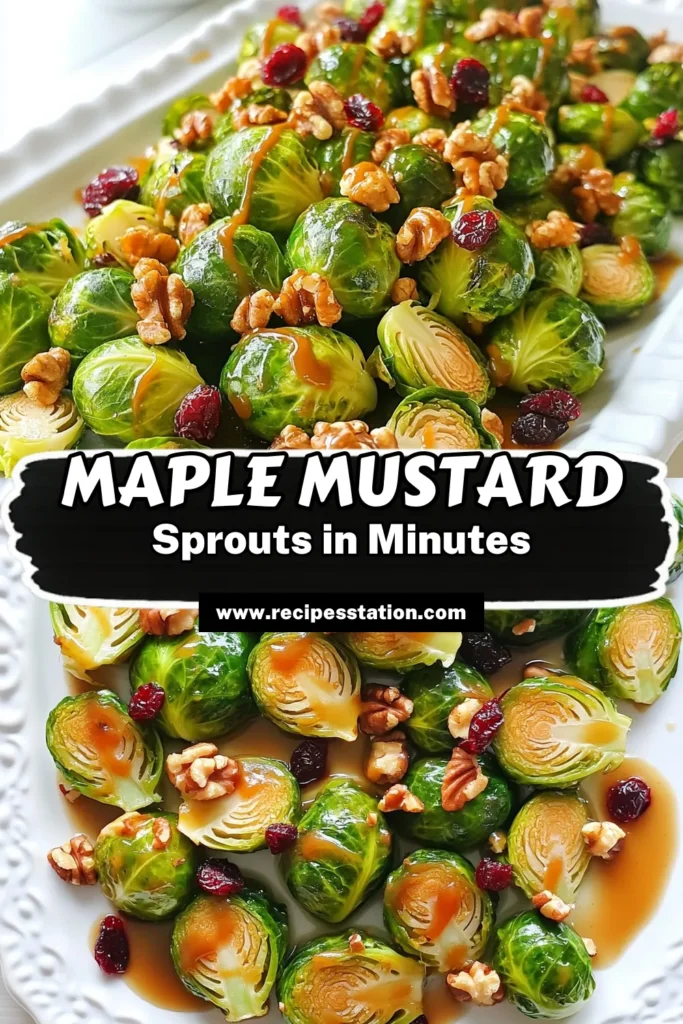 Elevate your side dish game with these Maple Mustard Brussels Sprouts! This simple sheet-pan recipe combines the earthy taste of Brussels sprouts with a sweet and tangy maple mustard glaze, all topped with crunchy walnuts and dried cranberries. Perfect for any occasion, this dish is sure to impress. Click to explore the complete recipe and make your meal unforgettable! #MapleMustard #BrusselsSprouts #SheetPanRecipes #HealthyEating