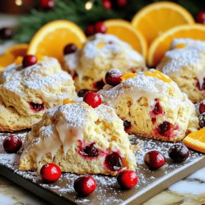 - 2 cups all-purpose flour - 1/4 cup granulated sugar - 2 teaspoons baking powder - 1/2 teaspoon baking soda - 1/4 teaspoon salt - 1/2 cup cold unsalted butter, cut into small cubes - 1 cup fresh or dried cranberries - Zest of 1 orange, finely grated - 1/2 cup buttermilk - 1 large egg, at room temperature - 1 teaspoon vanilla extract - 1 cup powdered sugar - 2 tablespoons fresh orange juice - Zest of 1/2 orange, finely grated For this cranberry orange scones glaze, I use simple ingredients. The dry mix starts with flour, sugar, baking powder, baking soda, and salt. This blend gives the scones structure and sweetness. Next, I incorporate my wet ingredients. I add cold butter to create a flaky texture. The cranberries provide a tart burst, while the orange zest brings a fresh, bright flavor. The buttermilk makes the dough rich, and the egg binds everything together. Finally, I mix in vanilla for warmth. For the glaze, I combine powdered sugar with fresh orange juice and zest. This adds a sweet and tangy finish to the scones. - Preheat to 400°F (200°C) - Line the baking sheet with parchment paper Start by getting your oven hot. This helps the scones rise well. While it heats, take a baking sheet and line it with parchment paper. This step prevents sticking and makes cleanup easy. - Mix dry ingredients together - Incorporate butter until resembling coarse crumbs - Fold in cranberries and orange zest Next, grab a big bowl. Add your all-purpose flour, sugar, baking powder, baking soda, and salt. Mix them well; this gets rid of lumps. Now, add in your cold butter cubes. Use your fingers or a pastry cutter to blend. You want it to look like coarse crumbs. Now, gently fold in the cranberries and orange zest. This adds flavor and color. - Whisk wet ingredients until blended - Combine both mixtures carefully to avoid overmixing In another bowl, whisk together the buttermilk, egg, and vanilla extract. Mix until there are no egg streaks. Pour this wet mixture into the dry ingredients. Use a spatula to mix gently. Just stir until it comes together. Don’t overmix; this keeps your scones light and airy. - Shape dough and cut into wedges - Bake for 15-18 minutes until golden Now, put the dough on a floured surface. Knead it a few times to shape it. Pat it into a circle about 1 inch thick. Use a sharp knife to cut it into 8 wedges. Place each wedge on your baking sheet, leaving space between them. Bake for 15 to 18 minutes. They should turn a light golden color. - Combine glaze ingredients and whisk until smooth While the scones cool, let’s make the glaze. In a small bowl, mix powdered sugar, orange juice, and the zest of half an orange. Whisk until it’s smooth and creamy. - Drizzle glaze over warm scones Finally, take your warm scones. Drizzle the glaze over them. Let it flow down the sides. This makes them look tempting and taste even better. To make the best cranberry orange scones, cold butter is key. Cold butter helps create that flaky texture we love. When you cut it into the flour, it forms small pockets. These pockets turn into steam, which makes the scones rise. Always use unsalted butter for better control over the salt in your recipe. Next, avoid overmixing the dough. When you mix the wet and dry ingredients, do it gently. Overmixing can make the scones dense and tough. You want a light hand here. Just mix until you see no dry flour. Serve your scones on a pretty platter. A light dusting of extra powdered sugar adds charm. You can also garnish with fresh cranberries or bright orange slices. This makes your dish look festive and appealing. Pair these scones with a hot cup of tea or coffee. The sweet and tart flavors balance well with warm drinks. If your scones turn out dense, check your mixing technique. Overmixing often leads to a heavy texture. You can also check the baking powder. It should be fresh for the best rise. If you find the scones too sweet, you can adjust the sugar in the glaze. Try cutting the sugar in half. You can also add a bit more orange juice for a tart kick. This helps balance the sweetness for a perfect bite. {{image_4}} You can change the flavor of your scones easily. Try using blueberries or raspberries instead of cranberries. These fruits will add a different taste and color to your scones. If you like nuts, add walnuts or pecans. They give a nice crunch and work well with the sweet glaze. Want to make your scones a bit healthier? Use whole wheat flour instead of all-purpose flour. This swap gives more fiber and nutrients. For the glaze, consider using less sugar. You can mix in a bit of honey or maple syrup for a low-sugar option that still tastes great. To make your scones more festive, add spices like cinnamon or nutmeg. These spices bring warmth and a holiday vibe. You can also decorate your scones with colorful sprinkles or edible glitter. This makes them fun for parties and special occasions! To keep your scones fresh, let them cool completely. Store them in an airtight container. This helps keep them soft. You can refrigerate them for up to three days. For longer storage, freeze them for up to two months. Wrap each scone in plastic wrap before placing them in a freezer bag. This method prevents freezer burn and keeps them tasty. When it's time to enjoy your leftover scones, you have two main options: the oven or the microwave. For the oven, preheat it to 350°F (175°C). Place the scones on a baking sheet and warm them for about 10 minutes. This method helps maintain their crispy outside. If you're short on time, use the microwave. Heat each scone for about 15-20 seconds. Just be careful not to overheat them, as this can make them tough. If you have leftover glaze, don’t waste it! You can drizzle it over pancakes or waffles for a sweet touch. It also works great on muffins or cupcakes. If you want to get creative, mix it into your yogurt for a bright flavor boost. You can also use it as a dip for fruit or cookies. The options are endless! These scones stay fresh for about 2-3 days at room temperature. Store them in an airtight container. If you want to keep them longer, you can freeze them. They last up to 3 months in the freezer. Just remember to wrap them well to avoid freezer burn. Yes, you can use frozen cranberries! Just toss them in with the dry ingredients without thawing. This helps keep the scones moist and adds a burst of flavor. The scones might take a few extra minutes to bake, so keep an eye on them. If you don’t have buttermilk, you can make a quick substitute. Mix 1/2 cup of milk with 1/2 tablespoon of vinegar or lemon juice. Let it sit for about 5 minutes. This will mimic the tanginess of buttermilk. You can also use plain yogurt or sour cream mixed with water. Yes! You can prepare the dough a day in advance. Just wrap it tightly in plastic wrap and keep it in the fridge. When you’re ready to bake, shape and cut the dough into wedges. Then bake as usual. This saves time and gives you fresh scones whenever you want. Serve these scones warm for the best taste. Drizzle the glaze on top just before serving. For a lovely touch, place them on a nice platter with some fresh cranberries and orange slices. They pair well with tea or coffee, making them perfect for breakfast or a snack. You now have all the steps to make delicious cranberry orange scones. We covered essential ingredients, baking tips, storage methods, and fun variations to try. Remember, using cold butter helps keep your scones flaky, and don’t overlook the glaze for that final touch. Enjoy your baking journey and share these delightful treats with friends and family. A little practice will make you a scone expert in no time!